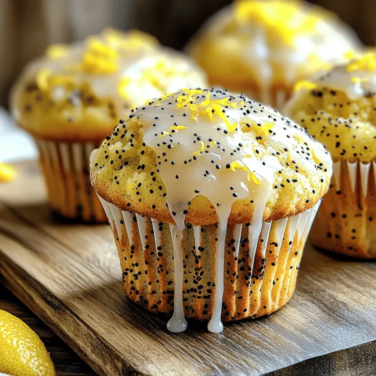- 1 ½ cups all-purpose flour - ½ cup granulated sugar - 1 tablespoon poppy seeds - 2 teaspoons baking powder - ½ teaspoon baking soda - ¼ teaspoon salt - ½ cup Greek yogurt - ¼ cup vegetable oil - 2 large eggs - Zest of 1 lemon - 3 tablespoons fresh lemon juice - ½ teaspoon vanilla extract - Glaze (1 cup powdered sugar + 2 tablespoons lemon juice) The key to great lemon poppy seed muffins lies in the balance of flavors. The main ingredients create a soft base. The flour provides structure while the sugar adds sweetness. Poppy seeds give a delightful crunch, and the baking powder and soda help them rise. The wet ingredients add moisture and tang. Greek yogurt keeps the muffins fluffy and adds protein. Vegetable oil keeps them tender, while the eggs bind everything together. The lemon zest and juice deliver a burst of fresh flavor. Lastly, vanilla extract rounds out the taste. You can also try adding a glaze for extra sweetness and shine. Mix powdered sugar with lemon juice for a simple, zesty finish. These ingredients create a delightful treat that you’ll want to enjoy again and again! - Preheat your oven to 350°F (175°C). Line a muffin tin with paper liners or grease it lightly. - In a large bowl, whisk together the flour, sugar, poppy seeds, baking powder, baking soda, and salt. Make sure it is well combined. - In another bowl, mix the Greek yogurt, vegetable oil, eggs, lemon zest, lemon juice, and vanilla extract until smooth. - Pour the wet ingredients into the dry ingredients. Gently fold them together until just combined. A few lumps are fine; do not overmix. - Fill each muffin cup about two-thirds full with the batter. This helps them rise nicely while baking. - Bake the muffins for 15-18 minutes. Check for doneness by inserting a toothpick into the center. It should come out clean. - Once baked, let the muffins cool in the tin for 5 minutes. After that, transfer them to a wire rack to cool completely. Feel free to add a glaze for extra flavor! Mix powdered sugar with lemon juice and drizzle it over the cooled muffins. Enjoy this fluffy delight! To make the best lemon poppy seed muffins, avoid overmixing the batter. Overmixing makes muffins dense and tough. Mix just until combined; a few lumps are fine. This keeps your muffins light and airy. To achieve fluffy muffins, use fresh baking powder and baking soda. These ingredients help the muffins rise well. Also, make sure your wet ingredients are at room temperature. This small tip can make a big difference in texture. You can enhance the flavor of your muffins with a few simple tricks. Try adding a teaspoon of almond extract for a nutty twist. You can also mix in some grated ginger for warmth. If you want more sweetness, add an extra tablespoon of sugar. This helps balance the tartness of the lemon. Feel free to get creative with your muffins! You can add fresh blueberries or cranberries for a fruity burst. These additions complement the lemon flavor beautifully. If you're in the mood for something different, consider making lemon poppy seed bread. Just pour the batter into a loaf pan and bake for about 50-60 minutes. Enjoy the different textures and flavors! {{image_2}} To keep your lemon poppy seed muffins fresh, store them at room temperature. Place them in an airtight container. Line the bottom with a paper towel to absorb moisture. This helps prevent sogginess. Enjoy them within three days for the best taste. If you want to save some muffins for later, freezing is a great option. Allow the muffins to cool completely first. Wrap each muffin tightly in plastic wrap. Then, place them in a freezer-safe bag. They can last up to three months in the freezer. When you're ready to eat them, just pull them out and thaw. To reheat your muffins without drying them out, use the oven or a microwave. In the oven, preheat it to 350°F (175°C). Place the muffins on a baking sheet and cover with foil. Heat for about 10 minutes. In the microwave, heat them for 10-15 seconds. Check to avoid overheating. This keeps the muffins soft and tasty. Each muffin has about 150 calories. Here’s a quick look at the macronutrients per muffin: - Carbohydrates: 24 grams - Protein: 4 grams - Fat: 6 grams These muffins provide a nice balance of energy from carbs, plus protein and healthy fats. Greek yogurt adds creaminess and protein. It helps keep the muffins moist and fluffy. Yogurt also contains probiotics, which are good for gut health. Lemon gives a bright flavor. It’s high in vitamin C, which boosts your immune system. The zest adds oils that enhance the lemon taste. Poppy seeds are small but powerful. They are rich in fiber, which aids digestion. They also provide healthy fats and a source of calcium. You can make these muffins gluten-free by using almond or coconut flour. Just remember to adjust the liquid as needed. For vegan muffins, replace eggs with flaxseed meal or applesauce. You can also use plant-based yogurt to keep the moisture. These adaptations will keep the flavor while meeting different dietary needs. Yes, you can! To make gluten-free lemon poppy seed muffins, use alternative flours. - Almond flour - Coconut flour - Gluten-free all-purpose flour These options work well, but you may need to adjust the liquid. Always check for a gluten-free label. To keep your muffins fresh, store them properly. - Place them in an airtight container. - Keep them at room temperature for up to three days. - For longer storage, refrigerate for up to a week. If you want to save them longer, freezing works great. Just wrap them tightly in plastic wrap and place in a freezer bag. If you don't have poppy seeds, don't worry! There are tasty alternatives. - Chia seeds add a nice crunch. - Sesame seeds offer a nutty flavor. - You can also skip seeds and add extra lemon zest. These swaps keep your muffins delicious and fun! This blog post covered all you need for perfect lemon poppy seed muffins. We explored key ingredients, step-by-step instructions, and storage tips. I shared flavor enhancements and variations, plus nutritional insights. Baking can be fun and easy with these tips. Enjoy making these tasty muffins your way. Happy baking!