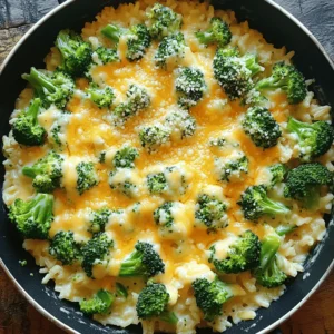 - 1 cup uncooked jasmine rice - 2 ½ cups vegetable broth - 2 cups broccoli florets - 1 cup shredded sharp cheddar cheese - 1 cup milk - 2 tablespoons butter - 1 medium onion, finely chopped - 2 cloves garlic, minced - ½ teaspoon paprika - Salt and pepper to taste - ¼ cup grated Parmesan cheese (optional) When I make Cheesy Broccoli Rice Skillet, I love how simple the ingredients are. You start with jasmine rice for a lovely texture. The vegetable broth adds nice flavor. Fresh broccoli brings color and nutrients. Sharp cheddar cheese makes it creamy and rich. Milk helps blend everything together. Butter gives a nice base for the onions and garlic. I chop the onion finely to release its sweetness. Minced garlic adds that amazing aroma. Paprika gives it a slight kick. Lastly, salt and pepper season the dish perfectly. If I want to be extra fancy, I sprinkle some Parmesan cheese on top. - Large skillet - Measuring cups and spoons - Wooden spoon or spatula - Knife and cutting board Using the right tools makes cooking easier. A large skillet is key for all the ingredients. Measuring cups and spoons help with accuracy. I always use a wooden spoon or spatula for stirring. A sharp knife and cutting board make chopping quick and safe. These tools ensure that my Cheesy Broccoli Rice Skillet turns out just right every time. Step 1: Melting the butter and sautéing onions Start by taking a large skillet. Place it on medium heat. Add 2 tablespoons of butter. Let it melt fully. Once melted, add 1 medium onion, finely chopped. Stir the onion often. Cook until it turns soft and translucent, about 3-4 minutes. Step 2: Adding minced garlic Next, stir in 2 cloves of minced garlic. Cook this for about 1 minute. You want it to smell nice and fragrant. This step adds great flavor to your dish. Step 3: Toasting the jasmine rice Now, add 1 cup of uncooked jasmine rice to the skillet. Stir well to coat the rice in the buttery onion mix. Toast the rice for 1-2 minutes. This step helps enhance the rice's flavor. Step 4: Bringing to a boil and simmering Pour in 2 ½ cups of vegetable broth. Bring it to a gentle boil. Then, reduce the heat to low. Cover the skillet and let it simmer for 12-15 minutes. Check that the rice is tender and the liquid is absorbed. Step 5: Cooking broccoli with rice Once your rice is cooked, add 2 cups of broccoli florets. Cover the skillet again. Cook for another 5 minutes. The broccoli should turn bright green and tender. Step 6: Stirring in milk and cheese Now, lower the heat and pour in 1 cup of milk. Stir well to combine. Add 1 cup of shredded sharp cheddar cheese, along with ½ teaspoon of paprika, salt, and pepper to taste. Cook this until the cheese melts and the dish becomes creamy, about 2-3 minutes. If you like, sprinkle on ¼ cup of grated Parmesan cheese for extra flavor. Enjoy the rich, cheesy goodness! To prevent the rice from sticking, you must toast it first. Toasting rice adds flavor and helps it stay separate. Heat your skillet with butter, then add the uncooked jasmine rice. Stir for 1-2 minutes until it's lightly golden. This step is key to a perfect texture. When you add the broth, be sure to use a gentle simmer. If it boils too hard, the rice can clump together. Cover the skillet tightly so steam builds up. This keeps the rice moist and fluffy. For a creamy texture, sharp cheddar cheese works best. It melts beautifully and adds a great flavor. You can also mix in some mozzarella for extra creaminess. It gives the dish a nice stretch. To achieve that extra cheesiness, don’t hold back on the cheese. Add more than the recipe calls for. A sprinkle of grated Parmesan on top brings an amazing finish. Let it melt slightly for a cheesy crust that everyone will love. {{image_2}} You can easily swap ingredients to suit your taste. For example, using brown rice instead of jasmine rice adds a nutty flavor and extra fiber. Brown rice takes longer to cook, so adjust your broth and cooking time. Adding proteins like chicken or shrimp makes this dish heartier. Cook the chicken in the skillet first, then add the rice. If you choose shrimp, add it during the last few minutes of cooking. This keeps the shrimp juicy and tender. To make your Cheesy Broccoli Rice Skillet more exciting, consider adding spices for a kick. A pinch of cayenne or some crushed red pepper flakes can boost the heat. You can also try adding garlic powder or onion powder for more depth. Incorporating different vegetables can also change the dish. Peas, bell peppers, or even carrots add color and nutrition. Just make sure to adjust the cooking times so everything is tender. To keep your Cheesy Broccoli Rice Skillet fresh, store it in an airtight container. Place it in the fridge. It will stay good for about 3 to 4 days. Make sure it cools down to room temperature before sealing. This helps prevent moisture buildup. If you want to save it longer, consider freezing. For freezing, use a freezer-safe container. You can also use freezer bags. Remove as much air as you can before sealing. This will help avoid freezer burn. The dish can last in the freezer for up to 2 months. When you are ready to eat your leftovers, reheating is easy. You can use the microwave or the stove. If using the microwave, put it in a safe dish. Heat in short intervals, stirring often. This helps heat it evenly. If you prefer the stove, place it in a skillet over low heat. Add a splash of milk to help keep it creamy. Stir gently as it warms up. Avoid cooking it too fast to keep the rice and broccoli tender. Enjoy your comforting meal again! How can I make this recipe gluten-free? To make this Cheesy Broccoli Rice Skillet gluten-free, you can substitute the vegetable broth. Use gluten-free vegetable broth or water instead. The rice itself is gluten-free, so you won’t lose flavor or texture. Always check labels to ensure your ingredients are gluten-free. Can I use frozen broccoli instead of fresh? Yes, you can use frozen broccoli. It is quick and easy. Just add it in the same step as fresh broccoli. Cook until heated through and bright green. Your dish will still be tasty and creamy. What can I serve with Cheesy Broccoli Rice Skillet? This dish pairs well with grilled chicken or fish. You can also serve it with a fresh salad. A side of crusty bread adds a nice touch too. Feel free to get creative with sides that you enjoy! Is this dish suitable for meal prep? Yes, this dish is great for meal prep. It stores well in the fridge for up to four days. Just reheat in the microwave or on the stove. You can enjoy it for lunch or dinner throughout the week! This blog post covers a tasty Cheesy Broccoli Rice Skillet. We explored the ingredients needed, tools to use, and a simple step-by-step guide. I shared tips for cooking and ideas to vary the dish. Keeping leftovers fresh and answering common questions were also key points. This dish is easy to make and great for any meal. Try it out, and enjoy!