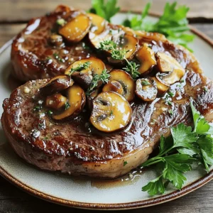 - 2 ribeye steaks (about 1 inch thick) - 2 tablespoons olive oil - 8 ounces mushrooms, sliced (cremini or button) - 4 cloves garlic, minced - 4 tablespoons unsalted butter The ribeye steaks are rich and flavorful, making them perfect for this dish. I love using olive oil to sear the steaks, as it adds a nice touch. You can choose between cremini or button mushrooms, both work well in this recipe. Garlic brings a wonderful aroma, while butter makes everything creamy and rich. - Salt - Pepper - 1 tablespoon fresh thyme leaves (or 1 teaspoon dried thyme) - 1 tablespoon fresh parsley, chopped (for garnish) Salt and pepper are key to bringing out the meat's natural taste. Fresh thyme adds a hint of earthiness, while parsley gives a fresh pop of color. This simple garnish brightens the dish and makes it look beautiful on the plate. Using these ingredients, you can create a quick and flavorful meal that impresses everyone. First, bring your steaks to room temperature. This takes about 30 minutes. It helps them cook evenly. Next, pat the steaks dry with paper towels. This step is key for a good sear. Now, season both sides well with salt and pepper. This adds flavor and brings out the meat's natural taste. Grab a large skillet, preferably cast iron. Heat 2 tablespoons of olive oil over medium-high heat. Wait until the oil shimmers; this means it’s hot enough. Now, add the steaks to the pan. Sear them for 4-5 minutes on each side for medium-rare. If you like your steak more done, adjust the time. Once cooked, transfer the steaks to a plate. Cover them with aluminum foil to keep warm. In the same skillet, lower the heat to medium. Add 8 ounces of sliced mushrooms. Cook them for about 3-4 minutes. You want them to soften and release their juices. Then, add 4 cloves of minced garlic. Cook for another 1-2 minutes until the garlic smells great. Now, stir in 4 tablespoons of unsalted butter and 1 tablespoon of fresh thyme. Allow the butter to melt and mix everything well. Return the steaks to the skillet. Spoon the garlic butter mushroom mixture over the steaks. Let them rest for an extra 2 minutes. This helps the flavors soak in. When ready, serve the steaks topped with the mushrooms and garlic butter. Sprinkle some fresh parsley on top for a pop of color. Enjoy your meal! Use a meat thermometer to check your steak. This tool helps you cook it just right. For medium-rare, aim for 130°F. For medium, go for 140°F. Here are some tips for different doneness levels: - Rare: 120°F, very red inside. - Medium-Rare: 130°F, warm red center. - Medium: 140°F, pink in the middle. - Medium-Well: 150°F, slightly pink. - Well-Done: 160°F or more, no pink. Letting the steak rest after cooking keeps it juicy. Cover with foil for a few minutes. To boost flavor, you can add more herbs. Fresh rosemary and oregano work well. You can also use dried versions if fresh isn’t available. For mushrooms, try different types. Cremini or button mushrooms are great, but shiitake or portobello can add depth. Mixing mushrooms gives a rich taste and texture. Each type offers unique flavors, so feel free to experiment! {{image_2}} If ribeye isn't your favorite, you have options. Here are some great alternatives: - Sirloin: A leaner cut, it cooks well and stays juicy. - Filet Mignon: Tender and buttery, this cut is perfect for special occasions. - Flank Steak: This cut has great flavor but needs to be sliced thinly against the grain. Cooking times vary by cut: - Sirloin: Cook for about 4-5 minutes per side for medium-rare. - Filet Mignon: Sear for 5-6 minutes per side. - Flank Steak: Cook for 3-4 minutes per side, then let it rest before slicing. If you need to change this dish for dietary needs, it’s easy! - Gluten-free options: All ingredients are naturally gluten-free. Just check any added sauces. - Dairy-free alternatives: Use olive oil or vegan butter instead of regular butter. This keeps the dish creamy without dairy. With these variations, you can make garlic butter mushroom steak fit your taste and needs! To store your garlic butter mushroom steak, first let it cool. Place the steak and mushrooms in an airtight container. Make sure to separate the mushrooms from the meat, if possible. This helps keep the flavors fresh. You can store the leftovers in the fridge for up to three days. When it's time to enjoy your leftovers, reheat gently. You can use the stovetop, oven, or microwave. If you use the stovetop, heat a skillet over medium-low heat. Add a splash of broth or water to keep the meat moist. Cover the skillet with a lid to trap steam. For the oven, preheat to 350°F (175°C). Place the steak and mushrooms in a dish. Cover with foil to keep them from drying out. Heat for about 10-15 minutes until warm. If you microwave, use a microwave-safe dish. Place a damp paper towel over the meat. Heat for about 1-2 minutes, checking often. This method helps keep the steak juicy and flavorful. Enjoy your meal again! You can check steak doneness by using a meat thermometer. For medium-rare, aim for 135°F. If you prefer medium, go for 145°F. Another way is to touch the steak. A soft feel means rare, while a firmer feel shows it’s well done. Practice makes perfect! Yes, you can prepare the mushrooms and garlic butter sauce ahead of time. Cook them, then store in the fridge. Reheat them in a pan before serving with the freshly cooked steak. Make sure not to cook the steak early; it tastes best fresh. Some great side dishes include: - Mashed potatoes - Roasted asparagus - Garlic bread - Creamy spinach These sides complement the rich flavors of the steak and mushrooms nicely. Absolutely! Pre-sliced mushrooms save time and work well in this recipe. Just make sure they are fresh. Both cremini and button mushrooms are great choices. In this blog post, we covered how to cook a delicious garlic butter mushroom steak. You learned about the key ingredients like ribeye steaks, garlic, and fresh herbs. We discussed step-by-step instructions to cook the perfect steak with sautéed mushrooms. I shared tips for doneness and flavor enhancements. Lastly, we explored variations and proper storage methods. Enjoy your cooking journey and impress your friends or family with this mouth-watering dish! Your kitchen will smell amazing, and the taste will be unforgettable.