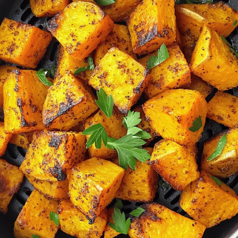 - 2 medium sweet potatoes - 2 tablespoons olive oil - 1 teaspoon Cajun seasoning - ½ teaspoon garlic powder - ½ teaspoon smoked paprika - ¼ teaspoon salt - ¼ teaspoon black pepper - Fresh parsley (for garnish) Gather these ingredients to make your Air Fryer Cajun Sweet Potato Cubes. Start with two medium sweet potatoes. Peel and dice them into 1-inch cubes. This size helps them cook evenly and get that nice crispy texture. Next, grab some olive oil. You need two tablespoons to help the seasonings stick. Then, we add flavor with Cajun seasoning. One teaspoon gives a kick that pairs well with sweet potatoes. For extra depth, use half a teaspoon each of garlic powder and smoked paprika. These spices enhance the dish and add a smoky taste. You will also need a bit of salt and black pepper—just a quarter teaspoon of each. Finally, don’t forget fresh parsley. It brightens the dish and adds color when you garnish. With these ingredients, you’re ready to make a tasty treat that’s quick and satisfying! First, set your air fryer to 400°F (200°C). This temperature ensures a nice crisp. Preheat it for about 5 minutes. This step helps cook the sweet potatoes evenly and quickly. Next, peel and dice the sweet potatoes into 1-inch cubes. Make sure they are all about the same size for even cooking. In a large bowl, mix the diced sweet potatoes with 2 tablespoons of olive oil. Add 1 teaspoon of Cajun seasoning, ½ teaspoon of garlic powder, ½ teaspoon of smoked paprika, ¼ teaspoon of salt, and ¼ teaspoon of black pepper. Toss everything together until the sweet potatoes are well coated in the spices. Now, load the air fryer basket with the seasoned sweet potato cubes. Be careful not to overcrowd the basket. This helps them cook evenly and get crispy. Air fry the sweet potatoes for 15 to 18 minutes. Halfway through, shake the basket to ensure even cooking. To check for doneness, pierce a cube with a fork. If it goes in easily, they are ready! Once finished, transfer the sweet potatoes to a serving bowl and garnish with chopped fresh parsley. Enjoy your tasty treat! To get your sweet potato cubes nice and crispy, avoid overcrowding the air fryer basket. If you pile them on top of each other, they won’t cook evenly. Spread them out in a single layer for the best results. If your sweet potatoes are very sweet, you may need to adjust the cooking time. Sweeter potatoes can take a bit longer to crisp up, so check them a few minutes before the timer goes off. Want to kick up the flavor? You can add more spices like cayenne pepper for heat or onion powder for depth. Fresh herbs also work wonders. Try adding thyme or rosemary after cooking for a vibrant touch. These small changes can make a big difference in taste. Air Fryer Cajun Sweet Potato Cubes pair great with many dishes. Serve them alongside grilled chicken or fish for a complete meal. You can also enjoy them with a dip, like garlic aioli or spicy ketchup. For the best taste, serve them warm right out of the air fryer. They lose their crispiness if left to sit too long, so enjoy them fresh! {{image_2}} You can change up the flavor of your sweet potato cubes. If you want a sweeter taste, consider using cinnamon or nutmeg. For a spicier twist, add cayenne pepper or chili powder. You can also mix in Italian herbs like oregano and basil for a fresh touch. This way, you can make each batch unique. If you don’t have olive oil, you can try avocado oil or melted coconut oil. These oils will still give your cubes a nice crisp. You can also swap out sweet potatoes for other root vegetables. Try carrots, parsnips, or even butternut squash. Each one provides a different taste and texture while still being tasty. While air frying is quick and easy, you can bake these cubes in the oven. Preheat your oven to 425°F (220°C) and spread the cubes on a baking sheet. Bake for about 25-30 minutes, flipping halfway. You can also pan-fry the sweet potatoes in a skillet with a bit of oil. This method adds a lovely golden crust. Both alternatives bring a different texture that is just as delightful. To keep your Cajun sweet potato cubes fresh, store them in an airtight container. This helps them stay moist and tasty. Place the container in the fridge. They will last up to three days. If you want to keep them longer, consider freezing them. They can last in the freezer for up to three months. Just make sure they cool down completely before you freeze them. To reheat and keep the crispiness, use the air fryer. Preheat it to 350°F (175°C). Place the sweet potato cubes in the basket. Air fry for about 5 minutes. This method keeps them crunchy. If you use a microwave, they might get soft. To reheat in the microwave, place them on a plate. Heat for about 30 seconds to 1 minute. Check the texture and add time if needed. Enjoy your tasty treat! Yes, you can use frozen sweet potatoes. Just remember a few things. Frozen sweet potatoes often have more moisture than fresh ones. This can lead to less crispiness. To get the best results, thaw them first. Pat them dry with a towel to remove extra moisture. Then, coat them with olive oil and spices just like fresh sweet potatoes. Adjust the cooking time to about 20-25 minutes. Check for doneness often to avoid overcooking. These sweet potato cubes pair well with many dishes. Try serving them with grilled chicken or fish for a nice balance. They also go great with a spicy dip or a fresh salad. You can even add them to tacos for a fun twist. Feel free to mix and match to suit your taste. The sweet and spicy flavors work well with both meats and veggies. Adjusting the recipe is simple. To make more servings, just double or triple the ingredients. Keep the same ratios of oil and spices. For fewer servings, cut the ingredients in half. You can try using one sweet potato if you want to make a small batch. Just remember to keep an eye on the cooking time. Smaller batches may cook faster. Always check for that perfect golden-brown color. In this post, we explored how to make delicious Air Fryer Cajun Sweet Potato Cubes. We covered essential ingredients, step-by-step instructions, and tips for best results. Remember, the right spices and cooking method matter for great taste. Try different seasoning blends and enjoy these potatoes as a tasty side or snack. Store leftovers well and reheating correctly keeps them crispy. Experimenting with variations lets you find your favorite way to enjoy sweet potatoes. Dive in and make your kitchen a flavorful space!