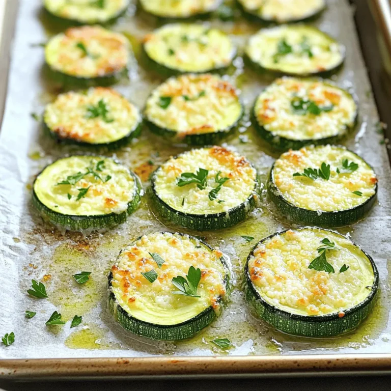 Here’s what you need for Herb Parmesan Roasted Zucchini: - 4 medium zucchinis, sliced into half-moons - ¼ cup grated Parmesan cheese - 2 tablespoons olive oil - 1 teaspoon garlic powder - 1 teaspoon dried oregano - 1 teaspoon dried thyme - Salt and pepper to taste - Fresh parsley, chopped for garnish These ingredients come together to make a tasty side dish. Zucchini is light and absorbs flavors well. The Parmesan adds a rich, salty kick. Olive oil helps everything roast nicely. Garlic powder and dried herbs bring out the best in this dish. You can adjust the salt and pepper to fit your taste. When you prepare this dish, use fresh and high-quality ingredients. This makes a big difference in flavor. Fresh parsley at the end adds a pop of color and freshness. You can easily find all these ingredients at your local grocery store. - First, preheat your oven to 425°F (220°C). This helps your zucchini roast evenly. - Next, prepare the zucchinis. Slice four medium zucchinis into half-moons. Make them about half an inch thick. - In a large bowl, mix the sliced zucchinis with two tablespoons of olive oil. Ensure all pieces get a nice coat. - Now, add one teaspoon of garlic powder, one teaspoon of dried oregano, and one teaspoon of dried thyme. Sprinkle salt and pepper to taste. Toss well to mix all the seasonings. - Spread the zucchini slices in a single layer on a parchment-lined baking sheet. This helps them roast without sticking. - Generously sprinkle ¼ cup of grated Parmesan cheese over the zucchini. The cheese adds a delicious flavor. - Roast the zucchinis in the oven for about 20-25 minutes. Check them around 20 minutes. They should be tender, and the cheese should be golden brown. To make the best Herb Parmesan Roasted Zucchini, you need to focus on even seasoning. When you mix the zucchini with olive oil, garlic powder, oregano, thyme, salt, and pepper, toss them well. This ensures every slice gets flavor. Next, to achieve the ideal texture and color, spread the zucchini in a single layer on the baking sheet. If they overlap, some will steam, not roast. Roast them at 425°F for 20-25 minutes. This high heat makes them tender and caramelized. Keep an eye on them to avoid burning the cheese. Herb Parmesan Roasted Zucchini pairs well with grilled chicken or fish. You can also serve it with pasta dishes for a fresh side. If you want a light meal, pair it with a salad. For a fun twist, try adding it to tacos or wraps. The zucchini adds great flavor and texture to any dish. Enjoy experimenting with different pairings! {{image_2}} For a twist on flavor, try different cheeses. You can use feta for a tangy bite. Mozzarella gives a nice melt and creaminess. For a nutty taste, try using Gruyère. Each cheese brings its own unique flair. You can also add spices or herbs to change it up. A pinch of red pepper flakes adds heat. Try smoked paprika for a warm, earthy flavor. Fresh basil or thyme can freshen the dish. Mix and match to find your favorite combination. To make this dish gluten-free, check your cheese. Most cheeses are gluten-free. Just avoid any cheese blends that might have fillers. The rest of the ingredients are naturally gluten-free too. For vegan options, swap the Parmesan with nutritional yeast. It gives a cheese-like flavor. You can also use a vegan cheese that melts well. Just keep an eye on the cooking time. To keep your Herb Parmesan Roasted Zucchini fresh, place it in an airtight container. This helps prevent moisture loss and keeps the flavor intact. Store the leftovers in your fridge. They stay good for about 3 to 4 days. After that, the zucchini may lose its taste and texture. When you want to enjoy your leftovers, the best way to reheat zucchini is in the oven. Set your oven to 350°F (175°C). Place the zucchini on a baking sheet and heat for about 10 minutes. This method helps keep the zucchini soft and the cheese crispy. You can also use a microwave, but be careful. The microwave can make the zucchini mushy. If you must use it, heat in short bursts, about 30 seconds at a time. How do I know when zucchini is done roasting? Zucchini is done when it feels soft and tender. You should see a golden brown color on the cheese. A fork should easily pierce the slices. Can I use frozen zucchini for this recipe? You can use frozen zucchini, but fresh is best. Frozen zucchini may not crisp up. If you use frozen, thaw it first and drain excess water. What are some good sides to serve with Herb Parmesan Roasted Zucchini? Some great sides include grilled chicken, quinoa, or a fresh salad. You can also serve it with pasta dishes or a hearty grain like farro. Can I prepare this dish in advance? Yes, you can prep the zucchini a few hours ahead. Just store it in the fridge after seasoning. Roasting it right before serving keeps it fresh. How to make it spicier? To add heat, sprinkle red pepper flakes before baking. You can also mix in some cayenne pepper for a kick. Adjust the amount to suit your taste. Roasting zucchini with Parmesan is simple and rewarding. You gather fresh zucchinis, season them well, and roast them until golden. We covered delicious tips for great texture, tasty variations, and smart storage. Enjoy this dish with your favorite meals or add your twists. With these steps, you can make a healthy side that shines. Try it today, and make your meals more exciting!