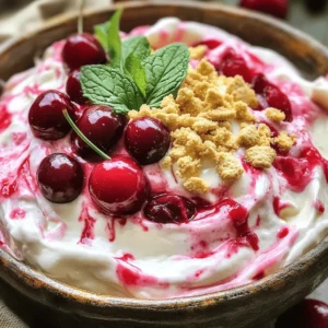 To make a delicious cherry cheesecake dip, gather these key items: - 1 package (8 oz) cream cheese, softened - 1 cup powdered sugar - 1 teaspoon vanilla extract - 1 cup sour cream - 1/2 cup cherry pie filling - 1/2 cup crushed graham crackers Each ingredient plays a vital role. The cream cheese gives the dip its rich, creamy base. Powdered sugar adds sweetness without the graininess of granulated sugar. Vanilla extract deepens the flavor. Sour cream brings a tangy note that balances the sweetness. Cherry pie filling adds fruity flavor and color, while crushed graham crackers give a nice crunch. For a lovely finish, consider these garnishes: - Fresh cherries - Mint leaves Fresh cherries add a pop of color and freshness. Mint leaves give a refreshing aroma and a touch of green. These simple toppings make the dip look and taste even better. They elevate your dip from tasty to stunning. 1. Start with your cream cheese. Place the softened cream cheese in a medium bowl. 2. Use an electric mixer to beat the cream cheese. Mix until it is smooth and creamy. 3. Next, gradually add the powdered sugar. Keep mixing until it is fully combined. 1. Now, add the vanilla extract and sour cream. Mix until everything is smooth and fluffy. 2. Gently fold in the cherry pie filling. This adds texture and bursts of flavor. 3. Transfer your dip into a serving bowl. Top it with crushed graham crackers for a nice crunch. 1. Place the dip in the fridge for about 30 minutes. This lets the flavors blend well. 2. Chilling also makes the dip cool and refreshing when you serve it. To make your dip smooth, beat the cream cheese well. This step is key to a creamy base. Use an electric mixer for the best results. Mix until no lumps remain in the cream cheese. Next, when adding the cherry pie filling, fold it in gently. This way, you keep some cherry chunks. The chunks add great texture to the dip. You can enhance the flavor with different extracts. Almond extract gives a nice twist. Try adding a splash of lemon juice for brightness. You can also top the dip with more fresh cherries or a sprinkle of chocolate shavings. These extra touches can make your dip stand out even more. For dippers, graham crackers work great. Their sweetness pairs well with the creamy dip. You can also use pretzel sticks for a salty crunch. Fresh fruit like apple slices or strawberries adds a fresh touch. Pair your dip with sweet drinks like lemonade or iced tea. These drinks complement the rich flavors of the dip perfectly. {{image_2}} You can make this dip even better with some simple swaps. Try using Greek yogurt instead of sour cream. It makes the dip creamy and adds a bit of tang. You can also swap in different fruit toppings. Consider using blueberries or strawberries for a fresh twist. For a fun twist, try making a chocolate cheesecake dip. Just add cocoa powder for rich flavor. You can also make a mixed berry cheesecake dip. Blend in a mix of your favorite berries for a fruity explosion. Both variations bring a new taste to the table. If you want gluten-free options, use gluten-free graham crackers. Many brands make great choices that taste just as good. For vegan alternatives, try using plant-based cream cheese and yogurt. It keeps the dip creamy and delicious without dairy. To keep your cherry cheesecake dip fresh, store it in the fridge. Use an airtight container to seal in the flavor. This helps keep the dip creamy and tasty for later. Cherry cheesecake dip lasts about 3-5 days in the fridge. Check for any changes in smell or color. If it looks or smells off, it's best to toss it out. You can freeze cherry cheesecake dip for up to three months. When you are ready to enjoy it, thaw it in the fridge overnight. After thawing, stir well to restore its creamy texture before serving. Homemade cherry cheesecake dip lasts about 3 to 5 days in the fridge. Store it in an airtight container. This keeps it fresh and tasty. Yes, you can make cherry cheesecake dip ahead of time. It tastes even better after chilling. I suggest making it a day before. Just store it in the fridge until you are ready to serve. You can use other fruits like blueberries or strawberries. You could also try pie filling flavors like apple or raspberry. Just make sure to adjust the flavors to fit your taste. Yes, you can cut back on the powdered sugar. Start with half a cup and taste as you mix. You can always add a bit more if needed. You can use lite cream cheese in this dip. It will still be creamy but might taste a bit different. It’s a great option if you want less fat. This blog post covered how to make a delicious cherry cheesecake dip, from essential ingredients to serving tips. You learned about the main components like cream cheese and cherry pie filling, and how to perfect the texture. I shared ways to customize the dip, including swaps and dietary options. Finally, I provided storage and freshness tips. Enjoy creating your dip and feel free to explore different flavors. Your next snack or party will shine with this treat!