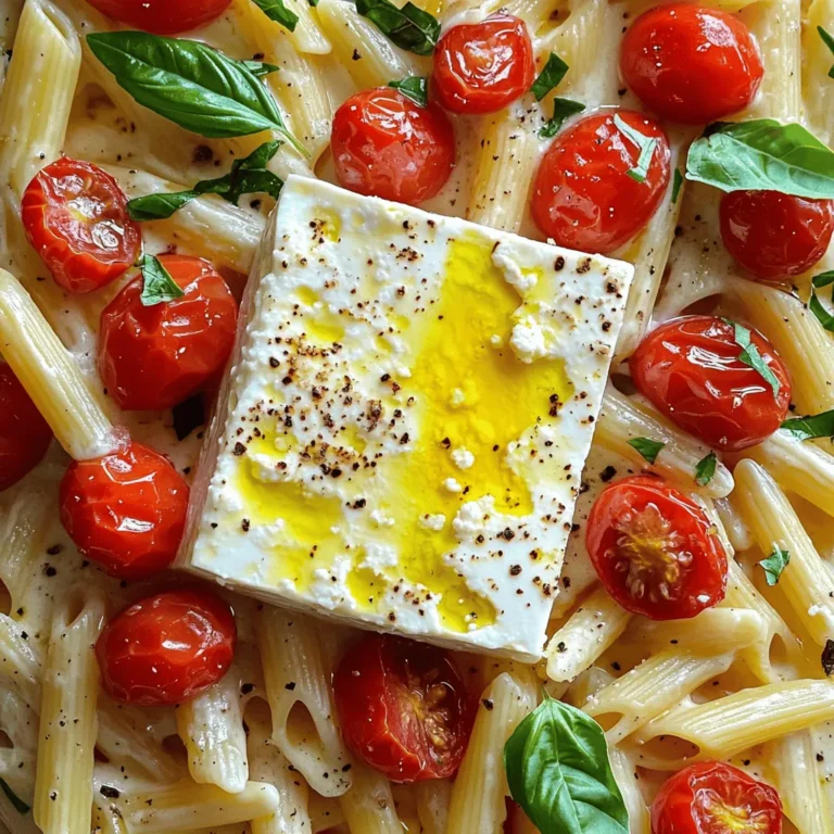 - Block of feta cheese (200g) - Cherry tomatoes (2 cups, halved) - Garlic (3 cloves, minced) - Dried oregano (1 teaspoon) - Red pepper flakes (½ teaspoon, optional) - Olive oil (3 tablespoons) - Salt and pepper - Pasta (300g, penne or fusilli) - Fresh basil leaves - Grated Parmesan cheese (optional) The ingredients for TikTok Baked Feta Pasta are simple yet packed with flavor. You start with a block of feta cheese. This creamy cheese melts beautifully in the oven. Next, you need cherry tomatoes. They burst with sweetness when baked. Garlic adds a nice punch. Use three cloves, minced, to amp up the taste. For seasoning, you will need dried oregano. It brings a nice earthy flavor. If you like heat, add red pepper flakes. Just half a teaspoon will do. You will also need olive oil for drizzling. It helps meld all the flavors together. Don’t forget salt and pepper to taste. Now, for the pasta, you can use either penne or fusilli. Both hold the creamy sauce well. Lastly, fresh basil leaves brighten the dish. You can sprinkle grated Parmesan cheese on top for extra richness. It’s a simple yet delightful combination! - Set the temperature to 400°F (200°C). - Place a block of feta cheese in the center of your baking dish. - Surround the feta with two cups of halved cherry tomatoes. - Add three cloves of minced garlic on top. - Sprinkle one teaspoon of dried oregano and half a teaspoon of red pepper flakes if you like heat. - Drizzle three tablespoons of olive oil over the feta and tomatoes. - Season with salt and pepper to taste before placing it in the oven. - Bake for 25-30 minutes. Look for blistered tomatoes and soft, melty feta. - While it bakes, cook 300g of pasta, like penne or fusilli, according to the package. - Drain the pasta and set it aside once it’s al dente. - After baking, take the dish out of the oven. - Use a fork to mash the feta and tomatoes into a creamy sauce. - Toss the cooked pasta with the sauce until well mixed. - Serve right away, garnished with fresh basil leaves and grated Parmesan cheese if you want. - Bake the feta and tomatoes for 25-30 minutes. This allows the tomatoes to burst and the feta to melt. - After baking, use a fork to mash the feta and tomatoes well. This creates a smooth, creamy sauce. - Cook your pasta until it is al dente. This means it should be firm when you bite into it. - Drain the pasta and set it aside, keeping it warm. You can toss it with a little olive oil to prevent sticking. - Pair this dish with a fresh salad or crusty bread. Both complement the flavors well. - For a nice touch, garnish with fresh basil leaves and a sprinkle of grated Parmesan cheese. This adds color and taste. {{image_2}} You can switch out the feta cheese. Try goat cheese or ricotta for a different taste. Each cheese brings its own flavor. For tomatoes, use grape or sun-dried tomatoes. They add a fun twist. Want to add protein? Cook some chicken or shrimp. They pair well with the creamy sauce. For a vegetarian option, mix in chickpeas or lentils. These options keep the dish filling and tasty. You can boost the flavor with more herbs. Try basil, thyme, or parsley. They add freshness to the dish. For spice lovers, add more red pepper flakes. This gives the pasta a nice kick. Store any leftovers in an airtight container. This keeps the pasta fresh and tasty. Place it in the fridge within two hours of cooking. Use the pasta within three days for the best taste. You can reheat the pasta in a microwave or oven. If using a microwave, heat it in short bursts. Stir in between to keep it creamy. If using the oven, place it in a dish and cover it. Bake at 350°F (175°C) for about 15 minutes. This helps keep the creaminess. You can freeze baked feta pasta! Use a freezer-safe container. Make sure to let the pasta cool first. To thaw, move it to the fridge overnight. Reheat it in the oven for the best results. TikTok Baked Feta Pasta is a simple, creamy pasta dish. It became popular on TikTok due to its ease and taste. The recipe features a block of feta cheese, cherry tomatoes, and pasta. When baked, the feta melts and mixes with the tomatoes. This creates a rich sauce that coats the pasta. The dish is quick, fun, and perfect for any meal. Yes, you can! While penne and fusilli work best, any pasta will do. You can try spaghetti, rigatoni, or even gluten-free options. Just cook the pasta according to the package. Feel free to experiment with shapes and textures. Each type brings a unique twist to the dish. To make baked feta pasta gluten-free, choose gluten-free pasta. Many brands now offer great options. Look for pasta made from rice, corn, or chickpeas. Cook it just like regular pasta. Follow the package instructions for the best results. You’ll still enjoy the creamy sauce and flavors. Baked feta pasta can be part of a healthy diet. Feta cheese is lower in fat than many other cheeses. It offers protein and calcium, too. The cherry tomatoes add vitamins and antioxidants. To keep it healthy, use less oil or add more veggies. Balance is key, and this dish can fit well into most meal plans. Yes, you can prep this dish in advance! You can chop tomatoes and garlic ahead of time. Store them in the fridge until you’re ready. However, for the best flavor, bake it fresh. You can cook the pasta ahead and mix it later. Just combine everything right before serving for the best taste. This blog outlined a simple and tasty baked feta pasta recipe. We covered key ingredients, clear steps, and helpful tips for the best results. Remember, baking the feta and tomatoes creates a creamy sauce that makes every bite rich and flavorful. So, get creative with variations, and enjoy this dish with loved ones. Whether you choose to add protein or try different herbs, this recipe is sure to impress. Enjoy your cooking adventure and share your delicious results!