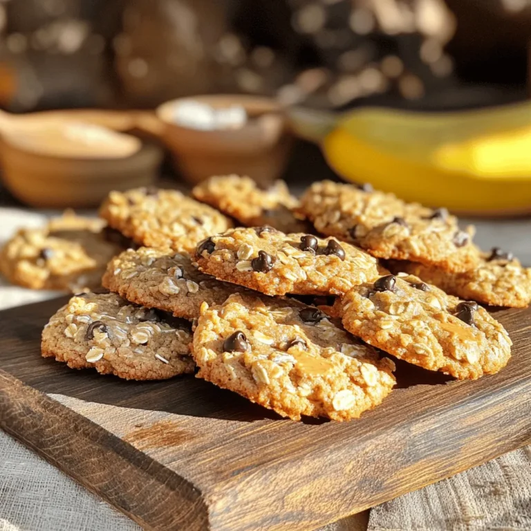 To make these tasty peanut butter banana oat cookies, you need: - 1 ripe banana, mashed - 1 cup natural peanut butter - 1 cup rolled oats - 1/2 cup brown sugar (packed) - 1/2 teaspoon vanilla extract - 1/4 teaspoon cinnamon - 1/4 teaspoon baking soda - 1/4 cup dark chocolate chips (optional) - A pinch of salt If you don't have some ingredients, here are good swaps: - Use almond butter instead of peanut butter for a nut-free option. - Swap brown sugar with coconut sugar for a lower glycemic index. - Try quick oats if you want a softer cookie. - Replace dark chocolate chips with raisins or nuts for a different taste. Choosing the right ingredients makes a big difference. Here are my tips: - Pick ripe bananas; they should have brown spots for the best sweetness. - Use natural peanut butter with no added sugar or oils for a healthier option. - Select rolled oats labeled "gluten-free" if you have gluten issues. - Look for fresh spices, especially cinnamon, to enhance the flavor. - Check chocolate chips; go for high cocoa content for a richer taste. First, gather all your ingredients. You need one ripe banana, one cup of natural peanut butter, and one cup of rolled oats. You also need half a cup of packed brown sugar, half a teaspoon of vanilla extract, and a quarter teaspoon each of cinnamon and baking soda. Don’t forget a pinch of salt and dark chocolate chips if you like. 1. Preheat your oven to 350°F (175°C). Line a baking sheet with parchment paper. 2. In a large bowl, mash the banana. Add the peanut butter and mix well. 3. Stir in the brown sugar, vanilla, cinnamon, baking soda, and salt. Mix until smooth. 4. Add the rolled oats and stir until they are well mixed in. If you’re using chocolate chips, fold them in gently. 5. Use a spoon to scoop tablespoons of dough onto the baking sheet. Leave about 2 inches between each scoop. 6. Take a fork and flatten each cookie slightly to your liking. 7. Bake them for 10 to 12 minutes. Look for golden edges. 8. Once done, let them cool on the sheet for 5 minutes. After that, move them to a wire rack to cool completely. Make sure your banana is very ripe. This gives the cookies a great flavor and sweetness. Use natural peanut butter for the best taste. If the dough feels too sticky, let it sit for a couple of minutes. If you want chewier cookies, do not flatten them too much. Enjoy your cookies warm or at room temperature! To bake perfect cookies, avoid overmixing the dough. This can make them tough. Also, use ripe bananas. They give more flavor and sweetness. Make sure to measure your ingredients precisely. If you skip this step, your cookies may not turn out right. For chewier cookies, chill the dough for 30 minutes before baking. This helps them keep their shape. Use rolled oats instead of quick oats for a better texture. They add a nice bite to your cookies. If you want them softer, bake for just 10 minutes. Serve your cookies warm with a glass of milk. You can also add toppings. Try a sprinkle of sea salt or drizzle with honey. For a fun twist, pair them with yogurt. These cookies are tasty on their own or with a scoop of ice cream! {{image_2}} To make these cookies gluten-free, choose certified gluten-free oats. Regular oats can have gluten from cross-contamination. Ensure the peanut butter you use is also gluten-free. Many brands are safe, but always check the label. This way, you can enjoy tasty cookies without worry. For a vegan twist, skip the brown sugar and use coconut sugar instead. You can also replace the dark chocolate chips with dairy-free ones. If you want to add a binding agent, try using flaxseed meal mixed with water. This keeps the cookies plant-based while still being delicious. You can mix in different flavors to change things up. Try adding chopped nuts like walnuts or pecans for crunch. Dried fruits, such as raisins or cranberries, add a sweet touch. You could also sprinkle in some coconut flakes for an extra layer of flavor. The options are endless, so have fun with it! To keep your peanut butter banana oat cookies fresh, store them in an airtight container. This helps keep them soft and tasty. Place a piece of parchment paper between layers if you stack them. You can also wrap them in plastic wrap for extra protection. These cookies stay good for about one week at room temperature. If you want them to last longer, you can store them in the fridge. In the fridge, they last up to two weeks without losing flavor. You can freeze these cookies for up to three months. Wrap each cookie in plastic wrap, then place them in a freezer bag. When you're ready to eat one, let it thaw at room temperature. If you prefer warm cookies, pop them in the microwave for about 10-15 seconds. This way, they taste fresh and delicious! Yes, you can use other nut butters. Almond butter and cashew butter work well. Each nut butter adds a unique flavor. You might want to adjust the sweetness based on the nut butter you choose. If you use sunflower seed butter, it’s great for nut-free diets. Just make sure it's creamy for best results. You can use white sugar instead of brown sugar. Coconut sugar is another good option. Honey or maple syrup can also work, but they will change the cookie's texture. If you use liquid sweeteners, reduce other liquids in the recipe. Each substitute has a different taste, so choose what you like best. To make your cookies chewy, add more peanut butter. You can also use an extra mashed banana. Baking for a shorter time keeps them softer. Try to flatten the cookies less before baking. This helps them stay thick and chewy. Cool them on the baking sheet to keep them soft longer. These cookies are a healthier option than many others. They use simple, whole ingredients. The oats provide fiber, and the banana adds natural sweetness. Peanut butter gives healthy fats and protein. However, they do contain sugar, so enjoy them in moderation. You can always adjust the sugar to make them even healthier. Baking cookies is fun and simple when you know the right steps. We explored essential ingredients, useful substitutes, and tips for picking the best ones. You learned detailed instructions for baking, plus ways to avoid common mistakes. With variations like gluten-free and vegan options, there's something for everyone. Finally, we shared storage tips to keep your cookies fresh. Remember, baking is about trying new things and enjoying the process. Happy baking!