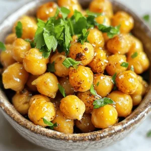 - Canned vs. dried chickpeas: You can use either canned or dried chickpeas. Canned chickpeas are easy and quick. Just rinse and dry them. Dried chickpeas need soaking and cooking first. If you choose dried, soak them overnight and boil until tender. - Sweetener options: Honey is the star here, adding sweet flavor. If you prefer, you can use maple syrup or agave nectar. Each sweetener brings its unique taste, but honey gives the best caramelization. - Essential seasonings and their roles: Each seasoning plays an important part. Olive oil helps the chickpeas crisp up. Garlic adds a strong, savory flavor. Smoked paprika gives warmth and depth. Cumin contributes a hint of earthiness. Salt and black pepper enhance all flavors. Fresh parsley adds a bright touch at the end. First, drain the canned chickpeas. Rinse them under cold water. This helps remove extra sodium. After rinsing, pat them dry with a clean kitchen towel. Drying is key for crispiness. Moisture can make them soggy when roasted. In a large bowl, combine olive oil, honey, and minced garlic. Add smoked paprika, cumin, salt, and black pepper. Mix well until all ingredients blend together. This mixture will coat the chickpeas and add flavor. Preheat your oven to 400°F (200°C). Line a baking sheet with parchment paper. Spread the chickpeas in a single layer on the sheet. Roast them for 25-30 minutes. Stir halfway through to ensure even cooking. Look for a golden brown color. This shows they are crispy and ready to enjoy! To make your chickpeas crispy, start by drying them well. After you rinse the canned chickpeas, use a clean kitchen towel. Pat the chickpeas until they are dry. This step is key. Moisture will make them soft. You want them crunchy, not soggy. Spread them out on the towel to dry for a few minutes. The drier they are, the crispier they will get in the oven. You can boost the taste of your chickpeas with spices. Try adding a pinch of cayenne for heat or mix in some Italian herbs. A dash of garlic powder can also enhance the flavor. If you like a smoky taste, add more smoked paprika. Feel free to experiment! This recipe is a blank canvas. You can use what you love and make it your own. Serve your honey garlic roasted chickpeas in a nice bowl. A small, colorful dish works great. For a fancy touch, drizzle some extra honey on top. Fresh parsley adds a nice green color. You can also serve them with dips. Hummus or yogurt dip pairs well. Mix and match as you like! This makes for a fun, tasty snack or appetizer. {{image_2}} You can change up the taste of honey garlic roasted chickpeas in fun ways. One idea is to make a sweet and spicy version. Just add some chili flakes to the honey garlic mixture. This gives the chickpeas a nice kick. It balances the sweet honey with heat. Another idea is to give them a Mediterranean twist. You can add dried herbs like oregano or thyme. Maybe even some lemon zest for freshness. This adds a whole new flavor and makes them feel light and bright. You have options for cooking honey garlic roasted chickpeas. The oven works great, but you can also try air frying. Air frying cooks them faster and can make them extra crispy. Both methods work, but air frying can cut down on cooking time. If you choose the oven, remember to preheat it to 400°F (200°C). This helps the chickpeas to roast evenly and become crunchy. These chickpeas can be a tasty snack on their own. But you can also pair them with dips or salads for a fun twist. Try serving them with hummus or tzatziki. They add a nice crunch to your favorite salads too. You can even sprinkle them on top of soups for added texture. Enjoy being creative with how you serve these delicious bites! To store your honey garlic roasted chickpeas, use airtight containers. Glass or plastic containers work well. Make sure to let them cool first. This helps keep them crispy. Store them at room temperature for short-term use. If you plan to keep them longer, consider the fridge. Cold storage can help them last a bit longer. Roasted chickpeas can stay fresh for up to a week at room temperature. To maintain their crunchiness, avoid moisture. Keep them away from humid areas. If stored in the fridge, they last about five days. Check for any signs of sogginess before eating. If they feel soft, they may need a re-crisp. To re-crisp your roasted chickpeas, use the oven. Preheat it to 375°F (190°C). Spread the chickpeas on a baking sheet in a single layer. Bake for about 10 minutes. Keep an eye on them to avoid burning. You can also use an air fryer for quick results. Set it to 350°F (175°C) and cook for around 5 minutes. Enjoy your crunchy snack! Yes, you can use dried chickpeas. First, soak them overnight in water. This helps soften them. Drain and rinse the chickpeas. Then, cook them in boiling water for about 1 to 1.5 hours. They should be tender but firm. After cooking, follow the same steps in the recipe. This way, you can enjoy fresh chickpeas with the honey garlic flavor. Honey garlic roasted chickpeas last about 3 to 4 days when stored properly. Keep them in an airtight container. Store them at room temperature to keep them crunchy. Avoid refrigeration, as it can make them soggy. If you want to keep them longer, consider freezing them. Just know that they may lose some crispiness after thawing. Yes, you can make this recipe vegan. Simply replace honey with maple syrup or agave nectar. Both options add sweetness without any animal products. Use the same amount as you would honey. This keeps the dish tasty and suitable for everyone. Enjoy the same great flavors while being vegan-friendly! Honey garlic roasted chickpeas are easy and fun to make. Start with the right ingredients like canned chickpeas and your choice of sweeteners. Follow simple steps to prepare, roast, and serve them perfectly. Use tips for crunch and flavor to enhance your dish. In summary, I hope this guide inspires you to try honey garlic roasted chickpeas. They are tasty and versatile, perfect for snacks or meals. Enjoy making this simple recipe and exploring different flavors!