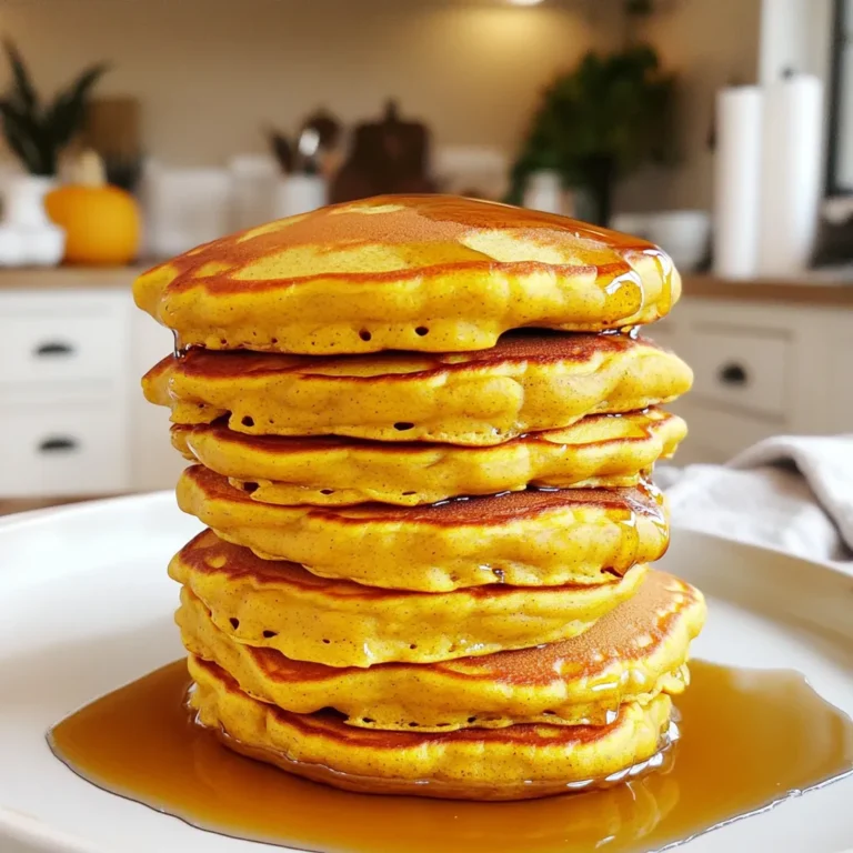 To make pumpkin spice protein pancakes, you need these key ingredients: - 1 cup rolled oats - 1 banana, mashed - 1 cup pumpkin puree - 2 scoops vanilla protein powder - 1 teaspoon baking powder - ½ teaspoon cinnamon - ¼ teaspoon nutmeg - ¼ teaspoon ginger - 1 cup almond milk (or regular milk) - 1 tablespoon maple syrup (optional) - Cooking spray or coconut oil for the pan You can swap out some ingredients if needed. Here are some ideas: - Rolled oats: Use oat flour if you want a smoother batter. - Banana: Applesauce can replace the banana for a less sweet pancake. - Pumpkin puree: If you can’t find it, use sweet potato puree instead. - Protein powder: You can try chocolate or plant-based protein instead. - Almond milk: Regular milk, soy milk, or coconut milk work well too. - Maple syrup: Honey or agave syrup can sweeten your batter just fine. Each serving of these pancakes offers great nutrition. Here’s a rough breakdown: - Calories: Approximately 250 - Protein: About 20 grams - Carbohydrates: Around 35 grams - Fiber: Approximately 5 grams - Sugar: Roughly 6 grams These pancakes are a tasty way to start your day with a healthy boost! To start, I blend the rolled oats in a blender. I keep blending until they look like flour. This step makes the pancakes light and fluffy. If you don’t have a blender, you can use a food processor. It works just as well. Next, I add the mashed banana and pumpkin puree to the oats. I also include two scoops of vanilla protein powder. Then, I sprinkle in the baking powder, cinnamon, nutmeg, and ginger. This mix gives the pancakes a warm, spiced flavor. After that, I pour in the almond milk and maple syrup if I want some extra sweetness. I blend everything until it’s smooth and creamy. I let the batter sit for about five minutes. This helps it thicken up. If it seems too thick, I add a splash more almond milk. Now it’s time to cook! I heat a non-stick skillet over medium heat. I lightly grease it with cooking spray or coconut oil. Then, I pour about ¼ cup of batter for each pancake onto the skillet. I cook them for about three to four minutes. When bubbles start to form, I know it’s time to flip. I cook the other side for another two to three minutes until it’s golden brown. I repeat this with the rest of the batter, adding more oil as needed. Once done, I serve them warm with my favorite toppings! To get the best pancake texture, focus on the batter. Blend your oats until they are fine like flour. This helps the pancakes rise well. If your batter is too thick, add more almond milk. Let the batter rest for five minutes. This waiting time helps the oats absorb the liquid. Your pancakes will be fluffy and soft. Pumpkin spice flavor shines with extra ingredients. Try adding a pinch of vanilla extract for sweetness. A handful of chopped nuts can add crunch. For a touch of sweetness, drizzle maple syrup on top. You can also mix in chocolate chips if you like. They add a rich taste and make breakfast fun! Avoid over-mixing the batter. This can make your pancakes tough. Flip the pancakes only when bubbles form on top. This shows they are ready to turn. If you cook them too fast, they may burn. Keep the heat at medium to cook evenly. Lastly, don’t skip the oil or cooking spray. It prevents sticking and ensures a nice golden color. {{image_2}} To make gluten-free pumpkin spice pancakes, swap rolled oats for gluten-free oats. Oats are naturally gluten-free, but check for cross-contamination. This swap keeps the texture and flavor while catering to gluten-free diets. You can still enjoy the warm spices and protein boost. For a vegan version, replace the eggs with a flaxseed meal. Mix 1 tablespoon of flaxseed with 3 tablespoons of water to create a binding agent. Use plant-based protein powder and almond milk. It keeps the pancakes fluffy and delicious without any animal products. You can add fun mix-ins to your pancakes. Try folding in chocolate chips for a sweet twist. Nuts like walnuts or pecans add a nice crunch and healthy fats. Dried fruit, like cranberries or raisins, brings extra sweetness. Get creative and make these pancakes your own! After you make these pancakes, let them cool first. Place any leftover pancakes in an airtight container. You can store them in the fridge for up to three days. If you want to keep them longer, freezing is a great option. To reheat, use a microwave or a skillet. If using a microwave, place pancakes on a plate and heat for about 20-30 seconds. For the skillet, warm it up on medium heat and add the pancakes for about 1-2 minutes on each side. This keeps them soft and tasty. To freeze, stack the pancakes with parchment paper between each one. This prevents them from sticking together. Store the stack in a freezer-safe bag. When you want to eat them, take out the pancakes and let them thaw in the fridge overnight. You can reheat them in the morning for a quick breakfast. Yes, you can use any protein powder you like. I often try whey, casein, or plant-based options. Just make sure the flavor matches your taste. If you use chocolate powder, it will change the flavor. You might want to skip some spices or add more chocolate to balance it. You can still make these pancakes without a blender. Just mash the banana well in a bowl. Then mix in the pumpkin puree and protein powder. Use a fork to blend the rolled oats into a fine powder. Add the baking powder and spices, then stir in the milk. You may need to whisk a bit more to get a smooth batter. Toppings can make these pancakes even better. Here are some great ideas: - Maple syrup - Whipped cream - Chopped nuts - Sliced bananas - Greek yogurt - Dark chocolate chips Try mixing and matching to find your favorite combo! This blog post covers everything you need to make delicious pumpkin spice protein pancakes. We explored the key ingredients and substitutions for your needs. I shared easy step-by-step instructions for preparing and cooking the pancakes. You also learned tips for great texture and flavor. Variations allow you to customize your pancakes, while storage tips help keep them fresh. Remember, if you use different protein powder or want no blender, you can still enjoy these pancakes. Now, you’re ready to whip up tasty, nutritious pancakes any time!