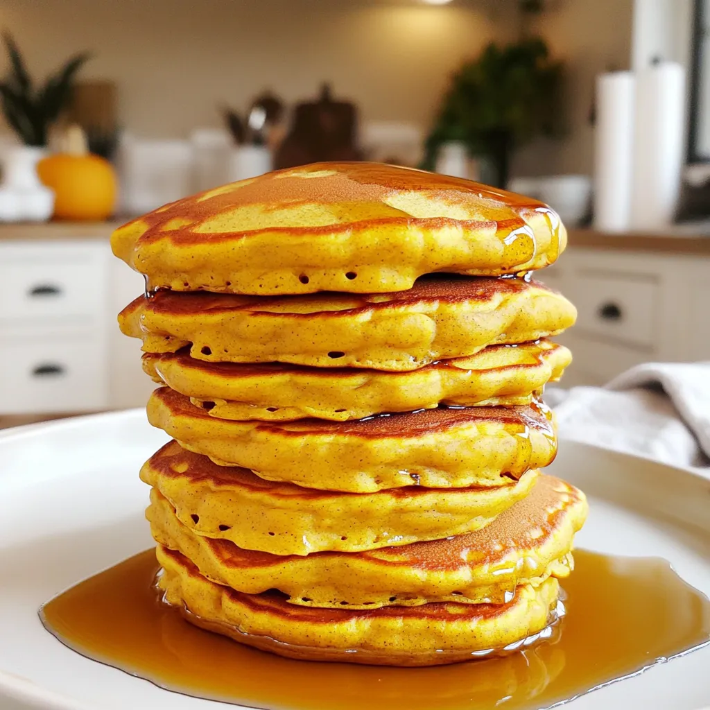 To make pumpkin spice protein pancakes, you need these key ingredients: - 1 cup rolled oats - 1 banana, mashed - 1 cup pumpkin puree - 2 scoops vanilla protein powder - 1 teaspoon baking powder - ½ teaspoon cinnamon - ¼ teaspoon nutmeg - ¼ teaspoon ginger - 1 cup almond milk (or regular milk) - 1 tablespoon maple syrup (optional) - Cooking spray or coconut oil for the pan You can swap out some ingredients if needed. Here are some ideas: - Rolled oats: Use oat flour if you want a smoother batter. - Banana: Applesauce can replace the banana for a less sweet pancake. - Pumpkin puree: If you can’t find it, use sweet potato puree instead. - Protein powder: You can try chocolate or plant-based protein instead. - Almond milk: Regular milk, soy milk, or coconut milk work well too. - Maple syrup: Honey or agave syrup can sweeten your batter just fine. Each serving of these pancakes offers great nutrition. Here’s a rough breakdown: - Calories: Approximately 250 - Protein: About 20 grams - Carbohydrates: Around 35 grams - Fiber: Approximately 5 grams - Sugar: Roughly 6 grams These pancakes are a tasty way to start your day with a healthy boost! To start, I blend the rolled oats in a blender. I keep blending until they look like flour. This step makes the pancakes light and fluffy. If you don’t have a blender, you can use a food processor. It works just as well. Next, I add the mashed banana and pumpkin puree to the oats. I also include two scoops of vanilla protein powder. Then, I sprinkle in the baking powder, cinnamon, nutmeg, and ginger. This mix gives the pancakes a warm, spiced flavor. After that, I pour in the almond milk and maple syrup if I want some extra sweetness. I blend everything until it’s smooth and creamy. I let the batter sit for about five minutes. This helps it thicken up. If it seems too thick, I add a splash more almond milk. Now it’s time to cook! I heat a non-stick skillet over medium heat. I lightly grease it with cooking spray or coconut oil. Then, I pour about ¼ cup of batter for each pancake onto the skillet. I cook them for about three to four minutes. When bubbles start to form, I know it’s time to flip. I cook the other side for another two to three minutes until it’s golden brown. I repeat this with the rest of the batter, adding more oil as needed. Once done, I serve them warm with my favorite toppings! To get the best pancake texture, focus on the batter. Blend your oats until they are fine like flour. This helps the pancakes rise well. If your batter is too thick, add more almond milk. Let the batter rest for five minutes. This waiting time helps the oats absorb the liquid. Your pancakes will be fluffy and soft. Pumpkin spice flavor shines with extra ingredients. Try adding a pinch of vanilla extract for sweetness. A handful of chopped nuts can add crunch. For a touch of sweetness, drizzle maple syrup on top. You can also mix in chocolate chips if you like. They add a rich taste and make breakfast fun! Avoid over-mixing the batter. This can make your pancakes tough. Flip the pancakes only when bubbles form on top. This shows they are ready to turn. If you cook them too fast, they may burn. Keep the heat at medium to cook evenly. Lastly, don’t skip the oil or cooking spray. It prevents sticking and ensures a nice golden color. {{image_2}} To make gluten-free pumpkin spice pancakes, swap rolled oats for gluten-free oats. Oats are naturally gluten-free, but check for cross-contamination. This swap keeps the texture and flavor while catering to gluten-free diets. You can still enjoy the warm spices and protein boost. For a vegan version, replace the eggs with a flaxseed meal. Mix 1 tablespoon of flaxseed with 3 tablespoons of water to create a binding agent. Use plant-based protein powder and almond milk. It keeps the pancakes fluffy and delicious without any animal products. You can add fun mix-ins to your pancakes. Try folding in chocolate chips for a sweet twist. Nuts like walnuts or pecans add a nice crunch and healthy fats. Dried fruit, like cranberries or raisins, brings extra sweetness. Get creative and make these pancakes your own! After you make these pancakes, let them cool first. Place any leftover pancakes in an airtight container. You can store them in the fridge for up to three days. If you want to keep them longer, freezing is a great option. To reheat, use a microwave or a skillet. If using a microwave, place pancakes on a plate and heat for about 20-30 seconds. For the skillet, warm it up on medium heat and add the pancakes for about 1-2 minutes on each side. This keeps them soft and tasty. To freeze, stack the pancakes with parchment paper between each one. This prevents them from sticking together. Store the stack in a freezer-safe bag. When you want to eat them, take out the pancakes and let them thaw in the fridge overnight. You can reheat them in the morning for a quick breakfast. Yes, you can use any protein powder you like. I often try whey, casein, or plant-based options. Just make sure the flavor matches your taste. If you use chocolate powder, it will change the flavor. You might want to skip some spices or add more chocolate to balance it. You can still make these pancakes without a blender. Just mash the banana well in a bowl. Then mix in the pumpkin puree and protein powder. Use a fork to blend the rolled oats into a fine powder. Add the baking powder and spices, then stir in the milk. You may need to whisk a bit more to get a smooth batter. Toppings can make these pancakes even better. Here are some great ideas: - Maple syrup - Whipped cream - Chopped nuts - Sliced bananas - Greek yogurt - Dark chocolate chips Try mixing and matching to find your favorite combo! This blog post covers everything you need to make delicious pumpkin spice protein pancakes. We explored the key ingredients and substitutions for your needs. I shared easy step-by-step instructions for preparing and cooking the pancakes. You also learned tips for great texture and flavor. Variations allow you to customize your pancakes, while storage tips help keep them fresh. Remember, if you use different protein powder or want no blender, you can still enjoy these pancakes. Now, you’re ready to whip up tasty, nutritious pancakes any time!