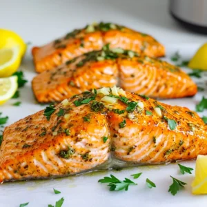 - 4 salmon fillets (6 oz each) - 2 tablespoons olive oil - 4 cloves garlic, minced - 1 teaspoon dried oregano - 1 teaspoon dried thyme - 1 teaspoon paprika - Salt and black pepper to taste - Fresh lemon wedges - Fresh parsley, chopped In this recipe, we use fresh salmon fillets that each weigh about 6 ounces. They are perfect for a quick meal. Olive oil adds a wonderful richness. Garlic brings a bold flavor that makes the dish shine. We season the salmon with dried oregano, thyme, and paprika to add depth. Lastly, salt and black pepper enhance all the flavors perfectly. For a bright finish, serve the salmon with lemon wedges. Fresh parsley on top adds a pop of color and flavor. This simple yet tasty dish is sure to impress anyone at your table. Enjoy the easy steps and the great taste of air-fried garlic herb salmon! Start by patting the salmon fillets dry. This step helps to remove excess moisture. Moisture can make it hard for the salmon to get that nice, crispy crust we love. Use paper towels to gently dry both sides of each fillet. Next, prepare the marinade. In a small bowl, mix together 2 tablespoons of olive oil, 4 minced garlic cloves, 1 teaspoon of dried oregano, 1 teaspoon of dried thyme, 1 teaspoon of paprika, and salt and black pepper to taste. Whisk until well combined. This mixture will give the salmon a burst of flavor. Brush the marinade over both sides of the salmon fillets. Make sure they are well coated. This will help the flavors soak in while they cook. Now it's time to cook! First, preheat your air fryer to 400°F (200°C). This should take about 3-5 minutes. Preheating ensures that the salmon cooks evenly and gets a nice crust. Once preheated, place the marinated salmon fillets in the air fryer basket. Make sure they are in a single layer and not crowded. Overcrowding can lead to uneven cooking. Cook the salmon for 8-10 minutes. The cooking time may vary based on the thickness of your fillets. The salmon is done when it flakes easily with a fork and has a golden crust. After cooking, carefully remove the salmon from the air fryer. Let it rest for a minute. Resting helps make the salmon tender and juicy. When ready to serve, add fresh lemon wedges on the side. You can also sprinkle chopped parsley on top for a lovely pop of color and flavor. Enjoy your delicious air fryer garlic herb salmon fillets! To check if your salmon is done, use the flaking test. Gently poke the fish with a fork. If it flakes easily, it is ready. If it feels firm, give it a few more minutes. For a crispy crust, make sure the salmon is dry before adding the marinade. The air fryer needs dry surfaces to create that nice crunch. A little extra olive oil on the skin side helps, too. You can boost the flavor with more herbs. Try dill, basil, or cilantro for a fresh twist. A pinch of red pepper flakes adds heat if you like spice. For a fun marinade swap, try adding soy sauce or honey. This gives a sweet and savory finish. You can also use fresh lemon juice instead of olive oil for a zesty kick. Do not overcrowd the air fryer basket. This ensures even cooking and crispiness. If you have more fillets, cook them in batches. Avoid stacking the salmon. Each piece needs space to allow hot air to circulate. This helps achieve that perfect golden crust. {{image_2}} You can make this dish even healthier. Try using less oil. Instead of olive oil, you can use cooking spray. It cuts calories but keeps the flavor. For butter, a small amount of low-fat margarine works well. For seasonings, choose low-sodium options. Many brands sell salt-free blends. This choice helps control your sodium intake while keeping taste. Look for garlic or herb mixes that add flavor without the salt. Want to mix it up? Add some citrus! Fresh lemon or lime juice gives a bright taste. You can also try orange zest for a sweet twist. Herbs are great too. You might use dill or basil for a fresh kick. If you like Asian flavors, consider soy sauce or ginger. These ingredients can change the whole dish. Just marinate the salmon for a bit longer to soak up those yummy flavors. What goes well with salmon? Lots of sides! Roasted vegetables are a smart choice. Broccoli, asparagus, or carrots pair nicely. They add color and nutrition to your plate. Also, salads are a great match. A light, crisp salad with mixed greens works well. Toss in some cherry tomatoes and cucumbers for crunch. A simple vinaigrette goes perfectly with salmon too. This combo makes for a balanced and tasty meal! To keep your leftover salmon fresh, follow these tips: - Refrigeration: Place the salmon in an airtight container. This helps to seal in moisture and flavor. Store it in the fridge for up to three days. - Freezing: For longer storage, wrap the salmon tightly in plastic wrap and then foil. This method protects it from freezer burn. You can freeze the salmon for up to three months. For the best taste, use these methods to reheat your salmon: - Air Frying: Set your air fryer to 350°F (175°C). Heat the salmon for about 5-7 minutes. This keeps it moist and crispy. - Other Methods: You can also reheat in the oven. Place the salmon on a baking sheet and cover it with foil. Heat at 350°F (175°C) for about 10 minutes. Knowing how long your leftover salmon lasts is key: - Storage Duration: Leftover salmon stays fresh in the fridge for three days. In the freezer, it lasts up to three months. - Signs of Spoilage: Look for a sour smell, dull color, or slimy texture. If you see any of these signs, it’s best to discard the salmon. Yes, you can cook frozen salmon in an air fryer. It is easy and quick. For best results, set the air fryer to 400°F (200°C). Cook the salmon for 12 to 15 minutes. It’s key to check the fish halfway. If needed, flip it for even cooking. Remember to check for doneness. The salmon should flake easily when done. Salmon is best cooked to an internal temperature of 145°F (63°C). This ensures it is safe to eat. Use a food thermometer to check. Insert it into the thickest part of the fish. The salmon should be opaque and flake when it’s done. Cooking time for salmon in an air fryer varies. It usually takes 8 to 10 minutes. The thickness of the fillets matters. For thin fillets, cook for about 8 minutes. For thicker ones, you may need up to 10 minutes. Always check for doneness, as different air fryers may cook differently. This blog post covered everything you need for making air-fried salmon. We discussed key ingredients, cooking steps, and how to present your dish nicely. I also shared useful tips for flavor and texture, variations for health, and best storage practices. Cooking salmon can be simple and delicious when you know how. With these steps, you can impress anyone at your dinner table. Enjoy making your perfect air-fried salmon!
