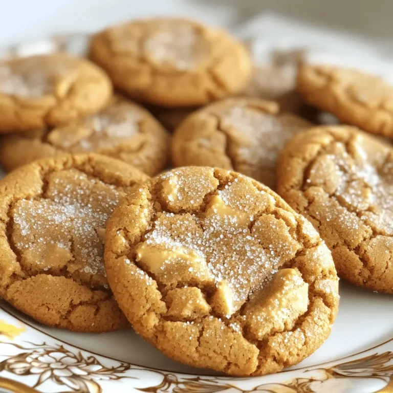 To make chewy molasses ginger cookies, gather these ingredients: - 1/2 cup unsalted butter, softened - 1 cup brown sugar, packed - 1/4 cup molasses - 1 large egg - 2 cups all-purpose flour - 2 teaspoons ground ginger - 1 teaspoon ground cinnamon - 1/2 teaspoon ground cloves - 1/2 teaspoon baking soda - 1/4 teaspoon salt - Granulated sugar for rolling Each ingredient plays a key role. The unsalted butter gives the cookies a rich base. Brown sugar adds sweetness and a slight chew. Molasses gives that warm, spicy flavor we love. The spices—ginger, cinnamon, and cloves—create a cozy aroma. Flour gives structure, while baking soda helps them rise. Salt enhances all the flavors. Lastly, rolling the dough in granulated sugar gives a nice crunch. Having fresh ingredients is important. Fresh spices can make a big difference in taste. Measuring accurately ensures you get the right texture. Use a kitchen scale for best results if you can. Enjoy preparing these treats! First, set your oven to 350°F (175°C). This step is key for even baking. Line a baking sheet with parchment paper. This keeps the cookies from sticking and makes cleanup easy. In a large bowl, take 1/2 cup of softened butter and 1 cup of packed brown sugar. Cream them together until the mix looks light and fluffy. Add 1/4 cup of molasses and 1 large egg. Beat these together until they blend well. Grab another bowl to mix dry ingredients. Whisk together 2 cups of all-purpose flour, 2 teaspoons of ground ginger, 1 teaspoon of ground cinnamon, 1/2 teaspoon of ground cloves, 1/2 teaspoon of baking soda, and 1/4 teaspoon of salt. This mix will give your cookies a great flavor and texture. Now, it's time to chill the dough. Pour the dry mix into the wet mix gradually. Stir until just combined. Cover the bowl and put it in the fridge for about 30 minutes. Chilling makes the dough easier to shape. After chilling, scoop out tablespoons of dough. Roll each scoop into a ball. Then, roll each ball in granulated sugar. This sugar coating will give your cookies a sweet crunch. Place the sugar-coated balls on the prepared baking sheet. Keep them about 2 inches apart. Bake for 8-10 minutes. The edges should be set, while the centers stay soft. When done, let them cool on the baking sheet for a few minutes. Then, transfer them to a wire rack to cool completely. Enjoy the sweet aroma in your kitchen! To get that chewy bite, use the right butter. Softened unsalted butter works best. Cream it well with brown sugar. This adds air, making the cookies light. Chill the dough for at least 30 minutes. Cold dough helps cookies keep their shape while baking. Bake just until the edges are set. The centers should look soft. This keeps them chewy after cooling. Using fresh spices makes a big difference. Buy whole spices and grind them at home. Freshly ground ginger, cinnamon, and cloves give a bright taste. Make sure to measure spices carefully. Too much can overpower your cookies. A good balance of spices brings warmth and depth to every bite. If your cookies spread too much, your dough might be too warm. Chill it longer before baking. If they are hard, you may have baked them too long. Check them at the 8-minute mark. If they look too puffy, they need more time in the oven. Let them cool on the tray for a few minutes. This helps them set without getting too hard. {{image_2}} You can make these cookies even better by adding chocolate chips or nuts. Chocolate chips bring sweetness and richness. I love dark chocolate chips for a bold flavor. You can also use milk chocolate for a creamier taste. If you prefer nuts, try walnuts or pecans. Chop them into small pieces and mix them into the dough. Start with one cup of chips or nuts. This way, you keep the chewy texture. If you need a gluten-free version, you can use a gluten-free flour blend. Look for a blend that works well for baking. You can swap the all-purpose flour with an equal amount of this blend. Make sure it includes xanthan gum. This will help the cookies hold their shape. You can also try almond flour for a nutty twist. Just remember, the texture may change a bit. For a fun twist, add extra spices to your cookie dough. A pinch of nutmeg can enhance the warm flavors. You can also try adding a bit of cayenne pepper for heat. Just use a small amount, so it doesn’t overpower the cookies. Another option is to add orange zest for a fresh and bright taste. Mix in a teaspoon for a zesty kick. These small changes can make your cookies stand out! To keep your chewy molasses ginger cookies fresh, store them in an airtight container. This helps keep them soft and tasty. You can stack them neatly, but place parchment paper between layers. This simple step prevents sticking. Keep the cookies at room temperature for up to one week. If you want to keep them longer, consider freezing. To freeze the cookies, wait until they cool completely. Place them in a single layer on a baking sheet. Freeze for about one hour. Once frozen, transfer them to a freezer bag. Remove as much air as possible to avoid freezer burn. They stay good for up to three months. When you want to enjoy them, take out a few cookies. Let them thaw at room temperature for about 30 minutes. If you prefer warm cookies, reheating is easy. Preheat your oven to 350°F (175°C). Place the cookies on a baking sheet. Bake them for about 5 minutes. This will make them warm and soft again. Avoid microwaving for too long. This can make them tough. A quick oven reheat keeps them chewy and delightful. Yes, you can use light molasses. It will give your cookies a milder flavor. Dark molasses has a richer taste, while light molasses is sweeter. Both work well, but the cookie’s taste may change slightly. If you want a deeper flavor, stick with dark molasses. These cookies can stay fresh for about a week when stored correctly. Place them in an airtight container at room temperature. If you want them to last longer, you can freeze them. Just make sure to separate layers with parchment paper to avoid sticking. You can replace butter with coconut oil or vegetable oil. This change may affect the texture. Cookies made with coconut oil may have a slight coconut flavor. If you use vegetable oil, your cookies may be less rich but still tasty. These cookies pair well with milk or hot tea. You can also serve them with a scoop of vanilla ice cream for a fun dessert. If you want to impress guests, dust them with extra cinnamon before serving. They look and taste great this way! Absolutely! These cookies make a lovely gift. Place them in a decorative tin or box. You can even tie them with a ribbon for a personal touch. Everyone loves homemade treats, and these cookies are sure to delight anyone who receives them. In this blog post, I shared the key ingredients for chewy molasses ginger cookies. You learned how to mix, chill, and shape the dough for perfect cookies. I also provided tips for achieving the right texture and flavor. Variations allow you to adjust the recipe to your taste. Proper storage keeps your cookies fresh longer. Now, go ahead and bake your own batch. Enjoy every chewy bite!
