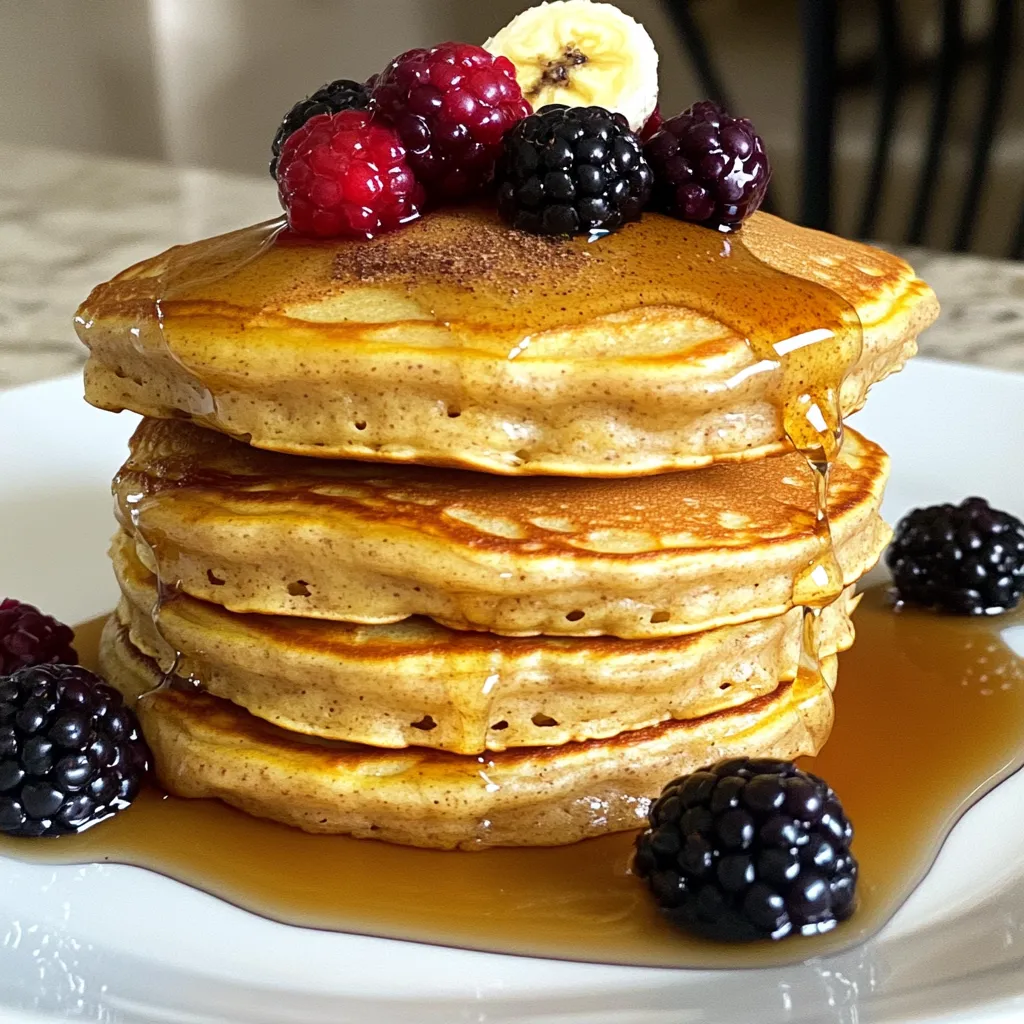 - 1 cup almond flour - 2 ripe bananas, mashed - 2 large eggs - 1/4 cup almond milk (or any preferred milk) - 1 teaspoon vanilla extract - 1 teaspoon baking powder - 1/2 teaspoon cinnamon - Pinch of salt - Coconut oil or butter for cooking You can swap almond flour with coconut flour for a different taste. Just use less coconut flour, about 1/3 cup. If you don't have ripe bananas, you can use applesauce in the same amount. This recipe is great for those who avoid gluten and dairy. Use a plant-based milk for a dairy-free option. The pancakes are naturally sweet from the bananas, so you don’t need extra sugar. They are also low in carbs, thanks to the almond flour. Enjoy these pancakes as a healthy breakfast or snack! 1. Start by mixing the wet ingredients. In a bowl, mash the ripe bananas. Add the eggs, almond milk, and vanilla extract. Stir until smooth. 2. Next, combine the dry ingredients in another bowl. Mix almond flour, baking powder, cinnamon, and a pinch of salt together. This helps to ensure even distribution. 3. Gradually add the dry mix to the wet mix. Stir gently until just combined. A few lumps are fine; overmixing makes pancakes tough. - To make fluffy pancakes, watch your heat. Medium heat works best. If it’s too hot, the outside will burn before the inside cooks. - Always preheat your skillet or griddle. This helps the pancakes cook evenly. Add coconut oil or butter to prevent sticking. - For toppings, try drizzling maple syrup or honey. Fresh berries add color and flavor. A sprinkle of cinnamon enhances taste and looks. - You can serve pancakes stacked high on a plate. This makes for a great presentation. Adding a dollop of yogurt on top can also be nice! 1. Overmixing the batter: When you mix the wet and dry ingredients, stop when they just blend. A few lumps are okay. Overmixing can make your pancakes tough instead of fluffy. 2. Cooking at too high a temperature: If your skillet is too hot, the outside cooks fast, but the inside stays raw. Keep the heat medium to get even cooking and a perfect golden brown color. - Adding nuts or chocolate chips: You can add chopped nuts like walnuts or chocolate chips for extra flavor. Just fold them into the batter before cooking. - Experimenting with spices: Try adding a pinch of nutmeg or cardamom to the batter. These spices can bring a new twist to your pancakes. - Prepping ingredients in advance: You can mix the dry ingredients and store them in a container. This saves time on busy mornings. - Freezing pancakes for later use: After cooking, let the pancakes cool. Then, stack them with parchment paper in between and freeze. To eat, just reheat in a toaster or microwave. This makes breakfast quick and easy! {{image_2}} You can mix almond flour with coconut flour for a fun twist. Coconut flour adds a light sweetness and a unique texture. Use equal parts almond and coconut flour for a great blend. If you want to try other gluten-free options, consider oat flour or chickpea flour. Both work well and add different flavors and textures. Adding fruits like blueberries or strawberries takes these pancakes to the next level. Simply fold in a handful of fresh or frozen fruit into the batter. You can also enhance flavor by adding extracts, like almond or orange. A bit of lemon zest can brighten the taste too! If you want low-carb options, consider using only almond flour and adding a sugar substitute. For vegan substitutions, replace the eggs with flax eggs. Combine one tablespoon of ground flaxseed with three tablespoons of water. Let it sit for five minutes to thicken. This will keep your pancakes fluffy and delicious. To keep your pancakes fresh, store them in an airtight container. Layer parchment paper between pancakes to prevent sticking. You can keep cooked pancakes in the fridge for up to three days. For longer storage, freeze them. Place pancakes in a single layer on a baking sheet. Once frozen, stack them in a freezer bag. This method keeps them from clumping together. For raw batter, store it in the fridge in a sealed container. Use it within 24 hours for the best flavor and texture. If you need to keep it longer, you can freeze the batter in ice cube trays. Once frozen, transfer the cubes to a bag. Just thaw and mix before cooking. Reheating pancakes can be simple. The best method is to use a toaster or an oven. For the toaster, place the pancakes directly in the slots. Heat them until warm, about 2-3 minutes. In the oven, preheat to 350°F (175°C) and place pancakes on a baking sheet. Cover with foil and heat for 10 minutes. You can also use a microwave, but it may change the texture. Place pancakes on a plate and cover with a damp paper towel. Heat for 30 seconds. To keep the texture and flavor, avoid overheating. Always check to ensure they are warm, not hot. Enjoy your pancakes just like they were fresh! Can I use regular flour? No, regular flour is not gluten-free. Almond flour works well here. It gives a nice, nutty flavor. Plus, it keeps the pancakes light and fluffy. How do I ensure my pancakes are fluffy? To make fluffy pancakes, do not overmix the batter. Mix just until the wet and dry ingredients combine. A few lumps are okay. Also, let the batter sit for a few minutes before cooking. It helps the baking powder work better. Can I replace bananas with applesauce? Yes, you can replace bananas with applesauce. Use the same amount. Applesauce adds moisture and sweetness, just like bananas do. What do I use instead of almond milk? You can use any milk you like. Dairy milk, soy milk, or oat milk all work well. Each will give a slightly different taste, but they are all good options. How to serve pancakes for a crowd? Make a big stack of pancakes and keep them warm in the oven at a low heat. Serve with syrup, fresh fruit, and nuts on the side. This way, everyone can customize their meal. Best tips for pancake flipping? Wait until bubbles form on the pancake’s surface before flipping. Use a spatula to gently lift the pancake. Flip it quickly but carefully to avoid mess. A non-stick skillet helps a lot too! You now have the complete guide to making almond flour pancakes. We covered every step, from ingredients to cooking techniques. You learned about tasty variations and smart storage tips. Avoiding common mistakes will help you achieve fluffy pancakes every time. Enjoy the freedom to experiment with flavors and dietary needs. Whether you prefer chocolate chips or a low-carb option, these tips will enhance your pancake experience. Now, it's time for you to cook and share your delicious creations!