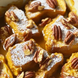 Here are the ingredients you need for a tasty Pumpkin Spice French Toast Casserole: - 1 loaf of challah bread, cut into cubes - 2 cups milk (whole or almond) - 4 large eggs - 1 cup pure pumpkin puree - 1/2 cup brown sugar - 1 tablespoon vanilla extract - 2 teaspoons pumpkin pie spice - 1/2 teaspoon ground cinnamon - 1/4 teaspoon salt - 1/2 cup chopped pecans (optional) - Powdered sugar for dusting (optional) - Maple syrup for serving Each ingredient plays a key role. The challah bread gives the casserole its soft and sweet base. The milk and eggs create a rich custard. Pumpkin puree adds a creamy texture and warm flavor. Brown sugar and spices bring sweetness and warmth. You can also add pecans for some crunch if you like. This recipe is simple and fun to make. You can easily find these ingredients at your local store. Make sure to gather everything before you start. This helps the cooking process go smoothly. Plus, it gets you excited to create this delicious dish! 1. Preheat the oven and prepare the baking dish First, set your oven to 350°F (175°C). While it heats, grease a 9x13-inch baking dish with cooking spray or butter. This helps prevent sticking. 2. Mix the wet and dry ingredients In a large bowl, whisk together two cups of milk, four large eggs, one cup of pumpkin puree, and half a cup of brown sugar. Add in one tablespoon of vanilla extract, two teaspoons of pumpkin pie spice, half a teaspoon of ground cinnamon, and a quarter teaspoon of salt. Mix until smooth and well combined. 3. Combine the ingredients with the challah bread Cut your loaf of challah bread into cubes. Gently fold the cubed bread into the egg mixture. Make sure each piece is well-coated. If you like, add half a cup of chopped pecans for a nice crunch. 1. Initial baking covered Pour the mixture into your greased baking dish. Spread it out evenly. Cover the dish with aluminum foil. Bake it for 25 minutes. This helps the bread soak up the liquid. 2. Final baking uncovered for browning After 25 minutes, remove the foil. Bake for another 15 to 20 minutes. The top should turn golden brown. You can check if it's done by inserting a knife in the center. It should come out clean. 1. Cooling time before serving Once baked, take the casserole out of the oven. Let it cool for 5 to 10 minutes. This makes it easier to cut and serve. 2. Dusting and serving suggestions If you want, dust your casserole with powdered sugar. Serve it warm with maple syrup on the side. Enjoy this tasty treat! To make the best Pumpkin Spice French Toast Casserole, soak the bread long enough. I recommend letting the mixture sit for at least 20 minutes. This gives the bread time to absorb the egg and pumpkin mix. For even better results, you can refrigerate it overnight. This allows the flavors to deepen and the bread to soak more. Make sure every piece of bread is coated evenly. When you add the cubed challah to the mixture, gently fold it in. This way, each piece gets the sweet pumpkin flavor and spice. If you skip this step, some bread might stay dry after baking. You can easily switch up some ingredients. If you want a dairy-free option, use almond milk instead of whole milk. It works well in this dish. You can also replace eggs with flaxseed meal or applesauce for a vegan option. Use 1 tablespoon of flaxseed mixed with 2.5 tablespoons of water for each egg. For a nut-free option, skip the pecans. You can replace them with seeds like sunflower seeds if you want some crunch. When it comes to serving, I love pairing this casserole with maple syrup. The sweet syrup adds a nice touch. You can also dust it with powdered sugar for a pretty finish. As for side dishes, fresh fruit works great. Sliced bananas or berries make it feel fresh and light. You could also serve it with yogurt for added creaminess. Enjoy this cozy dish any time! {{image_2}} You can easily change the taste of your pumpkin spice French toast casserole. Try adding different spices like nutmeg or ginger for a new twist. These spices mix well with the pumpkin and give a warm flavor. You can also add seasonal fruits like apples or cranberries. Chopped apples add a sweet crunch, while cranberries bring a tangy kick. Mix and match to find your favorite blend. If you need a gluten-free option, use gluten-free bread instead of challah. This way, everyone can enjoy the dish. For nut-free needs, leave out the pecans. You can also replace almond milk with regular milk. This keeps the casserole creamy and delicious without any nuts. You can serve this casserole in different ways. For a cozy family meal, make a big dish for everyone to share. If you prefer individual servings, use small ramekins. This makes it easy for guests to grab their own. You can also prepare the casserole ahead of time. Just cover it and let it sit in the fridge overnight. This way, you save time in the morning. After enjoying your Pumpkin Spice French Toast Casserole, store any leftovers right away. Use an airtight container to keep it fresh. Place it in the fridge. This dish stays good for about 3 to 4 days. If you want it to last longer, consider freezing. To reheat your casserole, use an oven or a microwave. If using the oven, preheat it to 350°F (175°C). Cover the casserole with foil to keep it moist. Bake for about 15-20 minutes. For the microwave, place a slice on a plate. Heat in short bursts of 30 seconds until warm. This helps keep the texture and flavor nice. If you want to freeze the casserole before baking, prepare it as usual. Once it’s in the dish, cover it well with plastic wrap and foil. It can stay frozen for up to 2 months. When you’re ready to bake, take it out and thaw in the fridge overnight. Then, bake as directed, adding a little extra time if needed. Enjoy the warm, cozy flavors! Can I use different bread types? Yes, you can! Challah bread is soft and sweet, but you can swap it. Use brioche, sourdough, or even whole wheat bread. Each type gives a new flavor. How can I make it dairy-free? Easily! Just replace the milk with almond milk or oat milk. This keeps the taste rich. Make sure to use dairy-free eggs or a flaxseed mix if you need to. Is it safe to leave it out overnight? No, it’s best not to! Leave it in the fridge if you want to soak it overnight. This keeps it safe and fresh. How to adjust for fewer servings? To make fewer servings, cut the recipe in half. Use a smaller dish, like a 8x8 inch. Adjust baking time to check for doneness. Can it be made in advance? Yes! You can prepare it the night before. Just cover it and place it in the fridge. Bake it in the morning for a warm breakfast. What to do if the casserole is soggy? If it’s soggy, it might have soaked too long. Next time, soak it for less time. Also, ensure the bread is fresh but not too moist. How to prevent over-browning? To stop over-browning, cover the dish with foil for the first part of baking. Remove it later for that golden top. Keep an eye on it to ensure it cooks evenly. In this blog post, we explored a delicious Pumpkin Spice French Toast Casserole. We covered key ingredients, step-by-step instructions, and helpful tips. You can experiment with flavors and dietary options to suit your needs. Whether you enjoy it fresh or want to store it for later, we shared useful advice for leftovers. Embrace this warm dish for special gatherings or cozy mornings at home. It’s simple, tasty, and sure to please everyone at your table. Enjoy every bite!