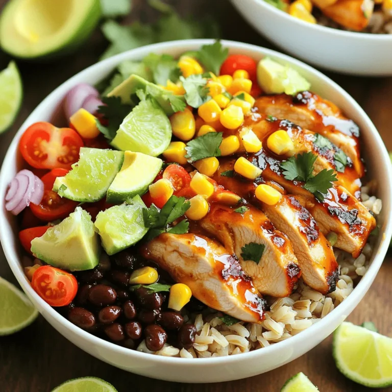 For a tasty bowl, gather these main ingredients: - 2 boneless, skinless chicken breasts - 1/4 cup honey - 2 tablespoons lime juice (freshly squeezed) - 1 teaspoon lime zest - 1 teaspoon chili powder - 1 teaspoon cumin - Salt and pepper to taste - 1 tablespoon olive oil - 1 cup cooked brown rice or quinoa - 1 cup black beans, rinsed and drained - 1 cup corn kernels (fresh, canned, or frozen) - 1 avocado, diced - 1 cup cherry tomatoes, halved - 1/4 cup red onion, finely chopped - Fresh cilantro, chopped (for garnish) - Lime wedges (for serving) These ingredients blend flavors well. The honey adds sweetness, while lime juice gives a fresh kick. The spices, like chili powder and cumin, create a warm, rich taste that makes the chicken shine. Feel free to personalize your taco bowls. Here are some fun options: - Sliced jalapeños for heat - Shredded cheese for creaminess - Sour cream for a tangy touch - Fresh corn salsa for crunch - Lime wedges for extra zest These toppings can change the flavor and texture. They let you customize each bowl to your liking. You can use either brown rice or quinoa as your base. - Brown Rice: It has a nutty flavor and chewy texture. It pairs well with the chicken. - Quinoa: This grain is lighter and packed with protein. It adds a nice fluffy feel. Choosing the right base can make your bowl more filling and satisfying. Both options are healthy and tasty! To start, I mix honey, lime juice, lime zest, chili powder, cumin, salt, and pepper in a bowl. This mix creates a tasty marinade. Next, I add the chicken breasts, making sure they are well-coated. Cover the bowl and put it in the fridge for at least 30 minutes. If you have time, let it marinate for up to 2 hours. This helps the chicken soak up all those flavors. Once the chicken is marinated, I heat olive oil in a skillet over medium heat. I take the chicken out of the marinade and place it in the hot skillet. I cook each side for about 6-7 minutes until the chicken is cooked through. The juices should run clear when it’s done. After cooking, I let it rest for 5 minutes before slicing it into strips. This keeps it juicy. Now comes the fun part! I grab serving bowls and start with a base of cooked brown rice or quinoa. I add a scoop of black beans next, followed by a scoop of corn. Then, I dice an avocado and sprinkle it on top, along with halved cherry tomatoes. This creates a colorful and tasty base for my taco bowls. After adding the base and toppings, I slice the cooked chicken into strips. I place the chicken right over the rice and veggies. To finish, I sprinkle chopped red onion and fresh cilantro on top. A squeeze of lime juice adds extra zing to each bowl. I love to serve these taco bowls warm. I place lime wedges on the side for a fresh burst of flavor. These bowls are great for family dinners or casual get-togethers. Everyone can build their own bowl with their favorite toppings. Enjoy! To make the best honey lime marinade, mix honey, lime juice, lime zest, chili powder, cumin, salt, and pepper. Whisk them well until smooth. This mix gives the chicken a sweet and tangy taste. Let the chicken soak in this marinade for at least 30 minutes. For more flavor, try to marinate it for up to 2 hours. This step makes a big difference in taste. When cooking the chicken, use medium heat and a bit of olive oil. This helps keep the chicken juicy. Cook each side for about 6-7 minutes. You will know it's ready when the juices run clear. After cooking, let the chicken rest for 5 minutes. This allows the juices to settle back in, giving you tender bites. Start with a base of cooked brown rice or quinoa in your bowl. Next, add black beans, corn, diced avocado, and halved cherry tomatoes. Slice the chicken and place it on top. For a pop of color, sprinkle chopped red onion and cilantro. Finish with a squeeze of fresh lime juice. This not only adds flavor but also makes your bowl look great! Enjoy your colorful and tasty taco bowls warm. {{image_2}} You can make a tasty vegetarian version using tofu or tempeh. Start by pressing firm tofu to remove extra water. Cut it into cubes and marinate with honey, lime juice, and spices. For tempeh, slice it thinly and soak in the same marinade. Cook them in a skillet until golden. Serve them just like the chicken. You’ll still get a delicious and hearty meal! If you enjoy a kick of heat, add jalapeños. You can slice fresh jalapeños and sprinkle them on top of your taco bowls. Another option is to add pickled jalapeños for a tangy flavor. Adjust the amount based on how spicy you want your meal. This simple addition elevates the flavor and adds excitement! You can switch up the protein to keep things fresh. Shrimp is a great choice. Just season and cook quickly in a hot skillet. For steak, use flank or sirloin. Cut it into strips and marinate like the chicken. Grill or pan-sear it for juicy bites. Each option brings a new taste to your taco bowls. Enjoy trying out different proteins for variety! To store your leftover taco bowls, first let them cool. Place each ingredient in separate airtight containers. This keeps them fresh longer. You can store the chicken, grains, beans, and veggies apart. Keep the toppings like avocado and cilantro in a separate container. This way, they stay fresh and don’t get mushy. When it's time to eat, reheat each part of the bowl. You can use the microwave or the stove. For the microwave, heat for about 1-2 minutes until warm. Stir halfway through to heat evenly. If using the stove, warm each ingredient in a pan over low heat. This keeps your chicken juicy and your grains fluffy. If you want to freeze the taco bowls, do it before adding fresh toppings. Place the cooled chicken and grains in freezer-safe bags or containers. They can last up to three months in the freezer. To thaw, put them in the fridge overnight. Reheat as mentioned above once they are fully thawed. This way, you can enjoy your meal anytime! Yes, you can use other proteins. Shrimp, steak, or turkey work well. Each protein can bring a new taste to the dish. For a vegetarian option, try tofu or tempeh. Just adjust cooking times to ensure everything cooks through. You can keep marinated chicken in the fridge for up to two days. Make sure it stays covered to avoid cross-contamination. If you marinate longer than two hours, it can lose its texture. If you need a honey substitute, try agave syrup or maple syrup. Both will give a sweet flavor. You could also use brown sugar mixed with a little water. Just adjust the amount to your taste. Yes, the taco bowls are gluten-free! The base ingredients like rice and beans do not contain gluten. Just be sure to check any additional toppings or sauces you may add. Absolutely! You can prepare the chicken and veggies ahead of time. Store them in separate containers. Just assemble the bowls when you’re ready to eat. This makes for a quick meal during busy days. This article covered how to make honey lime chicken taco bowls. We explored key ingredients like chicken, rice, and fun toppings. You learned step-by-step instructions, tips for perfect results, and tasty variations. Storing leftovers and answering common questions helped round it out. These taco bowls are fun to make and easy to enjoy any time. Get creative with the flavors and share them with friends! You now have all you need to impress at your next meal.