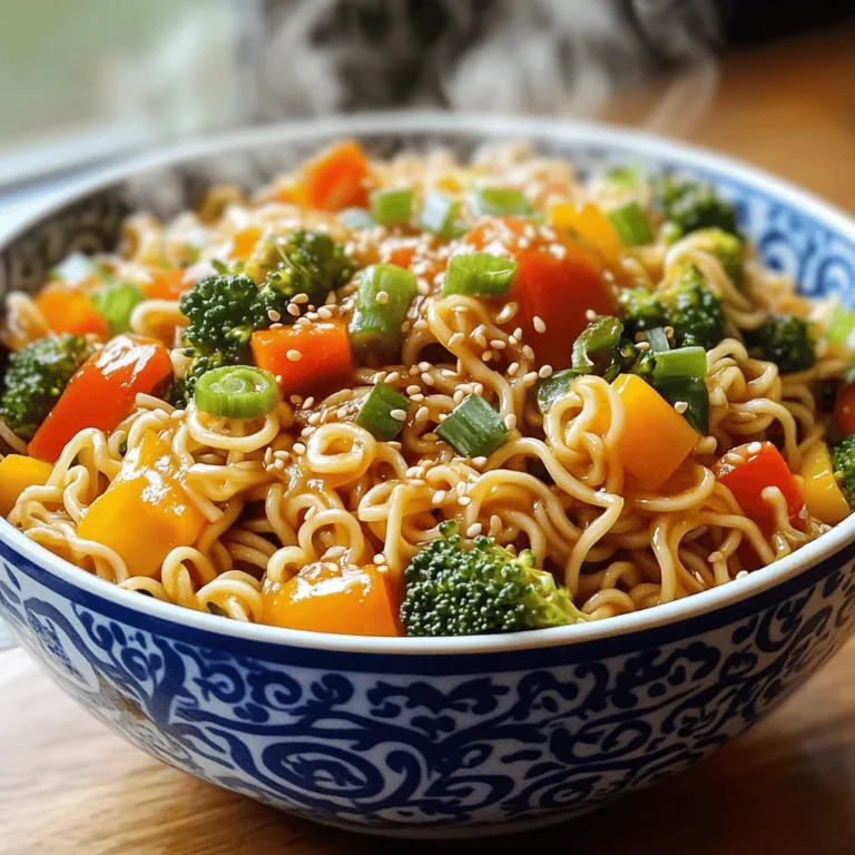 - 200g noodles (your choice: egg, rice, or soba) - 2 tablespoons sesame oil - 1 tablespoon vegetable oil - 3 garlic cloves, minced - 1 inch ginger, grated - 1 red chili, finely chopped (adjust for spice level) - 2 tablespoons soy sauce - 1 tablespoon rice vinegar - 1 tablespoon chili paste (like sambal oelek) - 2 tablespoons tahini (or peanut butter for a twist) - 1 cup mixed vegetables (bell peppers, broccoli, and carrots work well) - 2 green onions, chopped - Sesame seeds - Fresh cilantro To start, fill a pot with water. Add a pinch of salt and bring it to a boil. This step is key to flavoring the noodles. Once the water is boiling, add your choice of noodles. You can use egg, rice, or soba noodles. Follow the package instructions for cooking time, usually around 5-7 minutes. Check for doneness by tasting a noodle; it should be al dente. After cooking, drain the noodles and rinse them under cold water. This stops the cooking and keeps them firm. Next, let's make the sauce. In a small bowl, whisk together two tablespoons of soy sauce, one tablespoon of rice vinegar, one tablespoon of chili paste, and two tablespoons of tahini or peanut butter. Mix until smooth. The tahini adds creaminess and a nutty taste. If the sauce feels too thick, just add a splash of water to loosen it. This step boosts the flavor and ties the dish together. Now, heat a large skillet or wok over medium-high heat. Pour in one tablespoon of vegetable oil. Once hot, add three minced garlic cloves, one inch of grated ginger, and one finely chopped red chili. Sauté for about one minute until they smell great. Next, add one cup of mixed vegetables like bell peppers, broccoli, or carrots. Stir-fry for 3-4 minutes. You want them tender but still crisp, adding great texture to the dish. Finally, it’s time to mix it all. Add the cooked noodles to the skillet with the vegetables. Pour the sauce over the noodles and toss everything together. Make sure each noodle gets coated in sauce. Drizzle two tablespoons of sesame oil over the dish and toss again. This step adds depth and aroma. Let everything heat for an additional two minutes. Once warmed through, serve topped with chopped green onions and sesame seeds for a nice crunch. Enjoy your Spicy Sesame Chili Noodles! - Avoiding overcooking: Cooking the noodles just right is key. Boil them until they are al dente. This keeps them firm and prevents mushiness. Follow the package instructions but check a minute early. - Rinsing techniques: After draining, rinse the noodles under cold water. This stops the cooking process. It also helps remove excess starch. This step ensures your noodles stay separate and not sticky. - Tips for customizing heat: Start with one red chili for mild heat. If you want more spice, add more chili or extra chili paste. Taste as you go. You can always add more, but you can't take it out. - Flavor balancing with other ingredients: Pair spicy ingredients with sweet or tangy flavors. Add a bit of sugar or extra rice vinegar if the dish feels too hot. This balance can make the meal more enjoyable. - Prepping components in advance: You can prepare the sauce and chop the veggies ahead. Keep them in the fridge until you're ready to cook. This saves time and makes cooking easier on busy days. - Reheating tips: If you make this dish ahead, reheat it in a pan. Add a splash of water or more sesame oil to keep it moist. Stir often over medium heat until warmed through. Enjoy your meal without losing flavor! {{image_2}} You can choose from different types of noodles for your Spicy Sesame Chili Noodles. Egg noodles add a rich taste, while rice noodles are light and chewy. Soba noodles, made from buckwheat, offer a nutty flavor. If you need gluten-free options, go for rice noodles or gluten-free pasta. Each type brings its own unique taste and texture to the dish. Adding protein to your noodles makes them heartier. Tofu works well, especially when you sauté it until golden. Chicken adds a nice, savory touch. Cook it for about 6-8 minutes or until fully cooked. Shrimp is another great choice. It cooks quickly, taking only 2-3 minutes in the pan. Choose the protein that fits your taste and diet. If you want to keep this dish vegetarian or vegan, swap out certain ingredients. Use vegetable broth instead of any meat-based sauces. For a vegan twist, replace tahini with peanut butter or sunflower seed butter. You can also add more vegetables for flavor. Consider mushrooms or spinach for extra depth. These changes keep the dish tasty and satisfying for everyone. To store your Spicy Sesame Chili Noodles, first, let them cool. Place the leftovers in an airtight container. This keeps them fresh and tasty. The noodles will stay good in the fridge for about 3 to 5 days. If you want to enjoy them later, just reheat them in a pan or microwave. Add a splash of water to keep them moist. You can freeze your Spicy Sesame Chili Noodles too. For freezing, separate the noodles and sauce. This helps keep the texture right. Place the cooked noodles and sauce in freezer-safe bags. Remove as much air as you can. They can last in the freezer for up to 3 months. When you're ready to eat, thaw them overnight in the fridge. Reheat in a pan on medium heat. Add a little water if needed. Stir until hot, and enjoy! Yes, you can make this dish without tahini. If you don’t have tahini, peanut butter works well. It adds a nice creaminess. You can also use sunflower seed butter for a nut-free option. To adjust the flavor, you may want to add more soy sauce. This gives a richer taste. You might also try adding a splash of lime juice for brightness. You can use many types of noodles. Egg noodles, rice noodles, and soba noodles are all great choices. Each type brings a unique texture. Cooking times vary. For egg noodles, cook for about 4-6 minutes. Rice noodles usually take 3-5 minutes. Soba noodles need about 6-8 minutes. Always check the package for exact times. Scaling the recipe is easy. If you want to serve four people, double all the ingredients. This keeps the flavors balanced. For example, use 400g of noodles instead of 200g. Adjust the sauce and vegetables in the same way. This way, everyone enjoys the same tasty meal. In this blog post, I shared how to make delicious Spicy Sesame Chili Noodles. We explored essential ingredients like noodles, sauces, and veggies. I gave step-by-step instructions, tips for the perfect texture, and storage advice. You learned about variations with different noodles and proteins. Keep experimenting with flavors and ingredients to find your favorite twist. Cooking should be fun and tasty. With these skills, you’re ready to enjoy your homemade noodles anytime!