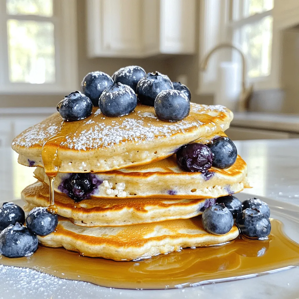 - 1 cup cottage cheese - 1 cup rolled oats - 1 cup milk (or non-dairy milk) - 2 large eggs - 1 teaspoon vanilla extract - 1 tablespoon honey (or maple syrup) - 1 teaspoon baking powder - 1/2 teaspoon cinnamon - 1 cup fresh or frozen blueberries - A pinch of salt - Butter or oil for cooking When measuring, use a dry measuring cup for the oats. Fill it, then level it off. For liquid ingredients, use a liquid measuring cup. Make sure to check the measurement at eye level. This helps you get it just right. If you want sweeter pancakes, add more honey or syrup. You can swap cottage cheese for Greek yogurt if you want. Use almond or oat milk for a dairy-free option. If you don’t have rolled oats, quick oats work, too. For a vegan option, replace eggs with flax eggs. Mix 1 tablespoon ground flaxseed with 3 tablespoons water for each egg. To start, gather all your ingredients. You will need 1 cup of cottage cheese, 1 cup of rolled oats, and 1 cup of milk. You will also need 2 large eggs, 1 teaspoon of vanilla extract, and 1 tablespoon of honey or maple syrup. Don’t forget the baking powder, cinnamon, a pinch of salt, and 1 cup of blueberries. 1. Blend the ingredients: Place the cottage cheese, rolled oats, milk, eggs, vanilla, honey, baking powder, cinnamon, and salt into a blender. Blend until the mixture is smooth and creamy. This step is key to making your pancakes fluffy. 2. Add the blueberries: Gently fold the blueberries into the batter. If you choose frozen blueberries, you can add them straight from the freezer. Now, it’s time to cook! Heat a non-stick skillet or griddle over medium heat. Add a little butter or oil to grease the surface. You want the pan hot enough to cook the pancakes evenly. 1. Pour the batter: Use about 1/4 cup of batter for each pancake. Pour it onto the skillet. You should see bubbles forming on the surface in about 2-3 minutes. 2. Flip the pancakes: When the bubbles appear, it’s time to flip. Cook for another 2-3 minutes until golden brown. 3. Repeat: Keep cooking the remaining batter, adding more butter or oil as needed. - Don’t over-mix: When adding the blueberries, mix gently. Over-mixing can make the pancakes tough. - Check the heat: If pancakes are browning too quickly, lower the heat. You want them cooked through but not burnt. - Serve warm: Stack the pancakes high on a plate. Top them with more blueberries and a drizzle of honey or maple syrup for a sweet finish. With these steps, you will create delightful cottage cheese blueberry pancakes that everyone will enjoy. Happy cooking! To make perfect cottage cheese blueberry pancakes, follow these simple steps: - Blend well: Use a blender to mix the ingredients until smooth. This creates a nice batter. - Fold in blueberries: After blending, gently stir in the blueberries. This keeps them whole and juicy. - Control the heat: Cook the pancakes on medium heat. Too high can burn them, while too low can make them soggy. Here are some common errors to watch for: - Overmixing: If you mix too much, the pancakes can be tough. Blend just until smooth. - Skipping the salt: A pinch of salt enhances flavor. Don’t skip it! - Wrong pan temperature: If the pan isn’t hot enough, the pancakes won’t cook properly. Test with a drop of water; it should sizzle. These pancakes are great on their own, but you can add fun toppings: - Fresh blueberries: Add more on top for color and taste. - Sweet drizzle: Honey or maple syrup gives a nice touch. - Powdered sugar: A light sprinkle adds sweetness and looks beautiful. Enjoy your delightful pancakes with these tips and tricks! {{image_2}} You can easily make these pancakes gluten-free. Just use gluten-free oats instead of regular rolled oats. For a vegan option, swap the eggs with a flaxseed mixture. Mix one tablespoon of flaxseed meal with three tablespoons of water. Let it sit for about five minutes. This mixture works well as a binding agent. You can also replace milk with almond milk or oat milk. These changes keep the pancakes delicious and suitable for everyone. You can make these pancakes even more fun with some tasty add-ins. Try adding a teaspoon of lemon zest for a fresh twist. Chopped nuts like walnuts or pecans add crunch and flavor. For toppings, think beyond syrup! You can top them with yogurt, fresh fruits, or a sprinkle of granola. A dollop of whipped cream and a few extra blueberries make for a lovely finish. The options are endless! You can take inspiration from different cuisines to change up these pancakes. For a tropical touch, add shredded coconut and pineapple. This gives a taste of the islands! If you crave a more savory pancake, mix in some cheese and herbs like chives or dill. This twist creates a delightful brunch dish. You can even try a Mexican flair by adding cinnamon and a drizzle of agave syrup. Each variation brings a new flavor to your breakfast table! If you have leftover pancakes, store them in an airtight container. Place parchment paper between pancakes to keep them from sticking together. They will stay fresh in the fridge for up to three days. To reheat pancakes, use a microwave or skillet. For the microwave, place pancakes on a plate and cover with a damp paper towel. Heat for 30 seconds to 1 minute. For a skillet, warm them on low heat for 2-3 minutes on each side. This keeps them soft and tasty. You can freeze these pancakes for later use. Stack them with parchment paper in between and place them in a freezer-safe bag. They will last up to two months in the freezer. To eat, thaw them in the fridge overnight and reheat as mentioned above. Yes, you can make these pancakes ahead of time. Cook the pancakes as directed. Once they cool, stack them with parchment paper between each pancake. Store them in an airtight container. Place the container in the fridge for up to three days. To reheat, use a skillet or microwave. This way, you enjoy warm pancakes quickly. If you don’t have cottage cheese, there are good options. You can use ricotta cheese for a similar texture. Greek yogurt is another great choice. Both options add creaminess and protein. Just keep in mind that the flavor may vary slightly. Adjust the sweetness if needed for taste. To make fluffier pancakes, try a few tricks. First, separate the eggs. Beat the egg whites until they are stiff. Fold them into the batter gently. This adds air and makes the pancakes light. You can also add a bit more baking powder. This helps create a rise while cooking. In this article, we covered how to make perfect pancakes. We started with a list of ingredients and tips for measuring them. Then, we went through each step of preparation and cooking to help you master this dish. I shared essential tips and tricks, from cooking methods to common mistakes. We also explored fun variations, dietary options, and how to store leftovers. Remember, perfect pancakes come from practice and creativity. Enjoy your cooking and happy flipping!