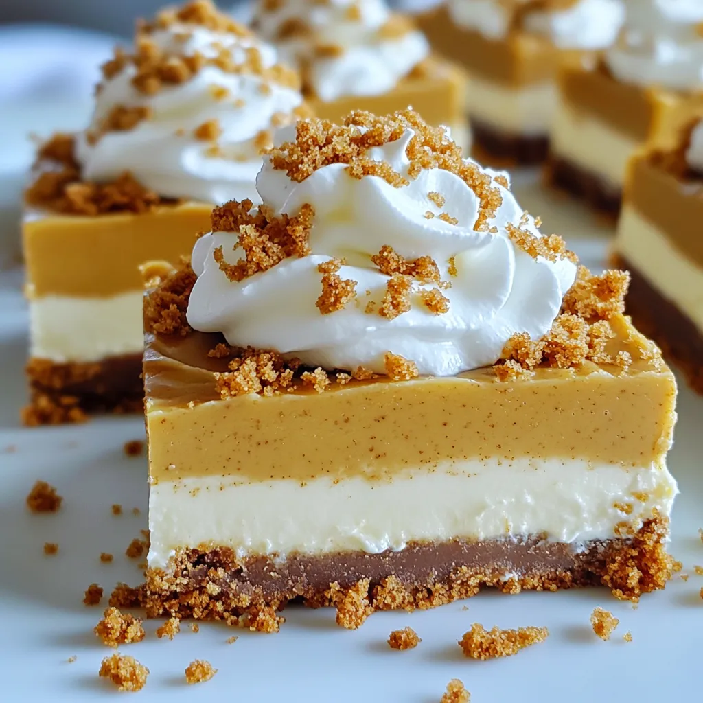 - 1 cup Biscoff cookies, crushed - 1/4 cup unsalted butter, melted - 16 oz cream cheese, softened - 1 cup granulated sugar - 1/2 cup Biscoff cookie butter - 2 large eggs - 1/2 cup heavy whipping cream I love using Biscoff cookies for this recipe. They add a sweet, spiced flavor. The cream cheese makes the bars creamy and rich. Biscoff cookie butter adds a smooth, nutty taste that pairs perfectly. Use granulated sugar to sweeten the filling. I always use fresh eggs to help the bars set right. Unsalted butter gives a nice flavor to the crust. Heavy whipping cream is key for the topping; it adds a lightness that balances the rich cheesecake. - Extra Biscoff cookies for garnish - Chocolate drizzle (if desired) If you want to make the bars even more special, add extra Biscoff cookies on top. They look nice and taste great. A drizzle of chocolate also adds a sweet touch. It makes the bars look fancy and fun. You can choose toppings based on your taste. These small additions can make a big difference. 1. Start by crushing the Biscoff cookies. You can use a food processor or put them in a bag and crush them with a rolling pin. Aim for fine crumbs. 2. In a medium bowl, mix the crushed cookies with melted butter. Stir until it looks like wet sand. 3. Press this mixture firmly into the bottom of an 8x8 inch baking pan. Make sure it’s even. Bake the crust for 10 minutes and take it out of the oven. 1. In a large mixing bowl, beat the softened cream cheese. Use an electric mixer until it’s creamy and smooth. 2. Gradually add the granulated sugar while mixing. This helps it blend well. 3. Mix in the Biscoff cookie butter next. Make sure it’s fully combined. 4. Add the eggs one at a time, mixing well after each addition. Then, add the vanilla extract, flour, and salt. Beat until smooth and well blended. 1. Pour the cheesecake filling over the baked cookie crust. Use a spatula to spread it evenly. 2. Bake the cheesecake bars for 25-30 minutes. The edges should be set, but the center should still jiggle slightly. 3. Turn off the oven and crack the door. Let the bars cool in the oven for about 1 hour. 4. After cooling, refrigerate the cheesecake bars for at least 4 hours. For the best taste, let them sit overnight. To make a creamy cheesecake, mix all ingredients well. Start with soft cream cheese. It blends easier. Add each egg one at a time and mix gently. This keeps the texture smooth and light. Room temperature ingredients are key. Take your cream cheese and eggs out ahead of time. They should be warm to the touch. This helps them mix better and reduces lumps. Slice the cheesecake bars into small squares for easy serving. Use a sharp knife for clean cuts. Wipe the knife between slices for neat edges. Pair these bars with coffee or a sweet tea. The flavors work well together. You might also enjoy a scoop of vanilla ice cream on the side. Avoid overmixing the batter. This adds too much air and can crack the cheesecake. Mix just until smooth and combined. Be careful not to undercook the cheesecake. The edges should be set, but the center can jiggle a bit. If it looks too wobbly, give it more time. It should firm up in the fridge later. {{image_2}} You can change the flavor of these cheesecake bars easily. Adding chocolate chips or peanut butter can create a rich twist. Simply fold in ½ cup of mini chocolate chips or ¼ cup of creamy peanut butter into the cheesecake filling before pouring it over the crust. You can also try different cookie crusts. For a nutty taste, use crushed almond or hazelnut cookies. If you prefer a chocolate flavor, go for Oreo cookies. Just remember to adjust the butter amount based on the cookie type. If you need gluten-free options, use gluten-free Biscoff cookies. They provide the same great taste without the gluten. You can also replace the all-purpose flour with almond flour or coconut flour for a gluten-free cheesecake. For vegan substitutes, use vegan cream cheese and a flaxseed egg instead of regular eggs. Mix 1 tablespoon of ground flaxseed with 2.5 tablespoons of water. Let it sit for a few minutes to thicken. Use coconut cream instead of heavy whipping cream to keep it dairy-free. You can make these bars festive by adding pumpkin spice for the fall. Mix in 1 teaspoon of pumpkin spice to the cheesecake filling. This adds a cozy flavor that fits the season. Decorating for special occasions is fun! Use whipped cream and crushed Biscoff cookies on top. You can also add seasonal fruits like strawberries or raspberries for a bright touch. These small changes make your cheesecake bars unique for any celebration. To keep your Biscoff cookie butter cheesecake bars fresh, store them in the refrigerator. Use an airtight container to prevent moisture loss. You can also cover the bars with plastic wrap. This keeps them safe from other odors in the fridge. If you want to store them longer, freezing is an option. First, cut the bars into squares. Wrap each piece in plastic wrap, then place them in a freezer bag. This method helps prevent freezer burn. When you need a treat, just thaw them in the fridge overnight. These cheesecake bars can last up to one week in the fridge. After that, their taste and texture may change. Look for signs of spoilage, like a sour smell or changes in color. If your bars feel sticky or have mold, it’s best to throw them away. Enjoy your delicious treats while they are fresh! Yes, you can! If you want to switch it up, consider these options: - Graham crackers - Oreos - Digestive biscuits - Shortbread cookies Each of these will give your crust a unique flavor. Just crush them finely and mix with melted butter like you would with Biscoff cookies. This way, you can make a crust that suits your taste! Making this recipe dairy-free is simple. Here are some ideas: - Use dairy-free cream cheese. Brands like Violife or Tofutti work well. - Swap heavy cream for coconut cream or almond milk. - Choose dairy-free butter or margarine for the crust. These swaps maintain the creamy texture and rich taste of the cheesecake bars. Absolutely! Here are some tips to prep ahead: - Make the cheesecake bars a day or two in advance. - Store them in the fridge, covered tightly. - You can also freeze them for up to three months. Just thaw in the fridge before serving. This makes entertaining easy and stress-free! This recipe combines simple ingredients like Biscoff cookies and cream cheese to create a delicious cheesecake. You learned how to make the crust and filling, ensuring perfect texture. There are tips to avoid common mistakes and ways to customize the flavor. Remember to store cheesecake bars properly for the best taste. Enjoy experimenting with variations and toppings. With these steps, you can impress anyone with your cheesecake bars!
