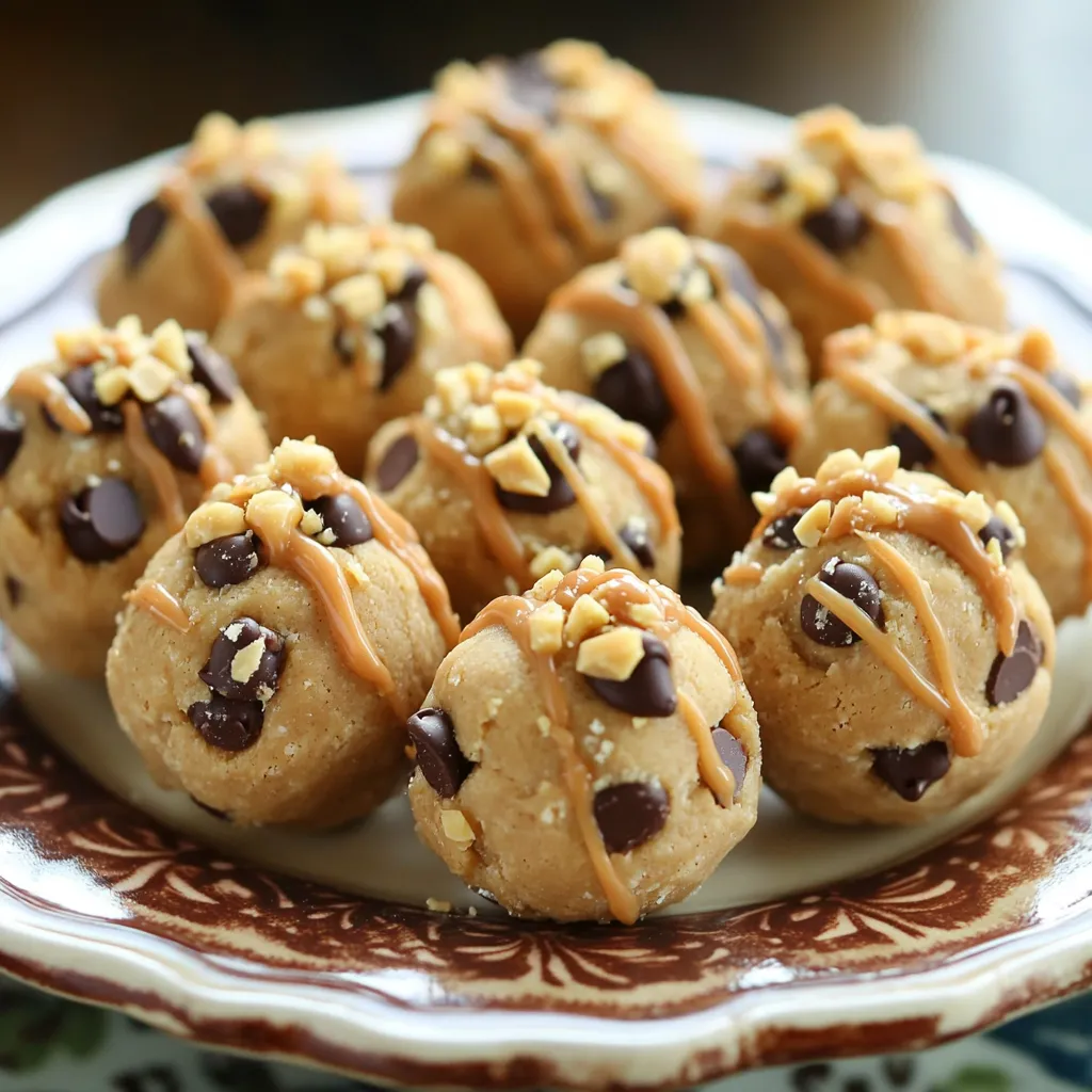 - 1 cup natural peanut butter - 1/2 cup almond flour - 1/4 cup honey or maple syrup - 1 teaspoon vanilla extract - 1/4 teaspoon sea salt These ingredients form the heart of your peanut butter cookie dough bites. Natural peanut butter gives a rich flavor and soft texture. Almond flour adds a nutty taste and keeps the bites gluten-free. Honey or maple syrup sweetens the mix without overpowering it. Vanilla extract enhances the overall flavor, and sea salt balances the sweetness. - 1/2 cup mini chocolate chips - Crushed peanuts for rolling Adding mini chocolate chips gives a fun twist to your bites. They melt slightly and create a delightful texture. Crushed peanuts can coat the bites for extra crunch. This step is not necessary, but it adds a lovely touch. - Large mixing bowl - Measuring cups and spoons - Parchment paper - Airtight container These tools make the process smooth and easy. Use a large mixing bowl to combine all your ingredients well. Measuring cups and spoons ensure you get the right amounts. Parchment paper helps with cleanup and keeps your bites from sticking. Finally, an airtight container keeps your treats fresh. - In a large mixing bowl, combine: - 1 cup natural peanut butter - 1/2 cup almond flour - 1/4 cup honey or maple syrup - 1 teaspoon vanilla extract - 1/4 teaspoon sea salt Start mixing these ingredients together. Use a sturdy spoon or spatula. Mix until smooth and well integrated. You want a creamy and thick dough. Next, it’s time to shape the dough. Use your hands to form small bite-sized balls. Aim for about 1 inch in diameter. If the dough feels sticky, wet your hands slightly. This makes rolling easier. You can also roll the bites in crushed peanuts for extra crunch. Place the cookie dough bites on a parchment-lined baking sheet. Refrigerate them for at least 30 minutes to firm up. After they are firm, transfer the bites to an airtight container. Store them in the refrigerator to keep them fresh. To make these bites even better, try swapping almond flour with oat flour. Oat flour adds a mild taste and great texture. You can also use different nut butters like almond or cashew. Each nut butter brings its own flavor. They can change how your bites taste, making them fun to try. When serving, think about how to make them look great. Place the bites on a colorful plate to catch the eye. You can drizzle melted peanut butter on top for a nice touch. Adding crushed peanuts on top can give extra crunch and look nice too. Get creative and have fun with how you display them! You can make these bites ahead of time. Just store them in an airtight container in the fridge. They stay fresh and tasty for about a week. If you want to change things up, add quick mix-ins like chia seeds or dried fruit. This way, you can customize your bites in a snap! {{image_2}} You can easily change up the flavor of these bites. Here are two fun ideas: - Cocoa Peanut Butter Bites: Add 2 tablespoons of unsweetened cocoa powder to the mix. This gives your bites a rich, chocolatey taste. You can also swap the mini chocolate chips for dark chocolate chunks for an extra twist. - Coconut Almond Bites: Replace half of the almond flour with unsweetened shredded coconut. This will add a nice texture and a tropical flavor. You can also use almond butter instead of peanut butter for a new taste. If you want to make these bites fit your diet, here are some easy swaps: - Vegan and gluten-free alternatives: Use maple syrup instead of honey for a vegan option. Ensure that your almond flour is certified gluten-free to keep it safe for gluten-intolerant friends. - Healthier ingredient swaps: You can replace mini chocolate chips with dark chocolate chips or dried fruit. This reduces sugar and adds more nutrients to your treats. Make your bites festive with these ideas: - Holiday-themed variations: Add spices like cinnamon or nutmeg for a warm, holiday flavor. You can also shape the bites into holiday-themed shapes using cookie cutters. - Incorporating seasonal flavors: During fall, mix in pumpkin puree for a seasonal twist. In spring, try adding lemon zest for a fresh taste. These simple changes can keep your bites exciting all year long. To keep your peanut butter cookie dough bites fresh, store them in the fridge. Use an airtight container to seal in flavor and moisture. This method keeps them tasty for days. If you want to save them longer, freeze the bites. Place them on a baking sheet to freeze first. Once frozen, transfer them to a freezer-safe container. This keeps them from sticking together, making it easy to grab a few. You can keep these bites in the fridge for about a week. In the freezer, they can last up to three months. Check for signs of spoilage before eating. If they smell off or have a strange texture, it’s best to throw them out. Always trust your senses when it comes to food safety. You can enjoy these cookie dough bites chilled or at room temperature. If you prefer, you can gently heat them in the microwave for a few seconds. Just be careful not to melt them. They taste great as a quick snack or dessert after storage. Enjoy them straight from the fridge or let them sit out for a while before serving. You can use regular flour, but I don’t recommend it. Almond flour makes these bites soft and moist. Regular flour may change the texture and make them dry. Almond flour is also gluten-free. This is great for those with gluten issues. To reduce sweetness, use less honey or maple syrup. You can also add a pinch of sea salt. This helps balance the flavors. Another option is to use unsweetened cocoa powder. It adds rich flavor without extra sugar. Yes, you can add protein powder! Start with one to two tablespoons. Mix it well with the peanut butter and almond flour. This keeps the dough consistent. You may need to adjust the liquids slightly if it gets too thick. This blog post covered a delicious recipe for cookie dough bites. We explored key ingredients like natural peanut butter and almond flour. I provided tips for perfecting flavor and texture. You learned ways to customize your bites and keep them fresh. Now, with all this knowledge, you can make your own tasty treats. Get started, experiment, and enjoy every bite! You’ll impress friends and family with your tasty creations. Happy cooking!