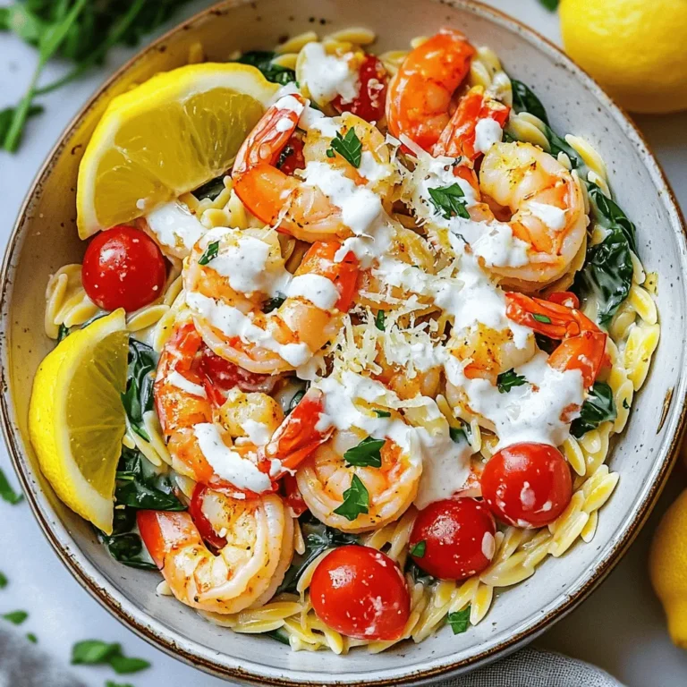 - 1 lb shrimp, peeled and deveined - 1 cup orzo pasta - 1 tablespoon Cajun seasoning - 2 tablespoons olive oil - 1 cup cherry tomatoes, halved - 1 cup fresh spinach - 3 cloves garlic, minced - 1 cup chicken or vegetable broth - 1 cup heavy cream - Salt and pepper to taste - Fresh parsley, chopped (for garnish) - 1/2 cup grated Parmesan cheese This dish combines bold flavors and creamy textures to create a delightful meal. The shrimp provide protein, while the orzo adds heartiness. The Cajun seasoning brings a kick to the dish, making every bite exciting. When I cook this meal, I love to use fresh ingredients. Fresh spinach and cherry tomatoes not only taste better, but they also add color. The heavy cream makes the dish rich and creamy. I recommend using good-quality Parmesan cheese for the best flavor. Each ingredient plays a role. The shrimp absorbs the spices and becomes tender. The orzo soaks up the broth and cream, making each spoonful satisfying. You can easily adjust the salt and pepper for your taste. Remember to keep fresh parsley on hand. It adds a pop of color and freshness when you serve the dish. This meal is not just tasty; it looks great too! First, heat the olive oil in a large skillet over medium heat. I love using olive oil for its rich flavor. Next, add minced garlic and sauté it for about one minute. It should smell amazing! While the garlic cooks, season the shrimp with Cajun spice, salt, and pepper. Make sure to coat the shrimp well. Add the shrimp to the skillet and cook for about 2-3 minutes per side. They should turn pink and be fully cooked. Once done, remove the shrimp from the skillet and set them aside. In the same skillet, add the orzo and halved cherry tomatoes. Stir for a minute to let the orzo toast a bit. It adds a nice flavor! Then, pour in the chicken or vegetable broth and bring it to a gentle boil. Reduce the heat to a simmer, cover the skillet, and cook for about 10-12 minutes. Stir occasionally until the orzo is al dente, and most of the liquid is absorbed. This step is key for a perfect texture. Now it’s time for the creamy goodness! Stir in the heavy cream and fresh spinach. This will make the dish rich and colorful. Allow the spinach to wilt for about two minutes. Add the cooked shrimp back to the skillet along with the grated Parmesan cheese. Stir everything together until it’s creamy and well combined. Adjust the seasoning with salt and pepper as needed. Let it rest for a few minutes before serving. This helps thicken the dish just right. Enjoy your creamy Cajun shrimp orzo warm in shallow bowls. Garnish with fresh parsley and a sprinkle of extra Parmesan for that special touch! How to achieve perfectly cooked shrimp To cook shrimp just right, look for a bright pink color. This takes about 2-3 minutes per side. Don’t overcook them; they can become tough. Remove them from heat as soon as they are opaque. Best way to avoid mushy orzo To keep the orzo firm, cook it in broth. Stir occasionally to stop it from sticking. Remove it when it is al dente. This means it should have a slight bite when you chew it. Suggestions for additional spices You can spice things up with smoked paprika, cayenne, or garlic powder. These add warmth and depth. Adjust based on your taste. If you like it hot, add more Cajun seasoning. How to balance creaminess and seasoning For the best creaminess, use heavy cream. But be careful with salt. The Parmesan adds saltiness. Taste as you mix in the cream and adjust with pepper instead. Serving suggestions for a restaurant-style dish For a nice look, serve the orzo in shallow bowls. This helps show off the shrimp and veggies. Add a sprinkle of cheese on top. It makes the dish pop. Garnishing ideas with herbs and lemon wedges To finish, add fresh parsley on top. A few lemon wedges on the side give a fresh feel. This adds color and brightness to your dish. {{image_2}} You can switch shrimp for other proteins. Chicken works well. Simply cut it into small pieces. Cook it until browned, then add it to the mix. For a seafood twist, use scallops or crab meat. Both add great taste and texture. If you want a vegetarian option, try using mushrooms or firm tofu. They soak up flavors nicely. You can sauté them just like shrimp. This choice makes the dish hearty and satisfying. While orzo is perfect, you can try other pastas. Small shells or fusilli also work great. They hold the sauce well and offer a nice bite. For gluten-free choices, use rice pasta or quinoa pasta. Both options give a similar texture. Just be sure to adjust cooking times according to package instructions. Adjusting spice levels is easy. If you want less heat, reduce the Cajun seasoning. You can add more herbs like thyme or oregano for depth. Adding vegetables boosts nutrition. Peppers, zucchini, or peas are great picks. Just toss them in when you add the spinach. This adds color and makes the dish more filling. To keep your creamy Cajun shrimp orzo fresh, store leftovers in an airtight container. This helps to lock in flavor and moisture. It lasts in the fridge for about 3 to 4 days. If you plan to eat it later, make sure to let it cool before sealing it. Yes, you can freeze creamy Cajun shrimp orzo! Use a freezer-safe container or a heavy-duty freezer bag. Make sure to remove excess air to prevent freezer burn. It stays good for about 2 to 3 months. When you are ready to enjoy, simply thaw it in the fridge overnight. To reheat your orzo, use a skillet over low heat. Add a splash of broth or water to keep it creamy. Stir gently to prevent sticking. You can also use the microwave; just cover it loosely and heat in short bursts, stirring in between. For a flavor boost, add a little fresh parsley or a squeeze of lemon juice as you reheat. Orzo is a type of pasta that looks like rice. It is small and oval-shaped. You can use orzo in many dishes, like soups, salads, and casseroles. It cooks quickly and absorbs flavors well. In this recipe, orzo pairs perfectly with shrimp and creamy sauce, making it a great choice. Yes, you can make this recipe ahead of time. To prep in advance, cook the orzo and shrimp as directed. Let them cool, then store them in the fridge. You can combine them with the sauce later. When you’re ready to eat, heat everything gently. Add fresh spinach at the last minute for that vibrant color. You can serve many side dishes with creamy Cajun shrimp orzo. Here are some ideas: - A simple green salad with a light dressing - Garlic bread for a crunchy side - Steamed broccoli or green beans for extra veggies - A fresh fruit salad for a sweet touch These sides balance the rich flavors of the orzo and shrimp. Enjoy your meal! This article walks you through making creamy Cajun shrimp orzo. You learned about the main and additional ingredients to use. I shared simple steps to cook the dish and tips for perfecting flavors. You also discovered variations for different diets and how to store leftovers. In closing, this recipe offers easy ways to elevate your meal. It balances flavors well and brings joy to the table. Enjoy making it your own!