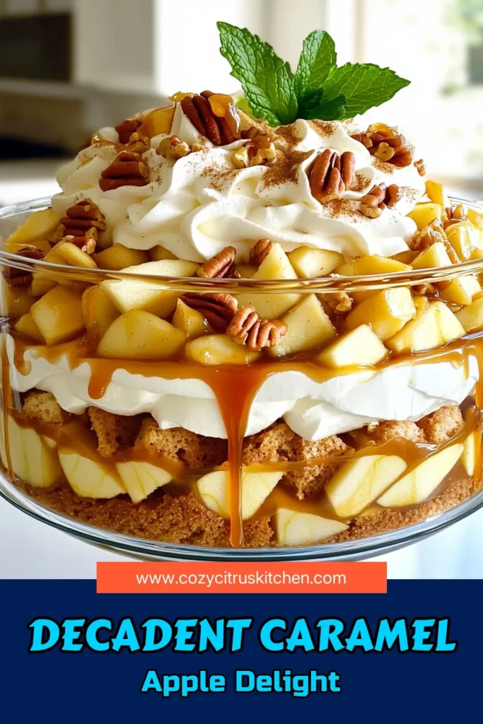 Indulge in the deliciousness of this Caramel Apple Trifle recipe! Combining sweet apples, creamy vanilla pudding, and rich caramel sauce, this dessert is perfect for gatherings or a cozy night in. With simple layers of sponge cake, whipped cream, and a sprinkle of pecans for crunch, it’s a treat everyone will love. Ready to impress your guests? Click through for the full recipe and tips! #CaramelAppleTrifle #DessertRecipes #FallDesserts #EasyRecipes