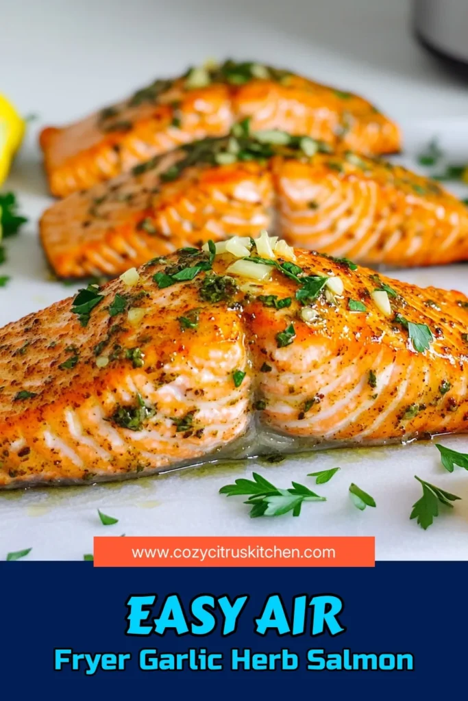 Indulge in the deliciousness of Air Fryer Garlic Herb Salmon Fillets! This quick and easy recipe combines fresh salmon, aromatic herbs, and garlic, resulting in a perfectly crispy and flavorful dish. With just a few simple ingredients, you can create a healthy dinner in under 20 minutes. Click to explore the full recipe and impress your family tonight! #AirFryerRecipes #HealthyDinner #SalmonFillets #EasyRecipes