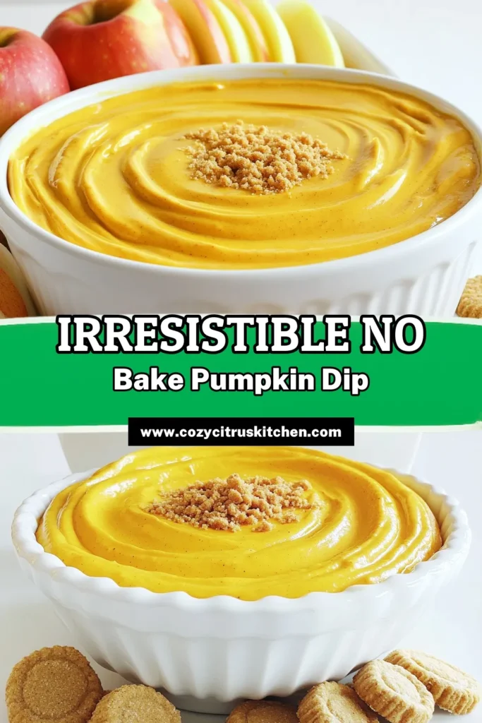 Indulge in the fall flavors with this No-Bake Pumpkin Spice Cheesecake Dip! This quick and easy recipe combines cream cheese, pumpkin puree, and delightful spices for a deliciously creamy treat. Perfect for dipping apples and ginger snap cookies, it's sure to be a hit at any gathering. Ready in just 45 minutes, you'll want to try it today! Click through for the full recipe. #PumpkinSpice #NoBakeDessert #HalloweenTreats #CheesecakeDip
