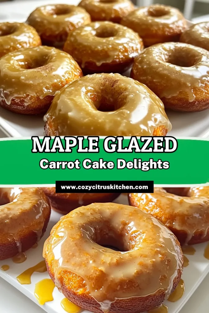 Indulge in the delightful taste of Maple Glazed Carrot Cake Donuts that combine sweet flavors and wholesome ingredients! This easy recipe features grated carrots and pineapple for a moist texture, topped with a luscious maple glaze. Perfect for breakfast or a decadent snack, these donuts will surely impress! Ready to bake some delicious donuts? Click through to get the full recipe now! #CarrotCakeDonuts #BakingRecipes #MapleGlaze #DonutLovers
