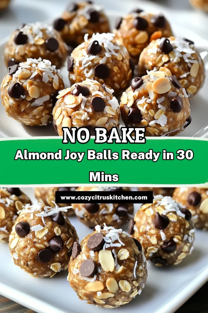 Satisfy your sweet cravings with these deliciously easy No Bake Almond Joy Energy Balls! Made with simple ingredients like oats, almond butter, and dark chocolate, these tasty treats are perfect for a quick snack or a healthy dessert. Ready in just 40 minutes, they're a must-try! Click through for the full recipe and let the energy boost begin! Hashtags: #NoBakeRecipes #EnergyBalls #HealthySnacks #AlmondJoyTreats