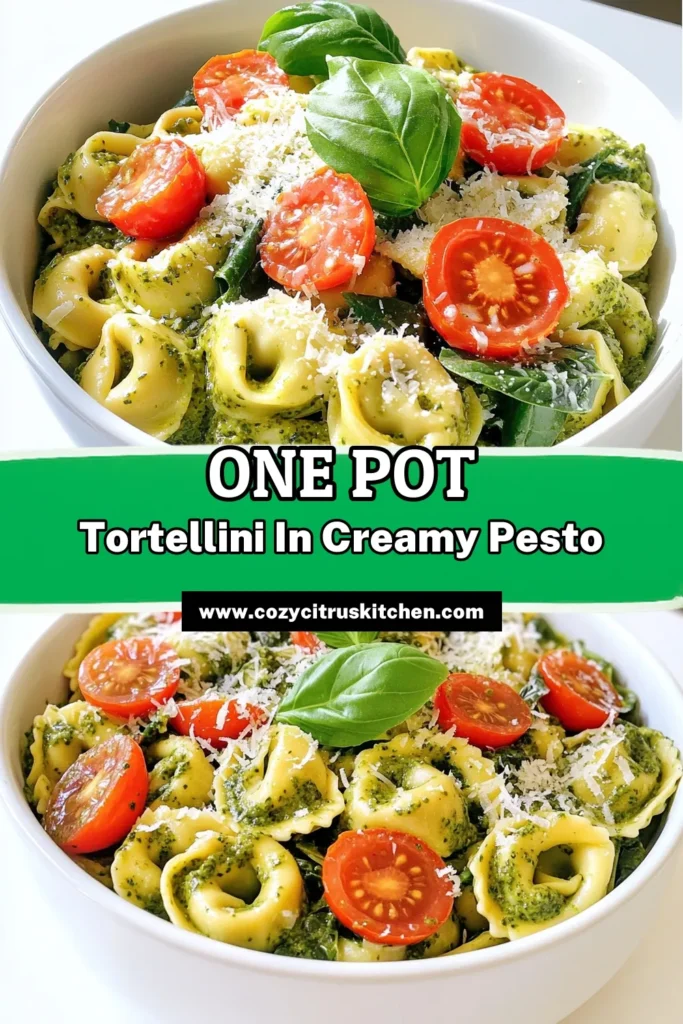 Indulge in a deliciously effortless meal with this One Pot Creamy Pesto Tortellini recipe! Ready in just 20 minutes, it's packed with flavor from creamy pesto, fresh spinach, and juicy tomatoes. Perfect for busy weeknights or a cozy dinner at home, this dish is sure to impress! Click through for step-by-step instructions and whip up this tasty recipe tonight. #PastaRecipes #OnePotMeals #EasyDinners #WeeknightCooking