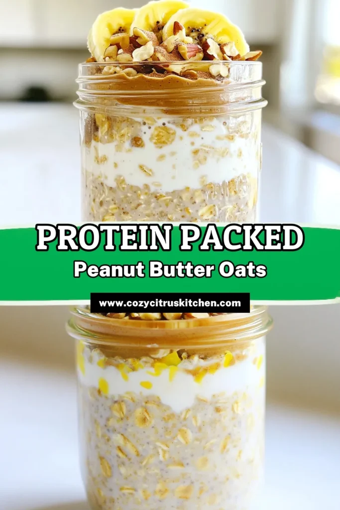 Start your day right with these High Protein Peanut Butter Overnight Oats! Packed with nutrition and flavor, this quick recipe combines rolled oats, almond milk, Greek yogurt, and peanut butter for a delicious breakfast that keeps you full. Perfect for busy mornings, just mix the ingredients, refrigerate overnight, and enjoy a healthy meal on the go. Click to discover the full recipe and tips! #OvernightOats #HealthyBreakfast #PeanutButterLovers #MealPrep