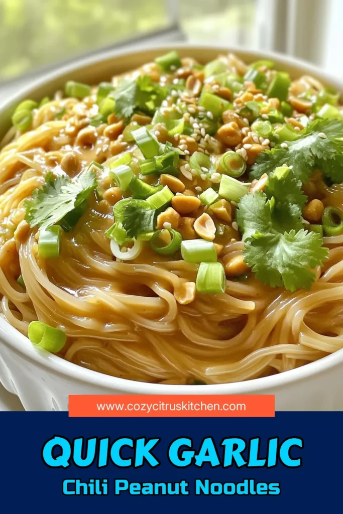 Discover how to make the ultimate Minute Garlic Chili Peanut Noodles that are bursting with flavor! This quick and easy recipe features creamy peanut butter, zesty lime, and a kick of chili, all tossed with tender rice noodles. Perfect for a speedy weeknight dinner or a satisfying lunch. Click through for the full recipe and elevate your noodle game! #PeanutNoodles #QuickRecipes #FoodieFavorites #DinnerInMinutes