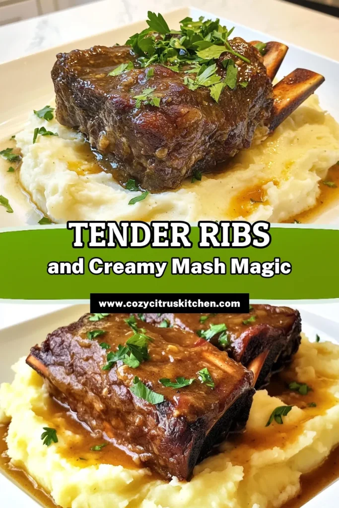 Indulge in the rich flavors of savory slow-cooked braised short ribs with garlic mash! This easy recipe features tender beef short ribs simmered to perfection and served over creamy garlic mashed potatoes. Perfect for cozy dinners and impressing guests, it’s a must-try for any meat lover. Click to explore the full recipe and elevate your mealtime magic. #BraisedShortRibs #SlowCookerRecipes #ComfortFood #GarlicMash