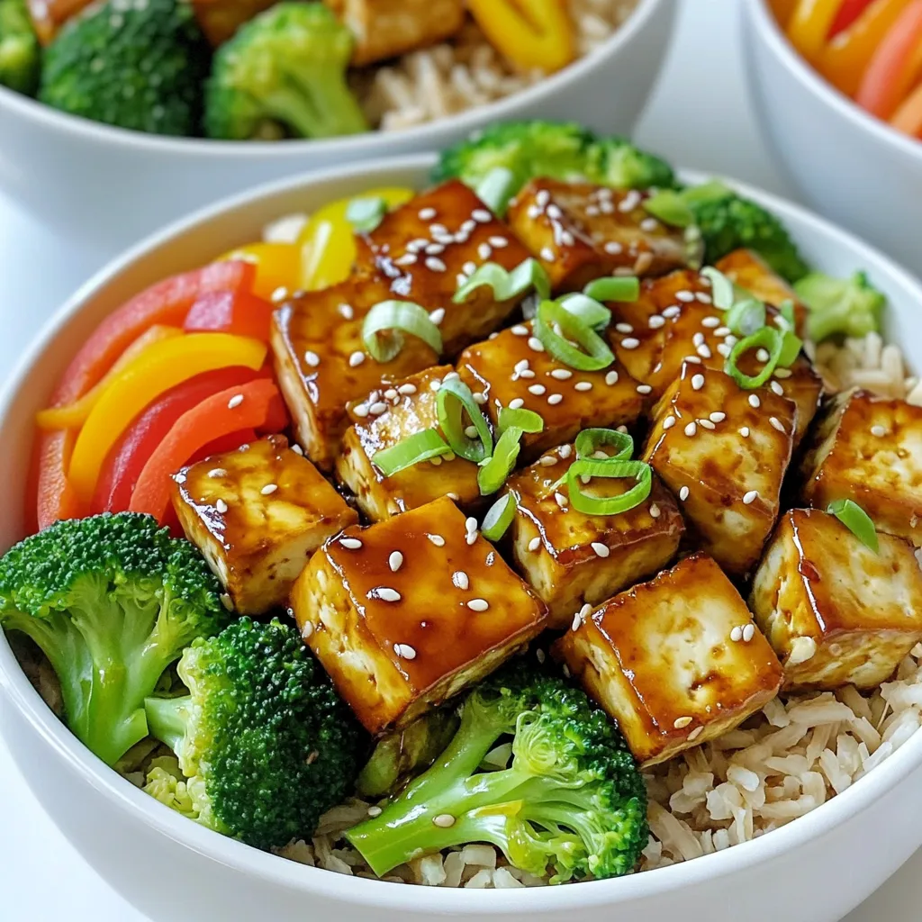 - 1 block firm tofu, pressed and cubed - 1/4 cup teriyaki sauce (store-bought or homemade) - 1 cup cooked brown rice (or quinoa for a gluten-free option) Tofu is the star of this dish. Firm tofu holds its shape and absorbs flavors well. Teriyaki sauce adds a sweet and savory taste, making each bite delightful. You can use brown rice for a nutty flavor or quinoa for extra protein. - 1 cup broccoli florets - 1 cup sliced bell peppers (any color) - 1 cup shredded carrots These vegetables add color and crunch to your bowl. Broccoli is rich in vitamins, while bell peppers provide sweetness. Shredded carrots add a nice texture and sweetness, balancing the dish perfectly. - 1 tablespoon sesame oil - 1 tablespoon olive oil - 2 green onions, thinly sliced - Sesame seeds for garnish - Salt and pepper to taste Sesame oil gives a rich, nutty flavor. Olive oil helps to cook the vegetables evenly. Green onions add a fresh taste, and sesame seeds make a lovely garnish. Don't forget to season with salt and pepper to enhance all the flavors. To start, you need to press the tofu. This step removes extra moisture. Wrap the tofu in a clean towel. Put a heavy item on top for 15 to 20 minutes. This helps the tofu soak up flavors later. While the tofu presses, mix the teriyaki sauce. After pressing, cut the tofu into bite-sized cubes. Place the cubes in a bowl. Pour the teriyaki sauce over the tofu. Toss gently to coat every piece. Let the tofu marinate for about 15 minutes. This will enhance the flavor. Next, you preheat the air fryer. Set it to 375°F (190°C). This ensures even cooking. After marinating, add the tofu cubes to the air fryer basket. Spread them in a single layer. Reserve any leftover teriyaki sauce. Cook the tofu for 15 minutes. Shake the basket halfway through. This helps all sides cook nicely. In the last 5 minutes, add the vegetable mix. Toss the broccoli, bell peppers, and carrots with sesame oil, olive oil, salt, and pepper first. This adds great flavor. Cook everything together in the air fryer. Shake the basket once to mix. While the tofu and veggies cook, prepare your base. You can use cooked brown rice or quinoa. Place it in deep bowls. Once the cooking is done, remove the tofu and veggies from the air fryer. Layer the rice or quinoa with the teriyaki tofu and vegetables. Drizzle the reserved teriyaki sauce on top. For the finishing touch, add sliced green onions and a sprinkle of sesame seeds. This makes your bowl look great and taste even better! To make great air-fried tofu, you need even cooking. Start by shaking the basket halfway through cooking. This helps the tofu cook on all sides. If you skip this step, some pieces may cook less than others. For a richer taste, try making your own teriyaki sauce. It's easy! Mix soy sauce, honey, garlic, and ginger. You can adjust the spice too. Add chili flakes for heat or sesame oil for depth. These small changes can elevate your meal. How you arrange your bowl matters! Start with a layer of rice or quinoa. Then, add the tofu and veggies in groups. This makes it look colorful and inviting. Finish with green onions and sesame seeds on top. A well-presented bowl makes the meal feel special! {{image_2}} If you want to switch up the protein in your Buddha bowl, consider tempeh or chickpeas. Tempeh has a nutty flavor, and it's packed with protein. Just cut it into cubes and marinate it in teriyaki sauce like the tofu. Chickpeas add a nice crunch and protein too. You can use canned chickpeas; just rinse and drain them before use. Both options are tasty and healthy. Using seasonal vegetables can change the flavor of your bowl. Try zucchini, sweet potatoes, or asparagus. You can even use leftover veggies from your fridge. Just remember to coat them well with sesame and olive oil. This way, they will become crisp and flavorful in the air fryer. Feel free to mix and match to find what you love best! You can also play with different dressings. Try peanut sauce or a spicy sriracha sauce for a kick. A simple lemon-tahini dressing adds a creamy touch. Each dressing can change the whole vibe of your meal. Experiment to find your perfect match! To store leftovers, let the Buddha bowls cool down first. Place them in airtight containers. This keeps the tofu and veggies fresh. Use glass containers for easy reheating. Leftovers can last up to three days in the fridge. You can freeze components separately. Tofu and veggies freeze well, but rice or quinoa can get mushy. For freezing, use freezer bags. Lay the ingredients flat for easy stacking. Label the bags with dates for quick use. When reheating, use the air fryer if possible. It helps keep the tofu crispy. Set the air fryer to 350°F (175°C) for about 5-7 minutes. If using a microwave, cover the bowl with a damp paper towel. This keeps the veggies from drying out. Enjoy your meal as if it was fresh! To make teriyaki sauce, you need just a few simple ingredients. Combine soy sauce, honey, and rice vinegar in a small saucepan. You can also add garlic and ginger for extra flavor. Bring this mix to a simmer over medium heat. Let it cook for about 5 minutes until it thickens slightly. Remove from heat and let it cool before using. This easy homemade teriyaki sauce will make your dish shine! Yes, this recipe is vegan-friendly! Tofu is a great plant-based protein. The teriyaki sauce can be made without any animal products, too. Just use soy sauce and sweeteners like maple syrup or agave. All the ingredients, including the veggies and rice, fit well into a vegan diet. Enjoy this colorful and healthy meal without worry! Absolutely! If you don’t have an air fryer, you can bake or sauté the tofu and veggies. For baking, preheat your oven to 400°F (200°C). Place the marinated tofu on a baking sheet and cook for about 25-30 minutes, flipping halfway through. For sautéing, heat a pan over medium heat with a little oil. Cook the tofu and veggies until they are golden and tender. Both methods work well for a tasty Buddha bowl! In this post, we covered how to make delicious Buddha bowls. We discussed the key ingredients, preparation steps, and helpful tips for air frying. You learned about variations, storage, and answers to common questions. Buddha bowls are versatile and easy. Feel free to customize them to suit your taste. Enjoy the process of cooking and the flavors that come together. Happy cooking!