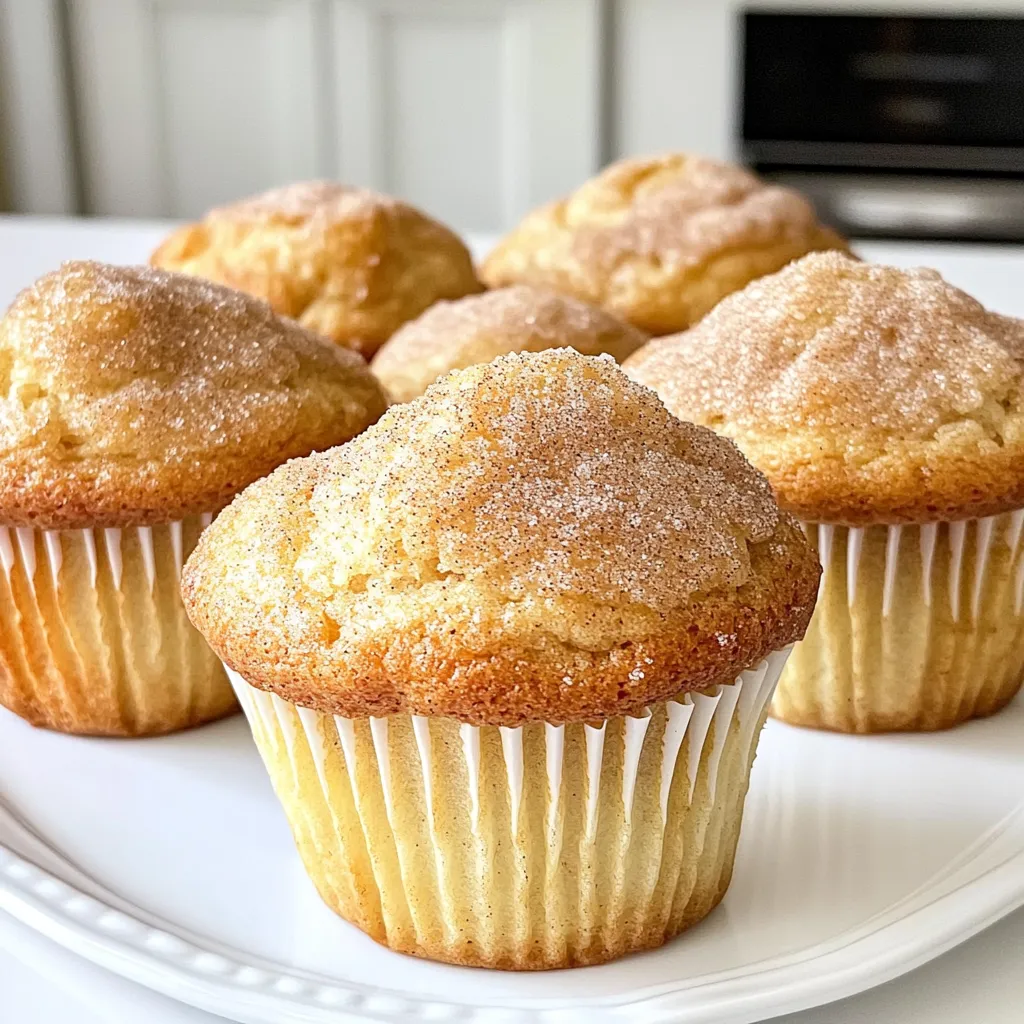 To make these cinnamon sugar muffins, gather the following ingredients: - 2 cups all-purpose flour - 3/4 cup granulated sugar - 2 teaspoons baking powder - 1 teaspoon baking soda - 1 teaspoon ground cinnamon - 1/2 teaspoon salt - 1/2 cup unsalted butter, melted - 1 cup buttermilk (or milk with 1 tablespoon vinegar added) - 2 large eggs - 1 teaspoon vanilla extract - 1/4 cup sugar (for topping) - 1 tablespoon ground cinnamon (for topping) These ingredients create a perfect balance of sweetness and spice. The all-purpose flour gives structure, while the sugar adds a lovely sweetness. Baking powder and baking soda work together to make the muffins rise. Ground cinnamon gives that warm flavor we all love. Unsalted butter adds richness, and buttermilk keeps them moist. Eggs bind everything together, and vanilla adds depth. For the topping, the mix of sugar and cinnamon creates a sweet crust that is simply irresistible. Each bite delivers a delightful crunch and a burst of flavor. You’ll find that these ingredients come together to create a bakery-style treat right in your own kitchen. 1. Preheat the oven and prepare the muffin pan First, set your oven to 375°F (190°C). This is the perfect temperature for baking. Prepare a 12-cup muffin pan by lining it with paper liners or greasing it with cooking spray. This step helps prevent the muffins from sticking. 2. Mix dry ingredients in a large bowl In a large bowl, whisk together 2 cups of all-purpose flour, 3/4 cup sugar, 2 teaspoons baking powder, 1 teaspoon baking soda, 1 teaspoon cinnamon, and 1/2 teaspoon salt. Make sure these dry ingredients blend well. This ensures your muffins rise and have great flavor. 3. Combine wet ingredients in another bowl In a separate bowl, mix 1/2 cup melted butter, 1 cup buttermilk, 2 large eggs, and 1 teaspoon vanilla extract. Stir until the mixture is smooth. This combo adds moisture and richness to the muffins. 4. Fold wet and dry ingredients together Pour the wet mixture into the dry ingredients. Gently fold them together until just combined. Be careful not to overmix; a few lumps are okay. Overmixing can make your muffins tough. 1. Fill muffin cups with batter Using a muffin scoop or spoon, fill each muffin cup about two-thirds full with batter. This allows room for the muffins to rise without spilling over. 2. Add cinnamon sugar topping In a small bowl, mix 1/4 cup sugar with 1 tablespoon cinnamon. Sprinkle this cinnamon sugar mix generously over each muffin before they go into the oven. This adds a sweet, crunchy top that is simply delightful. 3. Bake and check for doneness Place the muffin pan in the preheated oven. Bake for 18-20 minutes. To check for doneness, insert a toothpick into the center of a muffin. If it comes out clean, they are ready. If not, give them a few more minutes. Let the muffins cool for 5 minutes in the pan before transferring them to a wire rack. Enjoy the warm, sweet aroma as they cool. To make your muffins light and fluffy, avoid overmixing the batter. When you combine the wet and dry ingredients, mix just until you see no dry flour. Some lumps are okay; they help keep the muffins tender. Bake the muffins at 375°F (190°C) for 18-20 minutes. This is the sweet spot for golden brown muffins that are soft inside. Always check with a toothpick to see if they are done. If it comes out clean, they are ready! Serve these muffins warm for the best taste. You can add a drizzle of honey on top or sprinkle powdered sugar for a nice touch. This makes them look pretty and adds extra sweetness. If you have leftovers, store them in an airtight container to keep them fresh. Reheat them in the microwave for a few seconds. This brings back their warm and soft texture, making them just as good as fresh! {{image_2}} You can make cinnamon sugar muffins more fun with extra flavors. Adding chocolate chips or nuts gives a nice crunch. Try semi-sweet or dark chocolate chips for richness. Walnuts or pecans add a tasty nutty bite. Mix in about a cup of your chosen add-ins into the batter. You can also switch up the spices. Nutmeg offers warmth and depth. Allspice adds a hint of clove flavor. A teaspoon of either spice can elevate your muffins. Experiment to find your favorite blend. If you need gluten-free muffins, you can use alternative flours. Almond flour or oat flour works well. You may need to adjust the liquid in the recipe. For dairy-free muffins, substitute buttermilk with plant-based milk. Almond milk or soy milk works great. Just mix in a tablespoon of vinegar to mimic buttermilk's tang. These swaps keep your muffins light and fluffy while meeting dietary needs. You can store your muffins in different ways. For room temperature storage, keep them in an airtight container. This keeps them soft and fresh for up to three days. If you want to store them in the fridge, wrap them tightly in plastic wrap. They can last about a week this way, but they may dry out a bit. If you plan to keep them longer, freezing is a great option. Place the muffins in a freezer-safe bag. Make sure to remove as much air as possible. They can stay good for up to three months. To thaw, just leave them at room temperature for an hour or warm them in the microwave for a few seconds. For the best taste, enjoy the muffins within a few days. To keep them fresh, store them properly. Look for signs of spoilage, like a dry texture or mold. If they smell off or feel very hard, it’s best to toss them. Always trust your senses to check if your muffins are still good to eat. Can I make these muffins vegan? Yes, you can make these muffins vegan. Use plant-based milk with vinegar instead of buttermilk. Replace the eggs with flaxseed meal or applesauce. Each egg can be swapped for 1 tablespoon of flaxseed meal mixed with 2.5 tablespoons of water. This gives a nice texture. What can I substitute for buttermilk? You can use regular milk mixed with vinegar. Just add 1 tablespoon of vinegar to 1 cup of milk. Let it sit for 5 minutes to thicken. This creates a similar taste and texture as buttermilk. How can I make mini muffins instead? To make mini muffins, reduce the baking time. Fill mini muffin tins about halfway with batter. Bake at the same temperature but check them after 10-12 minutes. They are done when a toothpick comes out clean. Can I use frozen butter instead? Frozen butter can be used, but it needs to be melted first. Grate the frozen butter into small pieces. Then, melt it in the microwave or on the stove. This will help it mix better with the other ingredients. In this post, we covered muffin-making from start to finish. You learned about essential ingredients, preparation steps, and baking methods. I shared tips for texture and serving ideas. You also saw tasty variations and storage tips. Baking muffins can be fun and rewarding. Stick to these guidelines for success every time. Enjoy your delicious treats and share them with others!