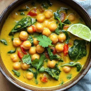- 1 tablespoon coconut oil - 1 medium onion, diced - 3 cloves garlic, minced - 1 tablespoon fresh ginger, grated - 1 tablespoon curry powder - 1 teaspoon turmeric powder - 1 can (14 oz) coconut milk - 4 cups vegetable broth - 1 can (15 oz) chickpeas, drained and rinsed - 1 cup diced tomatoes (fresh or canned) - 2 cups spinach or kale, chopped - Salt and pepper to taste - Juice of 1 lime - Fresh cilantro for garnish The main ingredients in this soup create a rich, creamy base. Coconut oil brings a lovely flavor. The onion, garlic, and ginger add depth and warmth. Curry powder and turmeric give it that vibrant yellow hue. Coconut milk makes the soup creamy and smooth. The chickpeas provide protein, while the tomatoes add freshness. Spinach or kale boosts the nutrition and color. Lime juice brightens the taste, and fresh cilantro finishes the dish perfectly. - Sliced lime wedges - Extra cilantro - Chopped green onions - Red pepper flakes These garnishes can enhance the look and flavor of your soup. Sliced lime adds a tangy kick. Extra cilantro brings a fresh taste. Chopped green onions add crunch. Red pepper flakes can spice things up if you like heat. - Coconut Oil: Contains healthy fats that help with heart health. - Chickpeas: Packed with protein and fiber, they support digestion. - Spinach or Kale: Rich in vitamins A, C, and K, they boost immunity. - Coconut Milk: Provides fats that are good for energy and skin health. - Tomatoes: High in antioxidants, they support heart health. Each key ingredient in this soup brings its own health benefits. Together, they make a comforting and nutritious meal. Enjoy the flavors while knowing you're nourishing your body too! First, gather all your ingredients. You will need coconut oil, onion, garlic, ginger, curry powder, turmeric, coconut milk, vegetable broth, chickpeas, tomatoes, spinach or kale, lime, salt, and pepper. This will make cooking smoother and faster. 1. Heat the Oil: Start by heating 1 tablespoon of coconut oil in a large pot over medium heat. 2. Sauté the Onion: Add the diced onion. Cook it for about 5 minutes. You want it to be soft and clear. 3. Add Garlic and Ginger: Next, stir in 3 cloves of minced garlic and 1 tablespoon of grated ginger. Cook for 1-2 minutes. The smell will be amazing! 4. Toast the Spices: Sprinkle in 1 tablespoon of curry powder and 1 teaspoon of turmeric. Stir and cook for 1 more minute. This brings out the flavors. 5. Add Liquids: Pour in 14 ounces of coconut milk and 4 cups of vegetable broth. Stir well. Bring the pot to a gentle simmer. 6. Add Chickpeas and Tomatoes: Now, add 1 can of drained chickpeas and 1 cup of diced tomatoes. Let the mixture simmer for 15 minutes. This helps the flavors mix well. 7. Incorporate Greens: After 15 minutes, add 2 cups of chopped spinach or kale. Cook for another 5 minutes until the greens are soft. 8. Season and Serve: Finally, season with salt and pepper to your taste. Squeeze in the juice of 1 lime for a fresh kick. Serve hot, and garnish with fresh cilantro. - Prep Time: 10 minutes - Cooking Steps: - Heating oil and sautéing onion: 5 minutes - Adding garlic and ginger: 2 minutes - Toasting spices: 1 minute - Simmering liquids: 5 minutes (until it begins to simmer) - Adding chickpeas and tomatoes: 15 minutes - Adding greens: 5 minutes - Total Cooking Time: 30 minutes This quick and simple method gives you a rich soup that warms your heart! To make your Vegan Coconut Curry Chickpea Soup even better, try these tips: - Fresh herbs: Add fresh cilantro at the end for a bright taste. - Citrus zest: Use lime or lemon zest for extra zing. - Chili flakes: Add a pinch for some heat if you like spice. - Nut butters: Stir in a spoonful of almond or peanut butter for creaminess. These simple additions can elevate your soup to new heights. When making this soup, watch out for these pitfalls: - Overcooking greens: Add spinach or kale last to keep them vibrant. - Too much salt: Start with less and season at the end for balance. - Neglecting to toast spices: Sautéing spices enhances their flavors. Avoid these mistakes for a perfect soup every time. Pair your soup with these ideas for a complete meal: - Crusty bread: Serve with fresh bread to soak up the soup. - Rice or quinoa: Add a scoop for extra nutrients and fullness. - Salad: A simple side salad adds freshness and crunch. These options make your meal satisfying and enjoyable. {{image_2}} You can change this soup to fit your taste. Swap the chickpeas for black beans or lentils. These options give you more protein and fiber. If you want a creamier soup, add more coconut milk. You can also stir in some sweet potato for extra sweetness and texture. Do you like spice? Add more curry powder or a pinch of cayenne. If you prefer a milder soup, cut back on the spices. You can also add a dollop of yogurt or coconut cream on top. This helps balance the heat and adds creaminess. This soup is vegan and can fit many diets. If you need it gluten-free, you are in luck! All the ingredients are gluten-free. For a nut-free option, check the coconut milk brand. Some brands may add nuts. You can skip the lime juice if you have citrus allergies. This soup is flexible and can adapt to your needs. To store leftovers of Vegan Coconut Curry Chickpea Soup, first let it cool down. Transfer the soup to an airtight container. Make sure to seal it tightly. You can keep it in the fridge for about 3 to 4 days. Always label the container with the date. This helps you keep track of freshness. If you want to freeze the soup, use freezer-safe containers. Leave some space at the top since the soup may expand when frozen. You can freeze it for up to 3 months. When you’re ready to enjoy it, thaw the soup overnight in the fridge. You can also thaw it in the microwave if you're in a hurry. When reheating the soup, do it on the stove for the best taste. Pour the soup into a pot and heat on medium-low. Stir it often to make sure it warms evenly. You can add a splash of vegetable broth if it seems too thick. Heat until it's steaming hot, then enjoy! Yes, this soup is gluten-free. The main ingredients are coconut milk, vegetable broth, and chickpeas. These do not contain gluten. Make sure to check the broth label to ensure it is gluten-free. You can use fresh chickpeas, but you will need to cook them first. Dried chickpeas require soaking and boiling before adding them to the soup. This adds extra time but can enhance the taste. This soup lasts about 4-5 days in the fridge. Store it in an airtight container to keep it fresh. Reheat on the stove or in the microwave when ready to enjoy. You can serve this soup with rice or quinoa for a full meal. Fresh bread or naan pairs well too. A side salad adds a nice crunch and freshness. Enjoy your meal! This vegan coconut curry chickpea soup is easy to make and very nourishing. You learned about main ingredients, helpful tips, and how to store leftovers. The recipe allows for fun customizations based on your taste. Always keep in mind how to adjust flavors and spice levels, too. With these steps and tips, you can create a warm, tasty meal anytime. Enjoy your cooking journey and savor every bowl!