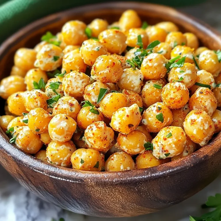 - 1 can (15 oz) chickpeas - 1 tablespoon olive oil - 2 teaspoons ranch seasoning mix - 1/2 teaspoon garlic powder - 1/2 teaspoon onion powder - 1/2 teaspoon smoked paprika - Salt to taste - Fresh parsley for garnish Gathering the right ingredients is key for great Air Fryer Ranch Chickpeas. First, grab a can of chickpeas. I like using a 15-ounce can. Make sure to drain and rinse them well. This step helps remove excess salt and keeps them from being mushy. Next, you'll need olive oil. Just one tablespoon does the trick. It helps the flavors stick to the chickpeas and gives them a nice crunch. Now, let’s talk seasoning. The star of the show is ranch seasoning mix. You need two teaspoons for that classic ranch taste. To kick it up a notch, add some spices: - Garlic powder - Onion powder - Smoked paprika Each spice adds layers of flavor. Finally, don’t forget a pinch of salt to bring it all together. If you want to make your dish look pretty, fresh parsley makes a great garnish. It adds color and a fresh taste. Once you have all these ingredients, you’re ready to make a tasty snack. First, set your air fryer to 400°F (200°C). Preheat it for about 5 minutes. This step helps the chickpeas cook evenly and get crispy. Next, open a can of chickpeas. Drain them in a colander and rinse under cold water. This removes extra salt and makes them taste fresher. After rinsing, pat them dry with a clean kitchen towel. This is key for getting that crispy texture. In a mixing bowl, add the dried chickpeas. Pour in 1 tablespoon of olive oil. Then, add 2 teaspoons of ranch seasoning mix, 1/2 teaspoon of garlic powder, 1/2 teaspoon of onion powder, and 1/2 teaspoon of smoked paprika. Toss everything well so each chickpea gets coated with the tasty mix. Now, place the seasoned chickpeas in the air fryer basket. Make sure they are in a single layer. If your air fryer is small, you may need to cook in batches. Air fry the chickpeas for 15-20 minutes. Shake the basket halfway through to help them cook evenly. You want them to be crispy and golden brown. After cooking, taste the chickpeas. If they need more flavor, adjust the seasoning. You can add a little salt if you like. This final touch makes them even more delicious. If you want, garnish with fresh parsley before serving. Enjoy your crunchy ranch chickpeas! To make your chickpeas crispy, start by drying them well. After draining and rinsing, use a clean towel to pat them dry. Removing moisture is key. If you skip this step, your chickpeas might not crisp up as they should. You can enjoy ranch chickpeas in many ways. Serve them as a snack on their own or sprinkle them on salads for a crunchy twist. You can also mix them into a wrap or bowl for added protein. Try serving them with a dip, like hummus or yogurt sauce. Watch out for overcrowding the air fryer basket. If you pile the chickpeas, they will steam instead of fry. Make sure to shake the basket halfway through cooking. This helps ensure that all sides get crispy and golden. Lastly, be careful not to over-season. Taste before adding more salt or spices. {{image_2}} You can switch up the flavor of ranch chickpeas easily. Try a spicy ranch mix by adding cayenne pepper or chili powder. This will give your snack a nice kick! You could also use lemon herb seasoning for a bright and fresh taste. Just mix it in with the chickpeas before air frying. If you want a lighter snack, you can reduce the oil. Use just a teaspoon of olive oil or skip it altogether. The chickpeas will still get crispy, and you can season them with your favorite spices. Another option is to use a light spray of oil for a healthier air fry. Feel free to add more ingredients to your chickpeas. You can mix in other vegetables like bell peppers or zucchini, cut into small pieces. These add color and flavor. You can also try other legumes, like black beans or kidney beans, for a different twist. Just make sure they are cooked and drained before adding them to the mix. To keep your ranch chickpeas fresh, use an airtight container. Glass or plastic containers work well. Store them at room temperature for up to 2 days. If you want to keep them longer, put them in the fridge. They can last up to a week in the fridge. Just remember, they may lose some crispiness over time. When reheating, the goal is to keep them crispy. The best way is to use the air fryer again. Set it to 350°F (175°C) and cook for about 5 minutes. This will help revive their crunchiness. If you don’t have an air fryer, you can use an oven. Place them on a baking sheet and heat at the same temperature. Yes, you can freeze ranch chickpeas! Spread them out on a baking sheet first. Freeze them for about an hour until firm. Then, transfer them to a freezer bag. They can stay good for up to 3 months. When you want to eat them, just reheat in the air fryer. This keeps them nice and crispy. Air-fried chickpeas stay fresh for about 3 to 5 days. Store them in an airtight container. Keep them in a cool, dry place. If you want them crispy, don’t store them in the fridge. Yes, you can use dried chickpeas. First, soak them overnight in water. Then, boil them for about 1 to 1.5 hours until they are soft. Drain and dry them. After that, coat and cook as usual. Ranch seasoning mix usually includes: - Dried dill - Garlic powder - Onion powder - Parsley - Black pepper - Buttermilk powder You can buy it or make your own at home. Chickpeas are very nutritious. They are high in protein and fiber. This helps with digestion and keeps you full. They also have vitamins and minerals, like iron and magnesium. Eating chickpeas can help support heart health and maintain stable blood sugar levels. In this blog post, I shared a simple and tasty recipe for ranch chickpeas. You learned about the main ingredients, spices, and optional garnishes. I detailed the steps for preparation and air frying, along with helpful tips to ensure the perfect crispiness. You explored flavor variations, storage options, and answered common questions. Give this recipe a try to enjoy a healthy snack that's packed with flavor. With just a bit of effort, you can create a delicious treat that everyone will love!