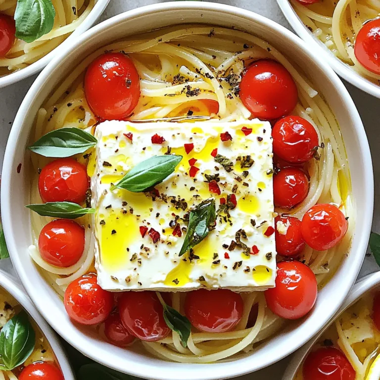 To make TikTok Baked Feta Pasta, you need the following ingredients: - Feta cheese: 200g - Cherry tomatoes: 300g - Garlic: 3 cloves, thinly sliced - Dried oregano: 1 teaspoon - Crushed red pepper flakes: 1 teaspoon (adjust to taste) - Olive oil: 3 tablespoons - Salt and pepper: to taste - Pasta: 300g (penne or fusilli) - Fresh basil leaves: for garnish - Lemon: zest and juice of 1 Each ingredient plays a key role in this dish. The feta cheese is creamy and tangy, while the cherry tomatoes add sweetness. Garlic gives a nice flavor kick, and oregano brings that Mediterranean vibe. Crushed red pepper flakes add heat, but you can change this to fit your taste. Olive oil helps blend the flavors and adds richness. Salt and pepper enhance everything, while the pasta makes it hearty. Finally, fresh basil brightens the dish, and lemon adds a zesty twist. Gather these items before you start cooking. This will make your cooking process smooth and fun! First, set your oven to 200°C (400°F). This step gets the oven ready and hot. You want it to be nice and warm for the dish. Next, grab a baking dish. Place the block of feta cheese in the center. Then, surround it with 300g of cherry tomatoes. Add 3 thinly sliced cloves of garlic around the feta. This mix adds great flavor and aroma. Drizzle 3 tablespoons of olive oil over the feta and tomatoes. Then, sprinkle 1 teaspoon of dried oregano, 1 teaspoon of crushed red pepper flakes, and some salt and pepper to taste. Now, place the dish in the oven. Bake for 25-30 minutes. The tomatoes should burst, and the feta will turn golden. While the feta and tomatoes bake, cook 300g of pasta. Use penne or fusilli for best results. Follow the package instructions until the pasta is al dente. Once done, drain the pasta but save ½ cup of the pasta water. When the feta and tomatoes are ready, take them out of the oven. Use a fork to mash the feta and tomatoes together. This creates a creamy sauce. Stir in the zest and juice of 1 lemon for a fresh taste. Add the cooked pasta to this mixture. Mix well so the pasta gets coated. If it looks dry, add a bit of the reserved pasta water. Taste your dish and adjust the seasoning if needed. Serve it warm in bowls. For garnish, add fresh basil leaves on top. You can drizzle some extra olive oil for a nice finish. Enjoy your delicious, creamy pasta! To get that smooth, creamy texture, the key is to mash the feta and tomatoes well. Once they come out of the oven, use a fork to mix them together. This creates a rich sauce. You can also add some of the reserved pasta water if the sauce seems thick. It helps the sauce cling to the pasta. The beauty of this dish is its versatility. Start with the basic seasonings: salt, pepper, and red pepper flakes. Taste the dish after mixing the pasta. If you want more heat, add more red pepper flakes. For a fresh kick, a splash of lemon juice can brighten the flavors. A beautiful dish makes it even tastier. Serve the pasta in warm bowls. Drizzle with a bit of extra olive oil for shine. Top with fresh basil leaves for color. For a touch of elegance, add grated Parmesan cheese. This not only looks great but adds flavor too. Enjoy the vibrant colors and creamy goodness! {{image_2}} You can make this dish even better by adding veggies. Try mixing in spinach, zucchini, or bell peppers. These add color and nutrients. Just chop them up and add them to the baking dish. The heat will cook them perfectly while your feta and tomatoes bake. For a heartier meal, add protein. Grilled chicken, shrimp, or chickpeas work great. Just cook your protein separately and mix it in with the pasta. This will make your dish more filling and tasty. You can also use cooked sausage for a spicy kick. If you need a gluten-free option, swap the pasta for a gluten-free type. Brown rice pasta or chickpea pasta are great choices. They taste good and work well with the sauce. Just follow the cooking instructions on the package for perfect results. After you make this baked feta pasta, you might have leftovers. Let the dish cool down first. Then, transfer it to an airtight container. You can store it in the fridge for up to three days. Make sure to cover it well to keep the flavors fresh. When you’re ready to eat, you can enjoy it warm or cold. If you want to keep this dish for longer, freezing is a great option. Allow the pasta to cool completely before freezing. Place it in a freezer-safe container or bag. Try to remove as much air as possible to prevent freezer burn. You can freeze it for up to three months. To enjoy later, just thaw it in the fridge overnight. To reheat your baked feta pasta, you have a few options. The best way is to use an oven. Preheat the oven to 180°C (350°F). Place the pasta in an oven-safe dish, cover it with foil, and heat for about 15-20 minutes. You can also use a microwave. Just heat it in short bursts, stirring in between, until it's warm. If it seems dry, add a splash of olive oil or a little pasta water to restore creaminess. You can use penne or fusilli for this dish. These shapes hold sauce well. They cook evenly and mix nicely with the creamy feta sauce. Other pasta types can work too, but these are my favorites. Yes, you can. Cream cheese or goat cheese are good options. They will change the taste a bit. If you want a stronger flavor, try feta from a different region. Just keep in mind that the texture may vary. The spice level depends on how much you add. One teaspoon gives a light kick. If you like it hotter, add more to taste. You can always start mild and adjust as you cook. Absolutely! You can replace feta with a vegan cheese option. Look for creamy plant-based cheeses. Nutritional yeast adds a cheesy flavor without dairy. This way, you keep the taste while making it vegan-friendly. This dish lasts about 3 to 5 days in the fridge. Store it in an airtight container. Reheat it on low heat to keep it creamy. If it seems dry, add a splash of olive oil or a little water. This blog post shared an easy baked feta pasta recipe. You learned about key ingredients like feta cheese, cherry tomatoes, and pasta. I provided step-by-step instructions for baking and cooking. I also shared tips for creaminess and flavor adjustments, plus variations for your taste. In closing, this dish is simple and tasty, perfect for any meal. Try it out and enjoy!