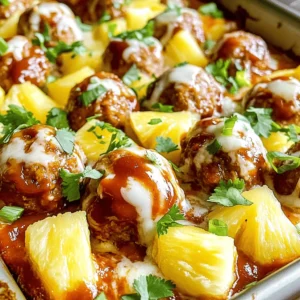 - 1 lb ground beef or turkey - 1/2 cup breadcrumbs - 1/4 cup finely chopped onion - 2 cloves garlic, minced - 1/4 cup fresh cilantro, chopped - 1 egg, beaten The heart of this recipe is the meat. You can choose ground beef or turkey. Both work well and taste great. The breadcrumbs help hold the meatballs together. Finely chopped onion and minced garlic add a lot of flavor. Fresh cilantro gives a nice touch. The beaten egg binds everything. - 1 cup BBQ sauce - 1/2 tsp salt - 1/2 tsp black pepper - 1/2 tsp smoked paprika - 1/2 tsp ground ginger The BBQ sauce is key to the dish. It adds sweet and smoky notes. Salt and black pepper bring out the taste of the meat. Smoked paprika adds depth, while ground ginger gives a hint of spice. These spices work in harmony to make the meatballs shine. - 1 cup shredded mozzarella cheese - Green onions for garnish (optional) Shredded mozzarella cheese melts beautifully on top. It adds creaminess to the dish. If you wish, slice green onions for a fresh garnish. This adds color and a mild onion flavor. 1. First, preheat your oven to 400°F (200°C). This will get the heat ready for baking. 2. Line a large sheet pan with parchment paper. This makes cleanup easy. 3. In a large bowl, mix together the ground beef or turkey, breadcrumbs, chopped onion, minced garlic, cilantro, beaten egg, salt, pepper, smoked paprika, and ground ginger. 4. Use your hands to mix well. Make sure all the ingredients are combined. 1. Now, shape the meat mixture into meatballs. Aim for about 1.5 inches in diameter. 2. Place the meatballs on one side of the prepared sheet pan. They need space to cook well. 3. On the other side of the pan, arrange the pineapple chunks. Keep them separate from the meatballs. 4. Drizzle BBQ sauce over both the meatballs and pineapple. Make sure they are well coated. 1. Bake in the preheated oven for 20-25 minutes. You want the meatballs to reach 165°F (74°C) inside. 2. For the last 5 minutes, sprinkle shredded mozzarella cheese over the meatballs. 3. Return the pan to the oven until the cheese is melted and bubbly. 4. Let the meatballs rest for a few minutes once done. Enjoy the delicious flavors! To make tender meatballs, use cold meat. Cold meat keeps them firm while you mix. You should also measure your ingredients carefully. Too many breadcrumbs can make them dry. The right amount of fat helps keep them juicy. If you want a lighter option, try ground turkey or chicken. Both still taste great with BBQ sauce. You can also add spices like cayenne for heat or cumin for warmth. This way, you can make the meatballs your own. To complete your meal, serve these meatballs with rice or a fresh salad. They pair well with coleslaw too. For gatherings, consider serving them on toothpicks. This makes them easy to grab and eat. You can even set out extra BBQ sauce for dipping! {{image_2}} You can change the taste of your meatballs by using different BBQ sauces. Try spicy sauce for heat, sweet sauce for a nice glaze, or tangy sauce for a zesty kick. Each option can take your meal to a new level. Adding fruits is also fun. Pineapple is great, but you can mix in peaches or mangoes. They add freshness and flavor. The sweet and savory combo makes every bite exciting. If you need gluten-free meatballs, swap regular breadcrumbs for gluten-free ones. There are many brands available that work well. This keeps the meatballs tender and helps hold them together. For a dairy-free version, skip the cheese or use a dairy-free alternative. You still get a flavorful dish without the dairy, making it perfect for everyone. You can cook these meatballs in a slow cooker. Just mix everything and place it in the cooker. Set it on low for about 6 hours or high for 3 hours. This method makes the meatballs juicy and tender. An air fryer is another option. Preheat it, then cook the meatballs for about 12-15 minutes at 375°F (190°C). This gives you a nice crispy outer layer while keeping the inside moist. To keep your leftovers fresh, place them in an airtight container. This helps to stop air from getting in and drying them out. Store your meatballs in the fridge. They will last for about 3 to 4 days. If you want to keep them longer, consider freezing. To freeze meatballs, first let them cool completely. Then, arrange them in a single layer on a baking sheet. Once frozen solid, transfer them to a freezer-safe bag or container. This way, they won’t stick together. When you want to eat them, thaw them overnight in the fridge. For a quick meal, you can also thaw them in the microwave. You can reheat meatballs in a microwave or an oven. If you use the microwave, heat them for 1 to 2 minutes, checking to avoid overcooking. If you prefer the oven, preheat it to 350°F (175°C) and bake for 10 to 15 minutes. Keeping the meatballs covered with foil will help keep them moist and tasty. Whichever method you choose, enjoy the great flavors of your pineapple BBQ meatballs! Can I use frozen meatballs for this recipe? Yes, you can use frozen meatballs. Just make sure to thaw them first. This helps them cook evenly. Adjust the baking time if needed. Keep an eye on them. Is this recipe suitable for meal prep? Absolutely! These meatballs are great for meal prep. You can make a batch and store it. They keep well in the fridge for a few days. You can also freeze them for later. How do I know when the meatballs are fully cooked? The meatballs are done when they are brown and firm. Look for a nice crust on the outside. You can also cut one open to check if it’s no longer pink inside. What is the best way to check the internal temperature? Use a meat thermometer to check the temperature. Insert it into the center of a meatball. It should read 165°F (74°C) for fully cooked meatballs. This ensures they are safe to eat. Can I substitute ground turkey for beef? Yes, ground turkey works well in this recipe. It makes the dish lighter. Just keep the same amounts as listed. The flavors will blend nicely with the BBQ sauce. What can I use instead of breadcrumbs? You can use crushed crackers or oats instead of breadcrumbs. They both hold the meatballs together. If you want a gluten-free option, try ground flaxseed. It works great too! This blog post covered all you need to know about making tasty meatballs. We discussed key ingredients, including ground meat and fresh flavors. You learned how to prepare, shape, and bake your meatballs perfectly. Tips for variations and storing leftovers will help you enjoy this dish any time. Remember, meatballs can fit your tastes and dietary needs. With these easy steps and ideas, you can create a meal everyone loves. Enjoy experimenting with flavors and serving ideas for your next gathering!
