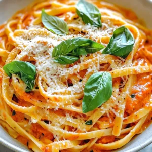 - 400g spaghetti or fettuccine - 2 large red bell peppers - 3 cloves garlic, minced - 1 cup heavy cream - 1/2 cup grated Parmesan cheese - 2 tablespoons olive oil - 1/2 teaspoon red pepper flakes - Salt and pepper to taste - Fresh basil leaves for garnish The main ingredients form the heart of this dish. The spaghetti or fettuccine serves as a great base. The red bell peppers bring a sweet, roasted flavor. Garlic adds a nice kick that blends well with the other tastes. Heavy cream gives the sauce its creamy texture. Parmesan cheese adds a salty depth that enhances the whole dish. If you want to add more flavor, olive oil helps with roasting. Red pepper flakes can give it a little spice. You can adjust salt and pepper to your taste. Fresh basil leaves not only add color but also a fresh taste that lifts the dish. Using quality ingredients matters. Fresh bell peppers and real Parmesan make a big difference. This dish is easy to make, and you can customize it as you like. Enjoy the rich and flavorful experience of creamy roasted red pepper pasta! - Preheat the oven to 200°C (400°F). - Cut the red bell peppers in half. Remove the seeds and membranes. - Place the halves cut-side down on a baking sheet. Add the minced garlic. - Drizzle with 1 tablespoon of olive oil. - Roast the peppers and garlic in the oven for about 25-30 minutes. - Look for the peppers to be blistered and charred. - Once done, take them out and let them cool for a few minutes. - Peel the skin off the roasted peppers. - Place the peppers in a blender or food processor. - Add the roasted garlic, heavy cream, and Parmesan cheese. - If you like heat, add red pepper flakes, salt, and pepper. - Blend until smooth and creamy. - Boil a large pot of salted water. - Cook the spaghetti or fettuccine according to the package instructions. - Aim for al dente; it should have a slight bite. - Reserve about 1 cup of pasta water, then drain the pasta. - Return the drained pasta to the pot. - Pour the creamy roasted red pepper sauce over the pasta. - Toss to combine. Add reserved pasta water bit by bit. - Adjust the sauce to your desired thickness. - Taste and adjust the seasoning if needed. - Serve right away, garnished with fresh basil leaves and extra Parmesan if you want. To get the best sauce, use reserved pasta water. After cooking your pasta, save about one cup of the water before draining. This water has starch, which helps thicken the sauce. If your sauce is too thick, add a little pasta water. Stir well until it reaches your desired creaminess. Remember, you can always add more, but you can't take it out once it's in. Adjusting the flavor is easy. Start with salt and pepper. Add a pinch of salt to the sauce and taste it. If it needs more flavor, add a little more salt or pepper. For some heat, mix in red pepper flakes. Use only a small amount first. You can always add more to match your taste. Remember, good seasoning makes all the difference. Serving is key for a great meal. Use wide, shallow bowls to show off the pasta. Drizzle a bit of olive oil on top for shine. Add fresh basil leaves for color and freshness. A sprinkle of cracked black pepper adds a nice touch too. For an extra special look, top with more grated Parmesan cheese. This makes your dish not only tasty but also beautiful! {{image_2}} To make this dish vegan, swap out the heavy cream and cheese. Use a plant-based cream, like coconut or cashew cream. Nutritional yeast adds cheesy flavor without dairy. You can also use vegan Parmesan cheese. This keeps the dish creamy and tasty while being kind to animals. You can boost the protein in your creamy roasted red pepper pasta. Consider adding grilled chicken for a hearty touch. Shrimp brings a nice flavor too. If you prefer a meatless option, add tofu. Just pan-fry the tofu until golden. Toss it in with the pasta and sauce for extra satisfaction. While spaghetti or fettuccine works well, feel free to try other pasta types. Penne or rigatoni can catch the sauce nicely. Gluten-free pasta is a great choice for those with gluten issues. Whatever you choose, make sure to cook it al dente for the best results. The pasta will hold up well in the creamy sauce. To keep your creamy roasted red pepper pasta fresh, store it in an airtight container. Let the pasta cool before sealing it. Place it in the fridge. Enjoy your leftovers within three days for the best taste. If you don’t eat it all, you can save some for later. When you want to reheat the pasta, use a skillet for the best results. Add a splash of water or cream to help with moisture. Heat it over low heat. Stir often until it's warm. You can also use the microwave. Just heat for 30 seconds, stir, and check again. Repeat until it's hot. If you want to freeze the pasta, place it in a freezer-safe container. Make sure it cools completely before freezing. It can last up to three months in the freezer. To reheat, let it thaw in the fridge overnight. Then, heat it in a skillet or microwave. Adding a bit of cream helps restore its creamy texture. You can use several lighter options. Here are a few: - Milk and butter: Mix 3/4 cup of milk with 1/4 cup of melted butter. - Greek yogurt: Use plain Greek yogurt for a creamy taste with less fat. - Coconut cream: This adds a nice flavor that complements red peppers. - Silken tofu: Blend until smooth for a dairy-free option. These substitutes keep the dish creamy while cutting down on calories. Yes, you can prep this dish ahead of time. Here’s how: - Make the sauce: Prepare the roasted red pepper sauce and store it in the fridge. - Cook the pasta: You can cook the pasta, then toss it with a little olive oil. This keeps it from sticking. - Combine before serving: When ready to eat, heat the sauce and pasta together on the stove. This method keeps the flavors fresh and vibrant. The spice level depends on your taste. If you add red pepper flakes, expect a mild kick. Without them, the dish is creamy and sweet. - Adjust to your liking: Start with a little and add more for extra heat. - Skip them if you prefer mild dishes: The pasta still tastes great without any spice. Pair this pasta for a complete meal. Here are some ideas: - Garlic bread: Always a crowd-pleaser and great for dipping. - Salad: A simple green salad balances the richness of the pasta. - Grilled chicken or shrimp: These add protein and flavor to the meal. - Roasted vegetables: Broccoli or asparagus add color and nutrients. These sides make your meal more enjoyable and filling. This blog post explored how to make creamy roasted red pepper pasta. We covered ingredients, steps for preparation, and tips for flavor and presentation. You also learned about variations to suit your taste, storage methods, and answers to common questions. This recipe is simple, tasty, and can fit any diet. Whether you're a novice or experienced cook, this dish will impress. Try it, make it your own, and enjoy every bite!