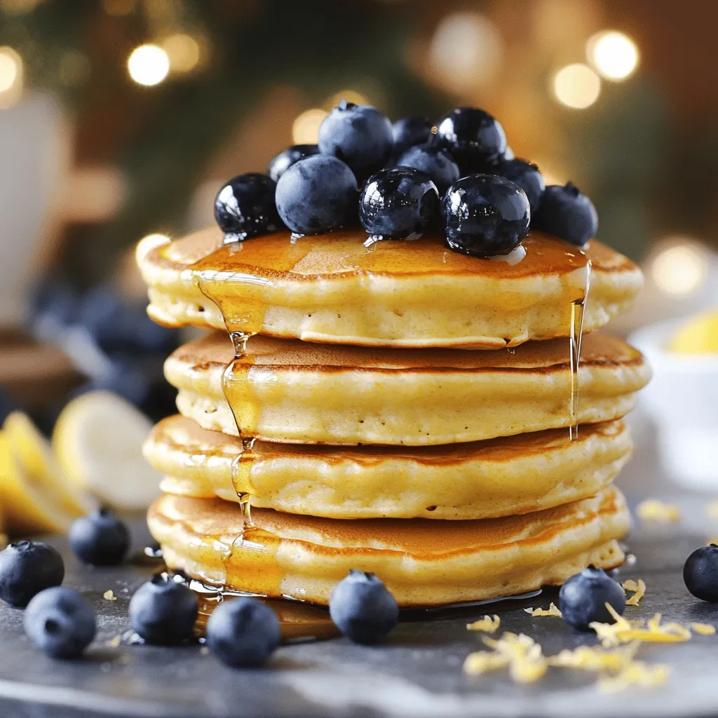 - 1 cup oats (blended into flour) - 1 scoop vanilla protein powder - 1 tablespoon baking powder - 1/2 teaspoon salt - 1 cup almond milk (or any milk of choice) - 1 large egg - 2 tablespoons honey or maple syrup - Zest of 1 lemon - 2 tablespoons freshly squeezed lemon juice - 1/2 cup fresh blueberries (plus extra for topping) - Coconut oil or butter for cooking The first step in making these pancakes is gathering the right ingredients. Start with the dry ingredients. You will need oats, which you can blend into flour. This oat flour gives pancakes a lovely texture. Add a scoop of vanilla protein powder for a nutritious boost. Baking powder is key for fluffiness, so don’t skip it. A pinch of salt enhances all the flavors. Next, for the wet ingredients, grab your milk. Almond milk works well, but feel free to use your favorite milk. You will also need a large egg to bind everything together. Honey or maple syrup adds sweetness. The zest and juice of one lemon really bring the bright flavor to these pancakes. Finally, fresh blueberries are a must. They provide bursts of sweetness. Use coconut oil or butter for cooking. This adds flavor and helps prevent sticking. With these ingredients ready, you will create delicious lemon blueberry protein pancakes that everyone will love. Start with a large mixing bowl. Add 1 cup of oat flour, 1 scoop of vanilla protein powder, 1 tablespoon of baking powder, and 1/2 teaspoon of salt. Whisk these dry ingredients together until they are evenly mixed. This step ensures the pancakes rise well and have a nice flavor. In a separate bowl, whisk together 1 cup of almond milk, 1 large egg, and 2 tablespoons of honey or maple syrup. Add the zest of 1 lemon and 2 tablespoons of freshly squeezed lemon juice. Mix until everything is well blended. This mix makes the pancakes moist and gives them a bright flavor. Now, pour the wet mixture into the dry ingredients. Stir gently until just combined. It’s okay if there are a few lumps; do not overmix. Next, carefully fold in 1/2 cup of fresh blueberries, making sure not to burst them. Heat a non-stick skillet over medium heat. Add a small amount of coconut oil or butter. For each pancake, pour about 1/4 cup of the batter onto the skillet. Cook until bubbles form on the surface, about 2-3 minutes. Carefully flip the pancake and cook for another 1-2 minutes until golden brown. Repeat this with the remaining batter. Serve the pancakes warm, topped with extra blueberries and a drizzle of honey or syrup if you like. Enjoy this tasty breakfast treat! To make fluffy pancakes, avoid overmixing the batter. When you combine the wet and dry ingredients, mix just until you see no dry flour. A few lumps are fine! Overmixing can lead to tough pancakes, which is not what you want. Trust me, being gentle with the batter keeps your pancakes light and airy. The right skillet temperature is key to great pancakes. Heat your non-stick skillet over medium heat. If it's too hot, the outside cooks too fast, leaving the inside raw. To test, sprinkle a drop of water on the skillet. If it dances and evaporates, you're ready to cook. Always use a little coconut oil or butter to prevent sticking. To enhance the flavor, top your pancakes with more fresh blueberries. A drizzle of honey or maple syrup adds sweetness too. You can also add a dollop of Greek yogurt for creaminess. Serve with a side of fresh fruit for a colorful plate. This makes for a fun and tasty breakfast! {{image_2}} You can change the fruit in these pancakes. Strawberries or raspberries work well. Both fruits add a new taste. You can even mix fruits together. This keeps breakfast fun and exciting. Try different fruits each time you make them. You can swap the protein powder flavor or type. If you like chocolate, use chocolate protein powder. You can also try plant-based protein for a healthy twist. Each powder brings its own flavor. This means you can customize the taste to your liking. Want to make these pancakes gluten-free? Just use gluten-free oats instead of regular oats. For a vegan version, swap the egg for a flax egg. Mix one tablespoon of ground flaxseed with three tablespoons of water. Let it sit for a few minutes. This helps bind the pancakes without eggs. You can also use plant-based milk to keep it vegan. These changes let everyone enjoy your pancakes. To store leftover pancakes, let them cool first. Place them in an airtight container. You can stack them with parchment paper between each pancake. This keeps them from sticking together. Store the container in the fridge. They will stay fresh for up to three days. If you want to freeze pancakes, cool them completely. Then, lay them flat on a baking sheet. Place the sheet in the freezer for about an hour. This prevents them from sticking. After that, transfer the pancakes to a freezer-safe bag. Remove as much air as possible before sealing. They can last up to three months in the freezer. To reheat, pop them in the toaster or microwave. Heat until warm. Lemon blueberry protein pancakes can last in the fridge for three days. If stored properly, they can stay fresh in the freezer for up to three months. Check for any signs of spoilage, like off smells or changes in texture. Always trust your senses when it comes to food safety. Yes, you can make these pancakes gluten-free! Use gluten-free oats instead of regular oats. Blend them into flour to keep the texture similar. This way, you enjoy the same fluffy pancakes without gluten. To make these pancakes vegan, swap the egg for a flax egg. Mix 1 tablespoon of ground flaxseed with 3 tablespoons of water. Let it sit for about five minutes until it thickens. Use maple syrup instead of honey for a sweet touch. You can use any milk you like. Options include soy milk, oat milk, or coconut milk. Each milk will give a slightly different taste, so feel free to experiment with your favorite! Yes, frozen blueberries work well! They may release more juice, so be cautious when folding them in. This can add extra color to your pancakes but can make them a touch softer. You can adjust the sweetness by changing the amount of honey or maple syrup. If you want a bit less sweetness, simply reduce the amount by a tablespoon. You can also add a pinch of cinnamon for a warm flavor boost! These Lemon Blueberry Protein Pancakes are both tasty and easy to make. We covered the ingredients, from oat flour to fresh blueberries, and shared step-by-step instructions. I also provided tips for fluffy pancakes and fun variations to mix things up. Storing your pancakes properly ensures you can enjoy them later. With this recipe, you have a healthy breakfast option that fits your diet. Try it today and enjoy a delightful treat that fuels your day!