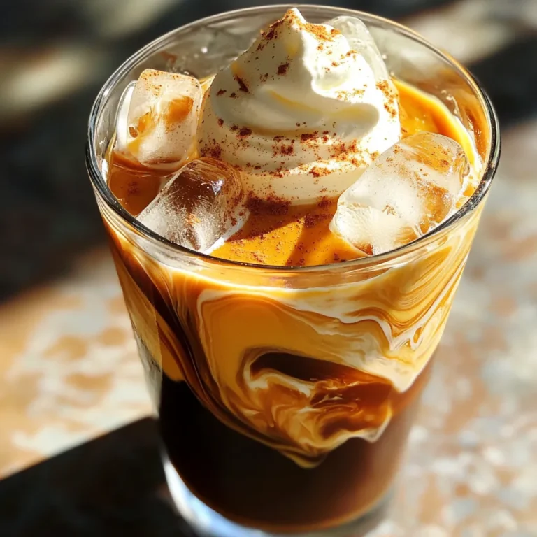To make the perfect Iced Pumpkin Cream Cold Brew, you need some key items. Here are the basics: - 1 cup cold brew coffee - 1/2 cup unsweetened almond milk (or any milk of choice) - 2 tablespoons pumpkin puree - 1 tablespoon vanilla syrup (more to taste) - 1 teaspoon pumpkin pie spice (plus more for garnish) - 1 tablespoon whipped cream (optional) - Ice cubes These ingredients come together to create a rich and creamy drink that tastes like fall. You can make this drink your own by adding a few extras. Consider these options: - Different milk types, like oat or soy - Sweeteners like honey or maple syrup - Flavored syrups such as caramel or hazelnut - Extra spices like cinnamon or nutmeg Feel free to mix and match these ingredients to find your perfect flavor! Choosing good brands can enhance your drink's taste. Here are my top picks: - Cold Brew Coffee: Try Stumptown or Blue Bottle for smoothness. - Almond Milk: Look for Califia Farms for a rich texture. - Pumpkin Puree: Libby’s is a classic choice for quality. - Vanilla Syrup: Monin offers great flavor and sweetness. Using these brands can help you get the best results for this tasty treat! To start, gather your ingredients. You will need pumpkin puree, almond milk, vanilla syrup, and pumpkin pie spice. In a mixing bowl, add: - 2 tablespoons pumpkin puree - 1/2 cup unsweetened almond milk - 1 tablespoon vanilla syrup - 1 teaspoon pumpkin pie spice Whisk these together until smooth. This mix will be your creamy pumpkin layer. Don’t rush this step. A smooth blend makes a big difference in taste. Now, grab a tall glass. Fill it with ice cubes, about halfway. Next, pour in 1 cup of cold brew coffee. Fill it about two-thirds of the way. The cold brew should be nice and strong for the best flavor. Slowly pour your pumpkin cream mixture over the cold brew. Watch how it swirls together. The colors are lovely, and it looks great! If you want a little extra indulgence, add a dollop of whipped cream on top. Then, sprinkle a bit more pumpkin pie spice for a festive look. It adds flavor and flair! Before you drink, stir gently. This mixes all the flavors. You can sip it layered for a pretty drink or mix it all in. Enjoy your tasty treat! To get the best flavor, start with quality cold brew coffee. A smooth brew gives you a nice base. Next, add the pumpkin puree. It adds creaminess and a rich taste. Don't be shy with the pumpkin pie spice! It brings warmth and a seasonal feel. Adjust the vanilla syrup to fit your sweet level. Taste as you go. This way, you find the perfect balance that you love. If you want a dairy-free drink, almond milk works great. You can also try oat milk or coconut milk. Each brings a different taste. For a creamier texture, use full-fat coconut milk. It adds a nice richness. If you’re watching calories, unsweetened options keep your drink light. They still taste amazing with the pumpkin and spice. Sometimes, the pumpkin cream may not mix well. If that happens, whisk it longer until smooth. If your drink is too sweet, add more cold brew. It helps balance the flavors. If it’s too strong, try adding more milk. This softens the taste. For an iced drink that melts too fast, use larger ice cubes. They chill your drink without watering it down. Enjoy your tasty treat! {{image_2}} You can change the spice mix to create new flavors. Try adding cinnamon or nutmeg for warmth. A little ginger can add a nice kick too. For a fun twist, mix in some cocoa powder for a chocolatey taste. Each spice gives you a new drink experience. You have options when it comes to milk and coffee. Almond milk is great, but try oat or coconut milk for a different taste. You can even use soy milk if you prefer. For coffee, cold brew is smooth and rich, but brewed coffee works too. Just let it cool down first. This drink is perfect for fall, but don’t stop there! In winter, add peppermint extract for a festive touch. In spring, use fresh vanilla bean to brighten things up. In summer, try a fruity blend with some strawberry puree. Each season can inspire a new version of this tasty treat. If you have extra pumpkin cream, store it in an airtight container. Place it in the fridge. It stays fresh for up to three days. When ready to use, stir it well. The ingredients may separate while it sits. This mix is perfect for quick drinks later. To store cold brew, keep it in a sealed jar or bottle. Refrigerate it right away. Cold brew lasts for up to two weeks. Make sure to avoid adding ice to the coffee before storing. Ice will dilute the flavor over time. Always serve it cold and fresh for the best taste. - Cold brew coffee: lasts up to two weeks in the fridge. - Almond milk: check the label; it often lasts 7-10 days after opening. - Pumpkin puree: homemade puree keeps about three days; canned lasts longer if sealed. - Vanilla syrup: typically lasts several weeks, but always check for any changes in smell or taste. - Pumpkin pie spice: stores well for years if kept dry and sealed. Understanding how to store each component helps keep your iced pumpkin cream cold brew tasty. Yes, you can use brewed coffee. Cold brew coffee is smoother and less bitter. It has a mild taste that blends well with pumpkin flavors. If you use brewed coffee, let it cool before mixing. This will help keep your drink refreshing. Pumpkin puree adds flavor and creaminess. It gives your drink that rich pumpkin taste. If you don’t have pumpkin puree, you can try using pumpkin pie spice instead. This will change the drink’s texture but still provide a hint of pumpkin flavor. To make your drink less sweet, cut back on the vanilla syrup. You can also use unsweetened almond milk. If you still want some sweetness, try adding a splash of maple syrup. This will keep the flavor while lowering the sweetness. This blog post covered how to make an Iced Pumpkin Cream Cold Brew. We explored essential ingredients, optional customizations, and brand suggestions for quality. I shared step-by-step instructions for preparing and serving your drink. You learned tips for flavor balance and dairy-free options. We discussed fun variations and storage tips for leftovers. Finally, I answered common FAQs about the recipe. Now, you can enjoy this tasty drink any time! With a few simple steps, you can create a delicious treat that fits your taste.