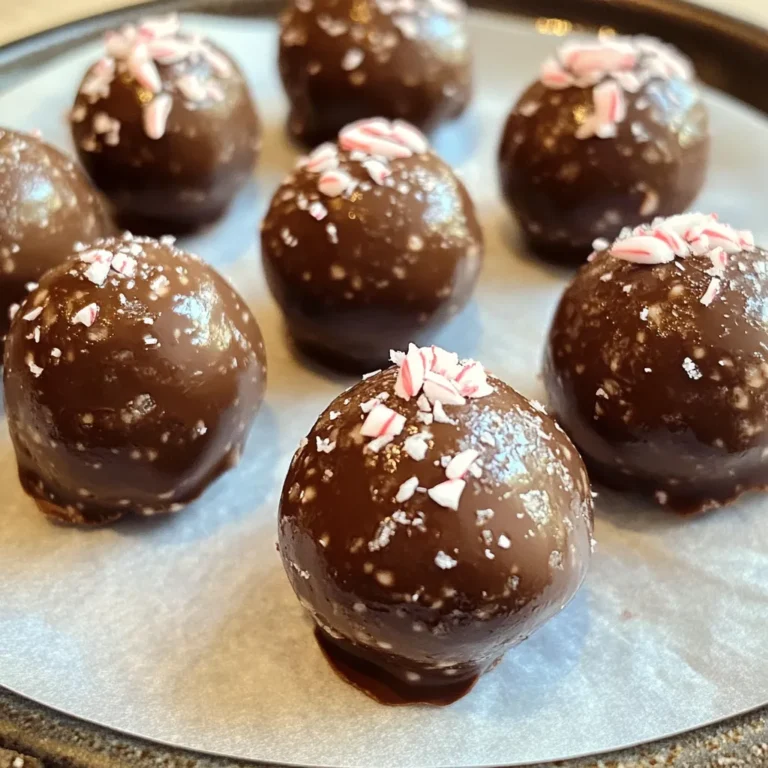 To make Chocolate Peppermint Energy Balls, gather these simple ingredients: - 1 cup rolled oats - 1/2 cup almond butter - 1/4 cup honey or maple syrup - 1/4 cup unsweetened cocoa powder - 1/4 cup mini dark chocolate chips - 1/4 teaspoon peppermint extract - 1/4 teaspoon vanilla extract - Pinch of sea salt - Optional: crushed peppermint candies for rolling These energy balls are not only delicious but also packed with nutrients. Each ball contains: - Protein: Almond butter provides healthy protein. - Fiber: Rolled oats add fiber, aiding digestion. - Healthy Fats: Almond butter gives good fats for energy. - Antioxidants: Cocoa powder and dark chocolate chips are rich in antioxidants. One energy ball has around 100 calories. Adjust your serving to fit your snack needs. You can switch some ingredients if needed: - Nut Butter: Use peanut butter or sunbutter if you have nut allergies. - Sweetener: Maple syrup works well instead of honey for a vegan option. - Cocoa Powder: Carob powder can replace cocoa if you want a different taste. - Chocolate Chips: Use dairy-free chips for a vegan treat. - Peppermint Extract: Peppermint oil can replace extract, but use less. Feel free to explore these options while making your energy balls. Each change can lead to a new flavor adventure! To start, gather your ingredients. You’ll need rolled oats, almond butter, honey or maple syrup, unsweetened cocoa powder, mini dark chocolate chips, peppermint extract, vanilla extract, and a pinch of sea salt. In a large mixing bowl, combine the rolled oats, almond butter, and honey or maple syrup. Next, add the unsweetened cocoa powder, mini dark chocolate chips, peppermint extract, vanilla extract, and sea salt. Mix everything until it forms a sticky dough. I find using my hands helps to blend it well. Once you mix the ingredients, refrigerate the dough for about 15 to 20 minutes. Chilling makes it easier to shape the balls. The cold helps the mixture firm up. This step is key for easy rolling. While you wait, you can clean up your space or prepare your toppings. After chilling, scoop out about one tablespoon of the mixture. Roll it into a ball shape using your hands. If you want, roll each ball in crushed peppermint candies for a festive touch. Place the finished energy balls on a parchment-lined plate. Store them in an airtight container in the fridge. Enjoy these tasty snacks for up to one week! To shape energy balls perfectly, keep the mixture cold. After mixing, chill it for 15-20 minutes. This makes the dough firm and easier to handle. Use a tablespoon to scoop the mixture. Roll it gently in your hands to form a tight ball. If your hands get sticky, wet them slightly with water. This helps prevent the mixture from sticking to your fingers. Store your energy balls in an airtight container. They last up to one week in the fridge. If you want to keep them longer, you can freeze them. Just make sure to separate each ball with parchment paper. This way, they won't stick together. When you're ready to eat, take them out and let them thaw for a bit. This keeps them fresh and tasty. You can boost the flavor of your energy balls with fun add-ins. Try adding a scoop of protein powder for extra nutrition. Chia seeds or flaxseeds add a nice crunch and are great for fiber. If you like spice, a dash of cinnamon pairs well with chocolate. For a fruity twist, mix in dried cherries or cranberries. You can even swap the dark chocolate chips for white chocolate for a different taste. {{image_2}} You can change the flavor of your energy balls easily. Try using different nut butters like peanut or cashew. Swap out the peppermint extract for orange or almond for a fun twist. Adding spices like cinnamon or nutmeg can add warmth to the flavor. You can also mix in other types of chocolate chips, like white chocolate or milk chocolate, for a different taste. Making these energy balls allergy-friendly is simple. If you have nut allergies, use sunflower seed butter instead of almond butter. You can replace honey with agave syrup for a safe option. If oats are a concern, use puffed rice or quinoa flakes. These swaps still keep the energy balls tasty and fun. To keep these energy balls vegan, use maple syrup instead of honey. Make sure your chocolate chips are dairy-free. For gluten-free energy balls, use certified gluten-free oats. These small changes let everyone enjoy a healthy snack without worry. You still get that delicious chocolate and peppermint flavor in every bite! To keep your Chocolate Peppermint Energy Balls fresh, use an airtight container. This container should be kept in the fridge. Make sure to layer parchment paper between the balls. This prevents them from sticking together. These energy balls last about one week in the fridge. If you want them to last longer, freeze them. Place the balls in a single layer on a baking sheet. Freeze for two hours, then transfer to a container. In the freezer, they can last for up to three months. To keep your energy balls fresh, always use clean hands when handling them. Avoid excess moisture, as it can lead to spoilage. If you plan to eat them later, only roll them in crushed peppermint before serving. This keeps the coating crisp and tasty. Chocolate Peppermint Energy Balls can last up to one week. Keep them in an airtight container in the fridge. This helps maintain their freshness and flavor. If you want to enjoy them longer, you can freeze them. When frozen, they can last for about three months. Just thaw them before eating. Yes, you can use different nut butters in this recipe. Peanut butter, cashew butter, or sunflower seed butter all work well. Each nut butter adds its own unique taste to the energy balls. Make sure to choose a nut butter that you love. This will make your energy balls even more delicious. Yes, Chocolate Peppermint Energy Balls are a healthy snack option. They contain rolled oats, which provide fiber and energy. The almond butter adds healthy fats and protein. Honey or maple syrup gives a touch of natural sweetness without being too sugary. Plus, dark chocolate chips add antioxidants. The combination makes for a balanced, nutritious treat. In this post, we explored how to make Chocolate Peppermint Energy Balls. I shared ingredients, nutritional facts, and suggested substitutions. You learned step-by-step instructions and tips to shape and store these treats. I also offered variations for different tastes and dietary needs. These energy balls are simple, healthy, and tasty. You can customize them easily. Enjoy making your own delicious snacks! Remember, the options are endless.