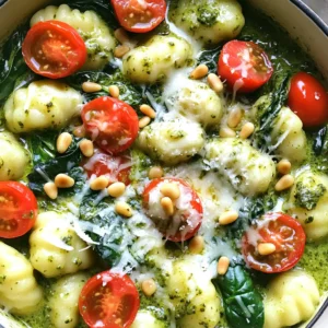 For this tasty dish, gather these simple ingredients: - 1 pound gnocchi (store-bought or homemade) - 1 cup fresh basil pesto - 1 cup heavy cream - 1 cup cherry tomatoes, halved - 1 cup spinach, roughly chopped - 1/2 cup grated Parmesan cheese - 2 cloves garlic, minced - 1 tablespoon olive oil - Salt and pepper to taste - Pine nuts, toasted for garnish (optional) You can use any store-bought gnocchi for this recipe. If you want homemade gnocchi, it’s easy to make from potatoes and flour. Fresh basil pesto gives the best flavor. If you can’t find it, you can use a jarred version. Heavy cream makes the sauce rich and creamy. If you want a lighter option, use half-and-half or a non-dairy cream. Cherry tomatoes add sweetness. You could swap them for diced bell peppers or sun-dried tomatoes. Spinach adds color and nutrition. Kale or arugula works well too. Parmesan cheese brings a salty, nutty flavor. You can use Pecorino Romano for a sharper taste. Garnishing with toasted pine nuts adds a nice crunch. You could also sprinkle more Parmesan cheese on top. Fresh basil leaves make it look pretty and add extra flavor. For a kick, try a dash of red pepper flakes. Start by gathering all your ingredients. You need: - 1 pound gnocchi (store-bought or homemade) - 1 cup fresh basil pesto - 1 cup heavy cream - 1 cup cherry tomatoes, halved - 1 cup spinach, roughly chopped - 1/2 cup grated Parmesan cheese - 2 cloves garlic, minced - 1 tablespoon olive oil - Salt and pepper to taste - Pine nuts, toasted for garnish (optional) Next, wash the cherry tomatoes and spinach. Halve the tomatoes and chop the spinach. Mince the garlic. This prep makes cooking smooth and easy. Heat a large pot or deep skillet over medium heat. Add the olive oil. Once it's hot, toss in the minced garlic. Sauté it for about a minute. You want it fragrant, not brown. Then, add the halved cherry tomatoes. Cook them for 2-3 minutes. They should soften but not fall apart. Pour in the heavy cream. Stir it well and let it simmer for a couple of minutes. Now, it's time for the gnocchi. Add it to the pot. Make sure it gets coated with the creamy mix. Cook according to the package instructions, usually 2-3 minutes. After cooking, mix in the fresh basil pesto and chopped spinach. Stir until the spinach wilts. Add the grated Parmesan cheese. Stir until it melts and blends in. Season with salt and pepper to your taste. If you want a thicker sauce, let it simmer for another minute. To make sure your gnocchi is perfect, watch the cooking time closely. Overcooking can make it mushy. Use heavy cream for a rich texture. If you want it lighter, you can use half-and-half. Make sure to stir gently when mixing in the pesto and spinach. This helps keep the gnocchi intact. Finally, if you like a bit of crunch, sprinkle toasted pine nuts on top before serving. They add a nice texture and flavor. Enjoy your meal! When cooking One Pot Creamy Pesto Gnocchi, some errors can ruin your dish. Here are some to watch out for: - Overcooking the gnocchi: Gnocchi cooks fast, usually in 2-3 minutes. Keep an eye on it! - Burning the garlic: Sauté garlic for only a minute. If it turns brown, it will taste bitter. - Not stirring enough: Stir the gnocchi well. It helps mix the flavors and prevents sticking. You can change the taste of this dish easily. Here are some ideas: - Add protein: Cook chicken, shrimp, or sausage in the pot for extra heartiness. - Switch up the greens: Try kale or arugula instead of spinach. They add different flavors. - Use different nuts: Swap pine nuts for walnuts or almonds for a new crunch. Having the right tools makes cooking easier. Here’s what you need: - Large pot or deep skillet: This allows enough space for cooking and mixing. - Wooden spoon or spatula: Use this for stirring gently without scratching your pot. - Measuring cups: Accurate measurements help you get the right flavors. These tips will help you create a tasty and creamy gnocchi dish that impresses! {{image_2}} You can easily make One Pot Creamy Pesto Gnocchi vegetarian. Just skip the Parmesan cheese, or use a plant-based cheese. For a vegan version, swap heavy cream for coconut cream or a nut-based cream. These options keep the dish rich and creamy while catering to plant-based diets. To make this dish gluten-free, choose gluten-free gnocchi. Many brands offer tasty alternatives made from potato or rice flour. Just check the label to ensure it meets your needs. The rest of the ingredients are naturally gluten-free, so you can enjoy this creamy dish without worry. You can add extra ingredients to make this dish even better. Consider adding cooked chicken or shrimp for a protein boost. You can also toss in some sautéed mushrooms or bell peppers for added texture. For a kick, sprinkle in red pepper flakes or a squeeze of lemon juice. Each of these options brings a new layer of flavor to the table, making your meal even more delightful. To store leftovers, place them in an airtight container. Make sure the dish cools down first. You can keep it in the fridge for up to three days. If you want to enjoy it later, consider freezing it. When you reheat your gnocchi, do it gently. Use a skillet over low heat. Add a splash of cream or water to keep it moist. Stir often to prevent sticking. You can also use the microwave. Heat it in short bursts, stirring in between. To freeze One Pot Creamy Pesto Gnocchi, let it cool completely. Place portions in freezer-safe bags. Squeeze out any air before sealing. Label with the date. You can freeze it for up to three months. When ready to eat, thaw it in the fridge overnight before reheating. Yes, you can use homemade pesto. Fresh pesto gives a bright flavor. If you make it yourself, you can control the taste. Use fresh basil, garlic, nuts, and oil for a great mix. Make sure it is smooth and well-blended for the best result. Cooking gnocchi takes about 2 to 3 minutes. Fresh gnocchi cooks quickly in boiling water. You'll know it's done when it floats to the top. If you use store-bought gnocchi, follow the package directions for best results. You can serve this dish with a simple salad or garlic bread. A light green salad pairs well with the creamy gnocchi. You can also add grilled chicken or shrimp for protein. For an extra touch, sprinkle some extra Parmesan cheese on top before serving. This blog post covered how to make One Pot Creamy Pesto Gnocchi. We detailed all the ingredients, offered helpful cooking tips, and shared great variations. Remember to avoid common mistakes and know your options for customizing flavors. Storing leftovers properly will keep your dish fresh for later. With these steps, you can enjoy this creamy delight any night of the week. Happy cooking!