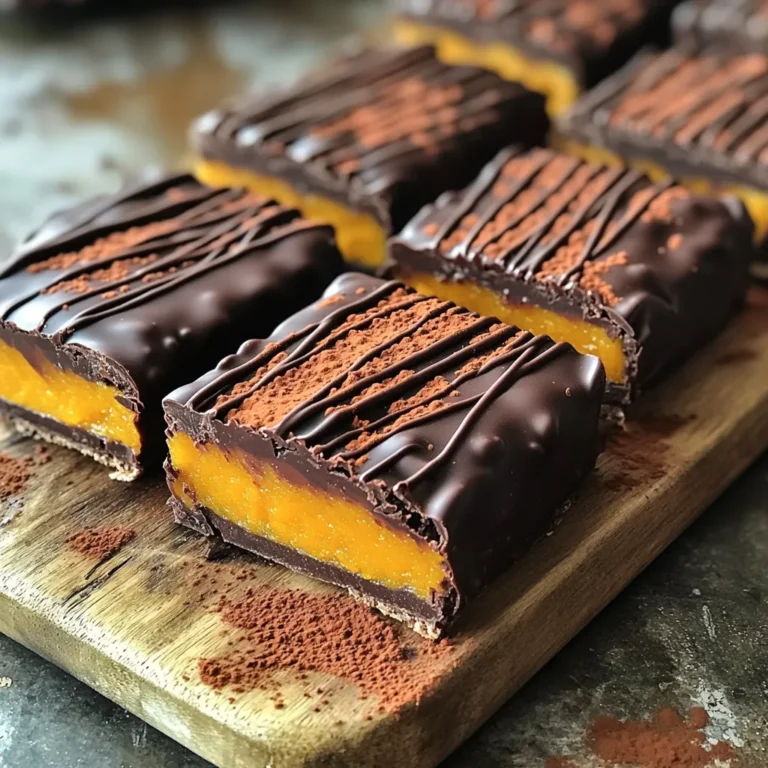 To make these tasty bars, you need these key items: - 1 cup pumpkin puree - 1 cup rolled oats - 1/2 cup unsweetened cocoa powder - 1/2 cup almond butter (or any nut butter) - 1/2 cup protein powder (chocolate or vanilla) - 1/4 cup maple syrup or honey - 1 teaspoon vanilla extract - 1/2 cup dark chocolate chips (dairy-free if desired) - Pinch of salt These ingredients blend together to give you a rich, chocolatey flavor. The pumpkin adds moisture and nutrition. You can enjoy these bars without any baking! You can change these bars to fit your taste. Here are some ideas: - Add nuts or seeds for extra crunch. - Use different nut butters like cashew or peanut. - Swap out maple syrup for agave nectar or honey. - Add spices like cinnamon or nutmeg for warmth. Feel free to get creative! These options let you make the bars unique and fun. These bars pack a punch of nutrition. Here are some highlights: - Pumpkin provides vitamins A and C. - Oats offer fiber that helps keep you full. - Nut butter gives healthy fats and protein. - Protein powder helps build and repair muscles. Each bar is a great snack or post-workout treat. They are not just tasty; they also fuel your body! First, take a large mixing bowl. Add 1 cup of pumpkin puree. Then, add 1/2 cup of almond butter. Next, pour in 1/4 cup of maple syrup. Add 1 teaspoon of vanilla extract. Mix everything together until it is smooth and creamy. This step is key for flavor. In a separate bowl, whisk together the rolled oats, cocoa powder, protein powder, and a pinch of salt. Use 1 cup of rolled oats and 1/2 cup of cocoa powder. For protein, you can choose either chocolate or vanilla protein powder, and use 1/2 cup. Make sure everything is well combined. Now, gradually add the dry mix to the wet mixture. Stir it well until combined. The mixture will be thick and slightly sticky. This texture helps the bars hold together. Next, fold in 1/2 cup of dark chocolate chips. Make sure they are evenly spread throughout the mixture. Then, line an 8x8 inch baking dish with parchment paper. Leave some overhang. This will help lift the bars out later. Press the mixture into the dish firmly. Spread it out evenly and compact it well. This step is important for keeping the bars together. Place the dish in the fridge for at least 2 hours. This cooling time helps the bars set. Once set, lift the mixture out using the parchment overhang. Cut it into bars or squares. For serving, place the bars on a wooden board. You can drizzle extra melted chocolate on top. Sprinkling cocoa powder or coconut flakes adds a nice touch. Store any leftovers in an airtight container in the fridge. To get the best texture, mix your wet and dry ingredients well. The mixture should feel thick and slightly sticky. If it’s too dry, add a bit of water or almond milk. If it's too wet, add more oats or cocoa powder. This is key for bars that hold together. Store your bars in an airtight container. This keeps them fresh longer. Place parchment paper between layers to avoid sticking. You can keep them in the fridge for up to a week. If you want to store them longer, consider freezing them. Just wrap each bar tightly before freezing. For a fun touch, serve your bars on a wooden board. Drizzle melted chocolate over the top for a fancy look. You can also sprinkle cocoa powder or coconut flakes for extra flair. This makes your snack appealing and ready for sharing. {{image_2}} If you want to switch up the nut butter, you have options. Almond butter works well, but you can also use peanut butter or sunflower seed butter. Each choice gives a different taste. Sunflower seed butter is a great option for those who have nut allergies. Just pick what you like best! To add some excitement, consider mixing in spices or extracts. A pinch of cinnamon or nutmeg can give a warm flavor. You could also add a splash of maple extract or almond extract for a twist. These small changes can make your bars feel new and fresh. Get creative and find your favorite mix! If you want to change the sweetener, try these options. You can use agave syrup, honey, or even stevia. Depending on your taste, each sweetener can change the flavor slightly. Keep in mind that the amount you use might change based on the sweetness level you prefer. Always taste as you go! To keep your chocolate pumpkin protein bars fresh, place them in an airtight container. This helps maintain their soft texture and rich flavor. You can stack the bars with parchment paper between layers. This way, they won’t stick together. These bars last about one week in the fridge. If you want to keep them longer, freezing is a great option. Wrap each bar in plastic wrap or foil. Then, place them in a freezer bag. They can stay fresh for up to three months in the freezer. To enjoy, just thaw them in the fridge overnight. You do not need to reheat these bars, as they taste great cold. If you prefer a warm treat, you can microwave a bar for 10-15 seconds. Watch closely to avoid melting them too much. Enjoy the warm, gooey chocolate chips! You can use pumpkin pie filling, but it has added spices and sugar. This will change the taste and sweetness of your bars. If you want a pure pumpkin flavor, stick with pumpkin puree. To make these bars vegan, use maple syrup instead of honey. Additionally, choose a plant-based protein powder. For the nut butter, ensure it does not contain any dairy. Use dairy-free chocolate chips too. You can use ground flaxseed or chia seeds as a substitute. They add fiber and protein. You can also use more rolled oats, but this may change the texture. You can adjust sweetness by adding more maple syrup or honey. Taste the mixture before pressing it into the dish. If you want less sweetness, reduce the syrup and add unsweetened cocoa. These chocolate pumpkin protein bars are easy to make and tasty. We covered the main ingredients, optional mix-ins, and their great nutrition. You learned how to mix, combine, and cut them. I shared tips for the best texture and storage. There are fun variations for flavors and ingredients. Now you can enjoy these bars any time! They are great for snacks, meals, or quick fuel. Get creative and make them your own. Happy cooking!