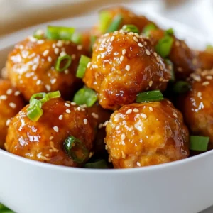 - 1 pound ground chicken - 1/2 cup breadcrumbs - 1/4 cup minced green onions - 2 cloves garlic, minced - 1 teaspoon ginger paste - 1 egg, beaten - Salt and pepper to taste - 1 tablespoon sesame oil To make the meatballs, I mix ground chicken with breadcrumbs. The breadcrumbs help bind the meatballs together. I add minced green onions for a fresh taste. Garlic gives a strong flavor, while ginger adds warmth. The beaten egg helps hold everything together. Season with salt and pepper for taste. Finally, sesame oil gives a nice nutty essence. - 1/2 cup pineapple juice - 1/4 cup rice vinegar - 1/4 cup ketchup - 1/4 cup brown sugar - 1 tablespoon soy sauce - 1 teaspoon cornstarch mixed with 2 tablespoons water (slurry) For the sweet and sour sauce, I start with pineapple juice. It adds sweetness and tang. Rice vinegar provides acidity, balancing the flavors. Ketchup brings in extra sweetness, while brown sugar deepens the flavor. Soy sauce adds a savory touch. Finally, I use cornstarch mixed with water to thicken the sauce. - Extra green onions - Sesame seeds For garnishes, I suggest extra green onions. They add color and freshness. Sesame seeds give a nice crunch and look appealing. {{ingredient_image_1}} - Preheating the oven and prepping the baking sheet: First, set your oven to 400°F (200°C). Line a baking sheet with parchment paper. This helps prevent sticking and makes cleanup easy. - Mixing the ingredients: In a large bowl, combine 1 pound of ground chicken, 1/2 cup of breadcrumbs, 1/4 cup of minced green onions, and 2 cloves of minced garlic. Add 1 teaspoon of ginger paste, 1 beaten egg, and 1 tablespoon of sesame oil. Season with salt and pepper to taste. Mix everything well until it’s fully combined. - Shaping the meatballs: Now, use your hands to shape the mixture into 1-inch meatballs. Place them on the prepared baking sheet, leaving space between each ball to allow for even cooking. - Setting the baking time and temperature: Place the baking sheet in the preheated oven. Bake the meatballs for about 20 minutes. They should be golden brown and cooked through. - Checking for doneness: To check if the meatballs are done, cut one open. The center should be white and hot. If not, bake for a few more minutes. - Combining sauce ingredients in a saucepan: While the meatballs bake, prepare the sweet and sour sauce. In a saucepan over medium heat, mix together 1/2 cup of pineapple juice, 1/4 cup of rice vinegar, 1/4 cup of ketchup, 1/4 cup of brown sugar, and 1 tablespoon of soy sauce. Stir well and bring to a gentle boil. - Thickening the sauce with cornstarch slurry: Once the sauce boils, reduce the heat. Stir in 1 teaspoon of cornstarch mixed with 2 tablespoons of water. Cook for 2-3 minutes until the sauce thickens slightly. This makes it rich and sticky, perfect for coating the meatballs. To avoid dryness in meatballs, use ground chicken that has some fat. Fat keeps the meatballs moist and tender. Mixing in breadcrumbs also helps lock in moisture. When shaping your meatballs, be gentle. Overworking the meat can make them tough. To cook evenly and get that golden brown color, bake your meatballs at 400°F (200°C). This high heat helps them brown nicely. Place them on a parchment-lined baking sheet. Space them out to allow heat to circulate. Balancing sweetness and acidity is key to a great sauce. Start with pineapple juice and rice vinegar for a bright flavor. If the sauce is too sweet, add more vinegar. If it’s too sour, increase the brown sugar. Taste as you go to find your perfect balance. Substituting ingredients can create new flavors. Try orange juice instead of pineapple for a citrus twist. You can also use apple cider vinegar instead of rice vinegar for a different acidity. For the best side dishes, serve steamed rice or fried rice with the meatballs. Both pair well with the sweet and sour flavors. You might also enjoy a fresh salad for a nice crunch. For a beautiful serving platter, layer the meatballs in the center. Drizzle the sweet and sour sauce on top for an eye-catching look. Garnish with extra green onions or sesame seeds for a pop of color. Pro Tips Use Fresh Ingredients: Fresh ground chicken and vegetables will enhance the flavor of your meatballs significantly. Adjust Sweetness: Feel free to adjust the amount of brown sugar in the sauce according to your taste preference. Experiment with Spices: Adding a pinch of red pepper flakes can give your meatballs an extra kick of heat! Make Ahead: You can prepare the meatballs and sauce in advance, refrigerate them, and just heat them up before serving! {{image_2}} You can swap ground chicken for other meats. Ground turkey works well and keeps it light. Ground pork brings a richer taste and pairs nicely with the sauce. If you want a meat-free option, try using plant-based meats. Lentils or chickpeas also make great choices. They add flavor and texture that everyone will enjoy. Want to spice things up? Add chili sauce or fresh peppers to the meat mixture. Just a little can bring heat to your meal. You can also mix in vegetables like bell peppers or carrots. This not only boosts nutrition but adds crunch and color to your meatballs. If you want a twist on flavor, try teriyaki sauce. It gives a sweet and savory taste that complements the meatballs. Sweet chili sauce is another tasty option. It adds a bit of heat and sweetness for a delightful change. Mixing sauces can take your dish to a whole new level! To keep your sweet and sour chicken meatballs fresh, follow these tips: - Let the meatballs cool completely before storing. - Place them in airtight containers. - Use glass or plastic containers with tight lids. - For longer storage, wrap them in plastic wrap first. - Label containers with the date. When you're ready to enjoy leftovers, use these reheating methods: - Microwave: Place meatballs on a plate and cover with a damp paper towel. Heat in 30-second intervals until warm. - Oven: Preheat to 350°F (175°C). Place meatballs on a baking sheet and cover with foil. Heat for about 15 minutes. - Skillet: Heat a little oil in a pan, then add meatballs. Cook over medium heat, turning until warm. To keep the flavor and texture, avoid overheating. Your sweet and sour chicken meatballs can last: - In the fridge for up to 3 days. - In the freezer for up to 3 months. Signs of spoilage include: - Off smells. - Changes in color or texture. - Excess moisture in the container. Always check before eating. Yes, you can make sweet and sour chicken meatballs ahead of time. Prepare the meatballs and bake them. Let them cool completely, then store them in an airtight container. They will stay fresh in the fridge for about two days. You can also freeze them for up to three months. Just thaw in the fridge before reheating. You can serve sweet and sour chicken meatballs with many sides. Here are some tasty options: - Steamed rice - Fried rice - Noodles - A fresh salad - Stir-fried vegetables These sides help balance the sweet and sour flavors. To check if meatballs are fully cooked, use a meat thermometer. Insert it into the center of a meatball. The safe cooking temperature is 165°F (74°C). If you don't have a thermometer, cut one open. The meat should be white with no pink inside. Yes, you can freeze sweet and sour chicken meatballs. After baking, let them cool completely. Place them in a single layer on a baking sheet to freeze for about an hour. Then transfer to a freezer bag or container. They can stay frozen for up to three months. You can play with the sweet and sour sauce in many ways. Try these ideas: - Add chili sauce for some heat. - Use apple juice instead of pineapple juice. - Swap brown sugar for honey for a different sweetness. - Mix in diced bell peppers for extra texture. These variations can change the flavor and make it fun! In this blog post, I shared how to make tasty sweet and sour chicken meatballs. You learned about the main ingredients, step-by-step instructions, and helpful tips. I also covered variations, storage info, and answered common questions. These meatballs are easy to make and perfect for any meal. Enjoy experimenting with flavors and sauces to find what you love most. This dish brings fun and flavor to your table, making every bite a delight!