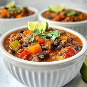 - 2 tablespoons olive oil - 1 large onion, diced - 3 cloves garlic, minced - 1 red bell pepper, diced - 2 carrots, diced - 2 cans (15 oz each) black beans, rinsed and drained - 1 can (15 oz) diced tomatoes, with juices - 2 tablespoons chipotle in adobo sauce, chopped - 1 tablespoon ground cumin - 1 tablespoon chili powder - 1 teaspoon smoked paprika - 1 cup vegetable broth - Salt and black pepper to taste The base of this chili starts with olive oil. It helps cook the onions and adds flavor. Next, I use aromatic veggies like onion, garlic, red bell pepper, and carrots. They create a solid flavor foundation. Then, I add the star ingredients: black beans and diced tomatoes. The beans give protein, while the tomatoes add a juicy texture. Chipotle in adobo sauce brings a smoky kick. It’s spicy but not too hot. Ground cumin, chili powder, and smoked paprika build the chili's depth. Lastly, vegetable broth ties all the flavors together. - Fresh cilantro - Lime wedges Garnishes add freshness and brightness to the dish. I love using fresh cilantro for a herbal note. Lime wedges add a zesty touch. Squeezing lime over the chili transforms the flavor and balances the spice. - Large pot - Cooking utensils A large pot is a must for cooking this chili. It allows all the ingredients to mix well. Basic cooking tools like a spatula or wooden spoon help stir and serve the chili. These simple tools make the process easy and fun. {{ingredient_image_1}} 1. Heat the olive oil in a large pot over medium heat. 2. Add the diced onion and sauté for about 5 minutes. It should turn translucent. 3. Next, stir in the minced garlic, diced red bell pepper, and diced carrots. 4. Cook these for an extra 3 to 4 minutes. The veggies should soften but not brown. 1. Add the rinsed black beans and diced tomatoes with their juices to the pot. 2. Mix in the chopped chipotle in adobo sauce, ground cumin, chili powder, and smoked paprika. 3. Pour in the vegetable broth and stir everything well. 4. Bring the mixture to a boil and then reduce the heat to simmer. 5. Cover the pot and let the chili cook for 30 to 35 minutes. Stir it occasionally. 1. Taste the chili and add salt and black pepper as needed. 2. If you want it spicier, add more chipotle from the can. 3. Once the chili thickens and flavors meld together, remove it from heat. 4. Serve hot with fresh cilantro on top and lime wedges on the side for extra flavor. To make your chili pop, you can adjust the spice levels. Start with the chipotle in adobo sauce. If you like it spicy, add more. If you prefer less heat, use less. You can also add fresh herbs at the end. Chopped cilantro gives a nice touch and bright flavor. Sautéing is key to building flavor. Heat your olive oil first. Add the onion and garlic, and cook until soft. This step helps release the onion's sweetness. After adding other veggies, let them soften too. Letting the chili simmer is very important. It allows the flavors to mix well. Cover the pot and let it cook for 30 to 35 minutes. Stir it occasionally to prevent sticking. This chili is naturally vegan. To keep it gluten-free, make sure your broth fits this need. You can also swap in different beans. Kidney or pinto beans work well. If you'd like more heat, add extra chipotle. For a milder taste, reduce the amount of spice. Pro Tips Adjust the Spice Level: If you prefer a milder chili, start with less chipotle in adobo sauce and add more to taste as it cooks. Make it Ahead: This chili tastes even better the next day! Make a big batch and store it in the fridge for up to 5 days or freeze it for future meals. Add Extra Veggies: Feel free to toss in more vegetables like zucchini or corn for added nutrition and flavor. Serve with Toppings: Enhance the flavor by serving with toppings like avocado, sour cream, or shredded cheese for a creamy contrast. {{image_2}} You can switch beans for a new taste. Try kidney or pinto beans instead of black beans. They add a different texture and flavor. Adding veggies can also change your chili. Zucchini and corn are great options. They boost nutrition and color. Feel free to mix and match your favorites. You can play with flavors in your chili. If you want it smoky, use more smoked paprika. For heat, add more chipotle. You can also try different peppers. Jalapeños or serranos can bring in fresh spice. Adjust these to suit your taste and mood. Serve your chili in many fun ways. Pair it with rice or cornbread for a filling meal. These sides soak up all that tasty sauce. Creative toppings can make your bowl even better. Try avocado slices or shredded cheese. Fresh cilantro adds a nice touch too. Lime wedges bring a zesty kick that brightens every bite. Enjoy exploring these options! To store leftovers, let the chili cool first. Then transfer it to an airtight container. This keeps it fresh in the fridge. The shelf life of the chili is about 4 to 5 days. Always check for any off smells before eating. You can freeze the chili for later use. To freeze, let it cool completely. Then, portion it into freezer-safe bags or containers. This helps save space. When you want to eat it, thaw it in the fridge overnight. For quick thawing, use the microwave on the defrost setting. To reheat the chili, the best methods are the stovetop or microwave. If using the stovetop, heat it gently in a pot over low heat. Stir often to prevent sticking. If it's too thick, add a splash of water or broth. In the microwave, heat in short bursts, stirring in between. Adjust the consistency if needed by adding liquid. Enjoy your warm, tasty chili! You can enjoy many tasty sides with Chipotle Black Bean Chili. Here are some ideas: - Cornbread: Soft and sweet, this bread pairs well with chili. - Rice: Serve white or brown rice to soak up the flavors. - Avocado: Creamy avocado adds a nice touch. - Sour cream: A dollop cools the heat. - Fresh cilantro: Sprinkle on top for added flavor. - Lime wedges: Squeeze over the chili for a fresh burst. These sides and toppings make your meal fun and delicious! If you want more heat, you can try these tips: - Add more chipotle in adobo sauce. Start with a teaspoon and adjust to taste. - Use fresh jalapeños or serrano peppers. Dice them and stir into the chili. - Sprinkle in cayenne pepper for extra spice. A little goes a long way! - Serve with hot sauce on the side. Let everyone decide their spice level. Adjusting spice is easy. Just taste and tweak until it's perfect for you! Yes, using canned beans is a great option! Here are the benefits: - Time-saving: Canned beans are quick and ready to use. - Consistent texture: They cook evenly and add creaminess to the chili. - Easy to find: Canned beans are available in most stores. - No soaking needed: You can skip the long soak time required for dried beans. Using canned beans makes this recipe even easier and still very tasty! This blog post covered the essential ingredients and steps to create a flavorful Chipotle Black Bean Chili. We explored how to sauté veggies, balance spices, and enhance flavors. I shared tips for dietary needs and fun variations to try. Remember, this chili is all about creativity and personal taste. Whether you like it smoky or spicy, there’s a way to make it your own. Enjoy your cooking, and share your chili journey with others!