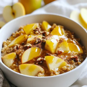 To make delicious apple cinnamon baked oatmeal, gather these ingredients: - 2 cups rolled oats - 2 cups almond milk (or any milk of your choice) - 2 medium apples, peeled and chopped - 1/4 cup maple syrup or honey - 1 teaspoon vanilla extract - 1 teaspoon ground cinnamon - 1/2 teaspoon nutmeg - 1/2 teaspoon baking powder - 1/4 teaspoon salt - 1/4 cup chopped walnuts or pecans (optional) - 1/4 cup raisins or dried cranberries (optional) You can swap some ingredients based on what you have: - Use any milk, like cow's milk or oat milk, instead of almond milk. - If you prefer, use brown sugar or agave syrup instead of maple syrup. - Try different apples like Honeycrisp or Fuji for a sweeter taste. - If you're nut-free, skip the nuts or use seeds like pumpkin seeds. - You can also use fresh or frozen berries instead of raisins or cranberries. This recipe serves six. Each serving has: - Calories: 190 - Protein: 4g - Fat: 5g - Carbohydrates: 33g - Fiber: 4g - Sugars: 8g This meal is filling and offers good nutrients. It’s perfect for breakfast or a cozy snack. {{ingredient_image_1}} 1. Start by preheating your oven to 350°F (175°C). This helps the oatmeal bake evenly. 2. In a large mixing bowl, combine 2 cups of rolled oats, 1 teaspoon of ground cinnamon, 1/2 teaspoon of nutmeg, 1/2 teaspoon of baking powder, and 1/4 teaspoon of salt. Mix these dry ingredients well. 3. In another bowl, whisk together 2 cups of almond milk, 1/4 cup of maple syrup (or honey), and 1 teaspoon of vanilla extract. This will be your wet mixture. 4. Peel and chop 2 medium apples. I suggest using Granny Smith apples for their tartness. Add the apples to the dry mixture. 5. Pour the wet mixture into the dry ingredients. Stir until everything is well combined. 6. If you like, fold in 1/4 cup of chopped walnuts or pecans and 1/4 cup of raisins or dried cranberries for extra flavor. 1. Grease a 9x9 inch baking dish with a little oil or cooking spray. 2. Pour the oatmeal mixture into the dish. Spread it evenly. 3. Place the baking dish in the preheated oven. Bake for 30 to 35 minutes. The top should be golden and firm to the touch when done. 1. Once baked, remove the dish from the oven. Let it cool slightly for about 5 minutes. 2. Slice the baked oatmeal into squares. Serve warm for the best taste. 3. Drizzle a little extra maple syrup on top and sprinkle with more cinnamon if you wish. 4. For an extra treat, add fresh apple slices and a dollop of yogurt or whipped cream. Enjoy your cozy meal! To make the best baked oatmeal, use rolled oats. They absorb moisture well and create a nice texture. I recommend Granny Smith apples for a tart bite that balances sweetness. Make sure to chop the apples into small pieces for even cooking. Also, grease your baking dish well; this helps the oatmeal release easily once baked. One common mistake is using instant oats. Instant oats can make your dish mushy. Another mistake is not measuring the milk correctly. Too much milk can lead to a watery oatmeal. If you skip the baking powder, the oatmeal will not rise properly. Lastly, don’t skip the resting time after baking. It allows the flavors to meld together. You can enhance your baked oatmeal by adding spices. Try adding a pinch of ginger or allspice for warmth. For extra crunch, fold in chopped nuts like walnuts or pecans. Dried fruits like raisins or cranberries add a sweet touch. I love drizzling a bit of maple syrup on top right before serving. It adds a lovely shine and extra sweetness. Pro Tips Choosing the Right Apples: For a perfect balance of sweetness and tartness, Granny Smith apples are ideal, but feel free to mix in some sweeter varieties like Honeycrisp or Fuji for added flavor. Make It Vegan: Substitute the honey with maple syrup or agave nectar to keep this dish vegan-friendly, ensuring everyone can enjoy it! Storage Tips: Store leftovers in an airtight container in the fridge for up to 5 days. It also freezes well, so consider making a double batch for easy breakfasts! Customize Your Toppings: Top your baked oatmeal with your favorite nuts, seeds, or a dollop of yogurt for added protein and texture. Fresh berries also make a delightful addition! {{image_2}} You can change up the flavors in your baked oatmeal. Try adding different fruits like bananas, blueberries, or peaches. Each fruit brings its own taste. You can also switch the spices. Instead of cinnamon, consider ginger or cardamom for a new twist. Adding a splash of orange juice can brighten the dish too. For a gluten-free option, use gluten-free oats. They work just as well as regular oats. If you're vegan, swap almond milk for any plant-based milk. Replace honey with maple syrup for sweetness. You can also skip the eggs entirely, as this recipe does not need them. Serve your oatmeal warm for the best taste. Drizzle with extra maple syrup for sweetness. Top with fresh apple slices for a nice crunch. You can also add yogurt or whipped cream for creaminess. A sprinkle of nuts will give it a delightful texture. Enjoy it as part of a cozy breakfast or a sweet snack! After you enjoy your apple cinnamon baked oatmeal, store leftovers in a tight container. Let it cool first. This helps keep it fresh. Place it in the fridge. It will stay good for about five days. If you want, you can also cover it with plastic wrap. When you are ready to eat your leftovers, take them out of the fridge. You can reheat the oatmeal in the microwave. Warm it for about one to two minutes. Stir halfway for even heating. If you prefer, you can also heat it in the oven. Preheat the oven to 350°F (175°C). Place it in an oven-safe dish and heat for about 10-15 minutes. You can freeze baked oatmeal if you have extra. Cut it into squares and wrap each piece in plastic wrap. Then, place them in a freezer bag. Make sure you remove as much air as possible. This way, it stays fresh for up to three months. When you want to eat it, thaw in the fridge overnight. Then, reheat it as mentioned before. Yes, you can use quick oats. They will cook faster and change the texture. Quick oats make the dish softer and less chewy. If you prefer a firmer bite, stick to rolled oats. Baked oatmeal lasts about five days in the fridge. Store it in an airtight container. This helps keep it fresh and tasty. Just reheat the portions you want to eat. Yes, you can prepare it ahead. Mix the dry and wet ingredients and store them separately. Combine them the night before baking. This saves you time in the morning and gives you warm oatmeal fast. We covered everything about baked oatmeal. You learned the key ingredients, useful substitutions, and serving ideas. I shared step-by-step instructions for preparation and baking. You now know tips and tricks to avoid common mistakes and enhance flavor. Variations let you switch things up for different diets and tastes. I also explained how to store your leftovers and answer your most common questions. Now, you can confidently bake oatmeal that suits your style and needs. Enjoy every bite!