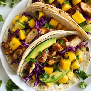 To make tasty Caribbean jerk chicken tacos, you need the following main ingredients: - 2 chicken breasts, boneless and skinless - 2 tablespoons jerk seasoning (store-bought or homemade) - 1 tablespoon olive oil - 8 small corn or flour tortillas These ingredients form the base of your tacos. The chicken gives protein, while jerk seasoning adds that famous spicy and smoky flavor. You can enhance your tacos with these fresh ingredients: - 1 cup red cabbage, finely shredded - 1 cup mango, diced - 1 avocado, sliced - 1/2 cup cilantro, chopped - 1/4 cup lime juice (about 2 limes) - Salt and pepper to taste - Optional: Hot sauce for serving Red cabbage adds crunch, while mango gives sweetness. Avocado brings creaminess, and lime juice adds zing. You can skip hot sauce if you prefer mild flavors. If you can't find any items, here are some substitutions: - Use chicken thighs instead of breasts for more flavor. - Try other fruits like pineapple or papaya in place of mango. - Swap red cabbage for green cabbage or lettuce if needed. - Use lemon juice instead of lime juice for a different citrus kick. These swaps keep the essence of the dish, ensuring you still enjoy a delightful meal. Don't hesitate to get creative! {{ingredient_image_1}} To start, you need to marinate the chicken. In a large bowl, mix jerk seasoning, olive oil, salt, and pepper. Add the chicken breasts to the bowl. Make sure the chicken is fully coated with the marinade. Cover the bowl with plastic wrap. Let it sit for at least 30 minutes. For a stronger flavor, let it marinate for up to 2 hours in the fridge. Now it’s time to cook the chicken. Preheat your grill or grill pan to medium-high heat. When it’s hot, add the marinated chicken breasts. Cook them for about 5 to 7 minutes on each side. You want the internal temperature to reach 165°F (75°C). Once cooked, take the chicken off the heat. Let it rest for a few minutes. Then slice it into thin strips. While the chicken rests, prepare the tortillas. Warm them on the grill or in a skillet for about 30 seconds on each side. This makes them soft and easy to fold. Now, build your tacos! Take each tortilla and layer in some sliced jerk chicken. Add shredded red cabbage, diced mango, and avocado slices. Drizzle lime juice on top. Sprinkle with fresh cilantro. If you like heat, add some hot sauce. Serve the tacos right away with lime wedges on the side. To get the best jerk flavor, use fresh spices. Jerk seasoning usually has allspice, thyme, and pepper. If you want to make your own, blend these spices with garlic, onion, and Scotch bonnet pepper for heat. Marinate the chicken for at least 30 minutes. Longer marination gives a deeper flavor. If you can, let it sit in the fridge for up to 2 hours. This makes a big difference. Corn tortillas are classic for tacos. They have a nice texture and flavor. If you prefer flour, go for small ones to hold the filling well. Warm the tortillas before adding the chicken. This makes them soft and easier to fold. You can heat them on a grill or in a skillet for about 30 seconds on each side. This simple step enhances the taste. Presentation is key to making your tacos look inviting. Arrange the tacos on a colorful platter. Garnish with extra cilantro and lime wedges for a pop of color. You can also drizzle more lime juice over the tacos just before serving. This adds freshness and zesty flavor. Serve with hot sauce on the side for those who love some spice. Enjoy the vibrant look and taste of your Caribbean Jerk Chicken Tacos! Pro Tips Marinate for Flavor: Allow the chicken to marinate for at least 2 hours to enhance the jerk flavor. Overnight marination is even better! Grilling Technique: Make sure your grill is preheated before adding the chicken to ensure a nice sear and to prevent sticking. Fresh Ingredients: Use fresh cilantro and ripe mango for the best flavor and texture in your tacos. Tortilla Choice: Experiment with both corn and flour tortillas to find your favorite combination for these tacos. {{image_2}} You can switch the chicken for other proteins. Try shrimp or pork. Grilled shrimp gives a nice seafood taste. Pork shoulder works well with jerk seasoning too. It has a rich flavor that blends nicely. Use the same marinating and cooking steps as chicken for best results. For a vegetarian meal, use grilled tofu or tempeh. They soak up flavors well. You can also use black beans or chickpeas. These options add protein and stay filling. For a vegan twist, skip the chicken and add more veggies. Grilled peppers or zucchini can be great choices. You can add fun flavors to your tacos. Try pineapple instead of mango for a sweet twist. Pickled red onions add a tangy crunch. Spicy slaw made with cabbage and jalapeños can give extra heat. You can also mix in fresh herbs like mint for a bright touch. Each twist makes the tacos special! To store leftover tacos, first, separate the chicken from the toppings. Place the chicken in an airtight container. Store it in the fridge for up to three days. Keep the tortillas and toppings, like cabbage and mango, in separate containers. This keeps everything fresh and tasty. To reheat the chicken, use a skillet over medium heat. Add a splash of water to keep it moist. Heat for about 5-7 minutes until warm. For the tortillas, warm them in a dry skillet for 30 seconds on each side. This helps them regain their softness. You can prepare the chicken ahead. Marinate it and store it in the fridge for up to two hours. You can also cook the chicken beforehand and store it in the fridge. Just reheat it before serving. Cut your veggies and store them in containers too. This makes taco night quick and easy! Jerk seasoning is a mix of spices from Jamaica. It includes ingredients like allspice, thyme, and cayenne pepper. This mix gives food a spicy, smoky taste. You can buy it in stores or make your own at home. If you want to make your own, blend spices like garlic powder, onion powder, and black pepper. This seasoning works great on chicken, pork, and fish. Yes, you can add more heat! Here are some easy ways to spice up your tacos: - Use more jerk seasoning when marinating the chicken. - Add sliced jalapeños or diced hot peppers to the filling. - Drizzle a spicy hot sauce over the top. - Serve with a side of spicy salsa or chutney. You can adjust the spice level to fit your taste. Just remember, a little heat goes a long way! These tacos are fun to make your own! Here are some ideas: - Swap the Protein: Use shrimp, pork, or tofu instead of chicken. - Change the Veggies: Add bell peppers, red onions, or corn for extra crunch. - Try Different Fruits: Use pineapple or kiwi instead of mango for a sweet twist. - Add Cheese: Crumbled feta or shredded cheddar can add creaminess. - Use Different Tortillas: Try whole wheat, spinach, or even lettuce leaves for a low-carb option. Mix and match to create your perfect taco! In this blog post, we explored how to make Caribbean jerk chicken tacos. We covered the key ingredients, step-by-step cooking, and tips to enhance flavor. You learned about storage and popular variations. These tacos are easy to customize. Use what you love and enjoy the taste. Experiment with spices or vegetables to make each batch unique. So dive in, get your hands messy, and savor these delicious flavors today!