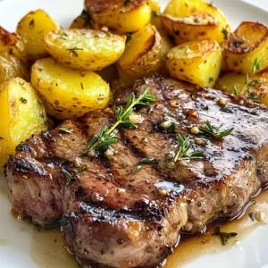 For your garlic butter steak, you will need: - 2 ribeye steaks (about 1 inch thick) - 4 tablespoons unsalted butter - 4 cloves garlic, minced - 1 tablespoon fresh rosemary, chopped - 1 tablespoon fresh thyme, chopped - Salt and black pepper, to taste Ribeye steaks are best for this dish. They have a nice balance of fat. This fat gives the steak great flavor and juiciness. Use fresh herbs for the best taste. They add a lovely aroma and depth to the dish. I recommend using Yukon Gold potatoes for this recipe. They have a creamy texture and hold their shape well when cooked. Look for potatoes that are firm and smooth. Avoid any with dark spots or wrinkles. Dicing them evenly ensures they cook at the same rate. Salt and black pepper are essential. They enhance the natural flavors of the steak and potatoes. Olive oil helps the potatoes crisp up nicely in the oven. Garlic brings a rich, savory taste that pairs well with both steak and potatoes. Fresh rosemary and thyme add bright, earthy notes. These herbs elevate the dish and make it feel special. {{ingredient_image_1}} Start by washing the Yukon Gold potatoes. Dice them into small cubes for even cooking. In a large bowl, mix the potatoes with olive oil, salt, and black pepper. Toss them well to coat every piece. Preheat your oven to 425°F (220°C). Spread the potatoes on a baking sheet in a single layer. Roast them for 20-25 minutes until they turn golden and tender. Remember to stir halfway to ensure even cooking. While the potatoes roast, take your ribeye steaks and season them with salt and black pepper. Let them sit for about 15 minutes at room temperature. This helps the steaks cook evenly. Heat a large skillet or cast-iron pan over medium-high heat. Melt 2 tablespoons of butter in the pan until it bubbles. Place the steaks in the pan and sear them for 4-5 minutes on each side for medium-rare. In the last minute, add minced garlic, remaining butter, rosemary, and thyme. Baste the steaks with the garlic butter using a spoon for rich flavor. Once the steaks are cooked, remove them from the pan. Let them rest on a cutting board for at least 5 minutes. This step is key to keeping the meat juicy. While the steaks rest, return the roasted potatoes to the oven for an extra 5-10 minutes to make them crispy. Slice the steaks against the grain. Plate them with the crispy potatoes. Drizzle the garlic butter over the steak for a beautiful finish. Enjoy your meal! To cook the perfect steak, you need to know your times. For medium-rare, aim for about 4-5 minutes per side. Use a meat thermometer for accuracy. The internal temperature should hit 130°F (54°C). For medium, go for 140°F (60°C). If you like it well-done, cook until it reaches 160°F (71°C). Always let your steak rest for 5 minutes after cooking. This keeps the juices inside, making each bite juicy and tender. Garlic butter enhances your steak and potatoes immensely. Start by adding minced garlic and herbs in the last minute of cooking. This prevents the garlic from burning and makes it sweet. To make it even better, use fresh herbs like rosemary and thyme. They add a lovely aroma and depth of flavor. Baste the steak with the garlic butter while it’s cooking. This coats the meat and infuses it with rich flavor. Choosing the right ingredients is key to a great meal. Select ribeye steaks for their rich marbling and flavor. Yukon Gold potatoes are perfect for roasting; they are creamy and hold their shape well. Use unsalted butter so you can control the salt level in your dish. Fresh herbs make a huge difference, so don’t skip them. Finally, always season generously with salt and pepper; it brings out the natural flavors in your food. Pro Tips Resting is Key: Allowing the steaks to rest after cooking helps redistribute the juices, ensuring a more tender and flavorful bite. Season Generously: Don’t be shy with the salt and pepper when seasoning your steaks. A good amount enhances the natural flavors of the meat. Perfect Sear: Make sure your skillet is hot enough before adding the steaks. A good sear locks in the juices and creates a delicious crust. Herb Infusion: For extra flavor, let the garlic and herbs cook slowly with the butter before basting; this infuses the butter with aromatic goodness. {{image_2}} If you want to try different cuts of steak, go for sirloin or flank steak. These cuts have great flavor and are more budget-friendly. You can still achieve that juicy, tender result. Just remember to adjust your cooking time. Thinner cuts cook faster than ribeye. Herbs can really change the taste of your dish. If you want a fresh twist, use oregano or parsley. These herbs add a bright flavor that pairs well with steak. You could also try adding some spicy chili flakes for heat. Just a pinch can make a big difference. Not all potatoes are the same. Yukon Golds are creamy and sweet, but you could use russets for a fluffier texture. Red potatoes hold their shape well and add color to your plate. For preparation, consider making mashed potatoes or even potato wedges. Each method adds its own charm to the meal. After you enjoy your meal, you may have leftovers. To store leftover steak and potatoes, let them cool down first. Place them in an airtight container. This helps keep them fresh. You can store them in the fridge for up to three days. Make sure the lid is tight to avoid any smells mixing. If you want to keep them longer, consider freezing. When you’re ready to eat your leftovers, reheat them right. The best way to warm steak is in a skillet. Heat the skillet over low to medium heat. Add a little butter or olive oil. Warm the steak for about five minutes on each side. This keeps it juicy. For potatoes, you can use the oven. Preheat to 350°F (175°C). Place the potatoes on a baking sheet. Bake for about 10-15 minutes until hot and crispy. Freezing is great for meal prep. To freeze steak and potatoes, first cut the steak into slices. This helps it thaw faster later. Wrap each slice in plastic wrap, then put them in a freezer bag. Make sure to remove as much air as possible. For the potatoes, you can freeze them too. Spread them on a baking sheet to freeze first. Once frozen, transfer them to a bag. Label the bags with dates. You can freeze them for up to three months. The best steak for this recipe is ribeye. Ribeye has great marbling, which keeps it juicy. It also has a rich flavor that pairs well with garlic butter. If you want, you can also use sirloin or filet mignon. Both cuts are tasty, but ribeye offers the most flavor. Making garlic butter at home is easy. You need just a few ingredients: - 4 tablespoons unsalted butter - 4 cloves garlic, minced - 1 tablespoon fresh herbs (like rosemary or thyme) 1. Soften the butter at room temperature. 2. Mix in the minced garlic and herbs. 3. Stir well until combined. 4. You can use it right away or store it in the fridge for later. Yes, you can use other vegetables! Some good choices are: - Carrots - Brussels sprouts - Sweet potatoes - Broccoli Just make sure to cut them into similar sizes. This way, they cook evenly. Adjust the cooking time based on the vegetable you choose. You should rest the steak for at least 5 minutes after cooking. Resting lets the juices spread throughout the meat. This keeps it tender and flavorful. If you cut it too soon, the juices will run out, and the steak will be dry. In this article, we explored how to make a tasty garlic butter steak and some delicious sides. I covered key ingredients, like potatoes and seasonings, along with easy step-by-step cooking tips. We also discussed variations to try, storage methods, and common questions. Remember, cooking lets you be creative. Use quality ingredients and have fun while preparing your meal. Enjoy the rich flavors and share this recipe with friends or family!