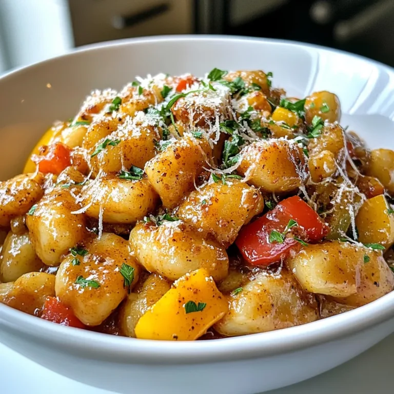 To make this tasty dish, gather these main ingredients: - 1 lb potato gnocchi - 1 tablespoon olive oil - 1 small onion, finely chopped - 2 cloves garlic, minced - 1 bell pepper (red or yellow), diced - 1 teaspoon Cajun seasoning - 1/2 teaspoon smoked paprika - 1 cup heavy cream - 1 cup shredded Cajun spiced chicken (or cooked shrimp) - 1/2 cup grated Parmesan cheese - Salt and black pepper to taste - Fresh parsley, chopped (for garnish) You can change this dish by adding extra ingredients. Consider: - Spinach or kale for more greens - Cherry tomatoes for sweetness - Different proteins like sausage or tofu - Use half-and-half instead of heavy cream for less richness Garnishes make a dish look and taste great. I suggest: - Fresh parsley for color and flavor - Extra grated Parmesan for creaminess - A sprinkle of Cajun seasoning for a pop These ingredients and tweaks will help you create the best creamy Cajun gnocchi. Enjoy! {{ingredient_image_1}} In this article, we explored creamy Cajun gnocchi. We discussed main ingredients, variations, and tasty garnishes. You learned step-by-step cooking instructions and helpful tips for the best results. Remember, you can easily adjust spice levels or use seafood. Storing and reheating leftovers will keep your dish fresh and delicious. These ideas will help you create a wonderful meal. Enjoy making this dish, and let your taste buds lead the way!