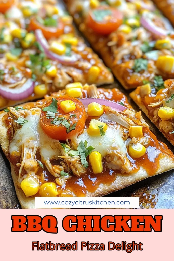 Looking for a delicious and quick dinner idea? Try this BBQ Chicken Flatbread Pizza! This easy flatbread pizza recipe features tender chicken topped with barbecue sauce, gooey mozzarella, and fresh veggies. It's a perfect choice for busy nights or gatherings. Learn how to make homemade BBQ pizza in just 22 minutes! Save this quick dinner recipe for your next meal! #BBQChickenPizza #FlatbreadRecipes #QuickDinnerIdeas #HomemadePizza