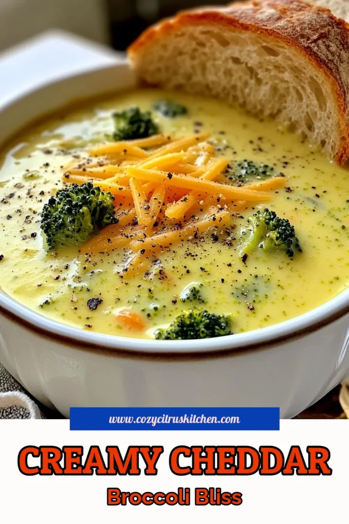 Indulge in this creamy broccoli cheddar soup that's not only delicious but also easy to make! Perfect for a cozy meal, this healthy broccoli soup is a delightful vegetarian option. Bursting with flavor and packed with nutrients, it's a creamy soup with cheese that everyone will love. Try this simple recipe for a comforting dish that’s ready in just 35 minutes. Save this easy soup recipe for later! #BroccoliCheddarSoup #EasySoupRecipes #HealthySoup #VegetarianSoup